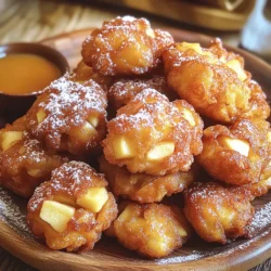 - 2 medium apples, peeled and diced (Granny Smith or Honeycrisp recommended) - 1 cup all-purpose flour - 1/4 cup granulated sugar - 1 teaspoon baking powder - 1/2 teaspoon cinnamon (plus more for sprinkling) - 1/4 teaspoon salt - 1/2 cup milk - 1 large egg - 1 teaspoon vanilla extract - Vegetable oil for frying - 1/2 cup powdered sugar for coating When I make cinnamon sugar apple fritters, I love using Granny Smith or Honeycrisp apples. These apples give a nice tartness that pairs well with the sweet batter. You will need one cup of all-purpose flour. This gives the fritters their great structure. Adding a quarter cup of granulated sugar sweetens the mix. A teaspoon of baking powder helps the fritters rise, making them light and fluffy. Cinnamon brings warmth to the dish, so I add half a teaspoon. A little salt (just a quarter teaspoon) balances the sweetness. The batter comes together with half a cup of milk, one large egg, and a teaspoon of vanilla extract for flavor. For frying, I use vegetable oil. It needs to be hot, around 350°F (175°C). Finally, I coat the fritters in half a cup of powdered sugar for that sweet finish. - Mixing bowls - Whisk - Slotted spoon - Deep frying pan or Dutch oven - Thermometer Having the right tools makes cooking easier. I use mixing bowls for my dry and wet ingredients. A whisk helps mix them well. A slotted spoon is key for removing fritters from hot oil. I prefer a deep frying pan or Dutch oven because they hold heat well. A thermometer is a must for checking oil temperature. This ensures the fritters cook perfectly without burning. - Nutmeg - Chopped nuts (like walnuts or pecans) - Raisins or sultanas While the basic recipe is great, you can add extra flavors. A pinch of nutmeg gives a nice twist. Chopped nuts like walnuts or pecans add crunch. You can also include raisins or sultanas for added sweetness. These options let you create a fritter that suits your taste. 1. First, take a medium mixing bowl. Add 1 cup of flour, 1/4 cup of granulated sugar, 1 teaspoon of baking powder, 1/2 teaspoon of cinnamon, and 1/4 teaspoon of salt. Whisk them together well. This creates your dry mix. 2. In a separate bowl, mix 1/2 cup of milk, 1 large egg, and 1 teaspoon of vanilla extract until smooth. This is your wet mix. 3. Now, slowly add the wet mix into the dry mix. Stir gently until just combined. Do not over-mix. Finally, fold in 2 medium apples, peeled and diced, until they are evenly mixed in. 1. In a deep frying pan, heat about 2 inches of vegetable oil over medium heat. Aim for 350°F (175°C). Use a thermometer to check the temperature. 2. When the oil is hot, carefully drop spoonfuls of the apple batter into the oil. Make sure not to overcrowd the pan. 3. Fry the fritters for about 3-4 minutes on each side or until golden brown. Use a slotted spoon to flip and remove them. 1. Once cooked, place the fritters on paper towels to drain excess oil. This helps keep them from being greasy. 2. While they are still warm, roll each fritter in a mixture of 1/2 cup of powdered sugar and some extra cinnamon. This adds a sweet and spicy touch. Enjoy your warm fritters as a delightful treat! To make great fritters, start with the right oil temperature. Heat the vegetable oil to 350°F (175°C). Use a thermometer for the best results. If the oil is too cool, the fritters will soak up oil and turn soggy. If it’s too hot, they will burn. You can tell when fritters are done by their golden brown color. They usually take about 3-4 minutes on each side. Use a slotted spoon to lift them out. Look for a crisp outer layer and a soft inside. The best way to enjoy your fritters is to serve them warm. Pair them with maple syrup or caramel for a sweet dip. You can also sprinkle some extra cinnamon on top for added flavor. For a nice presentation, arrange the fritters on a pretty plate. Dust them lightly with powdered sugar. Add a small bowl of syrup or caramel on the side for dipping. Feel free to get creative with your fritters! Different apple varieties can change the flavor. Try Granny Smith for tartness or Honeycrisp for sweetness. You can also add spices to your batter. A pinch of nutmeg or a splash of almond extract can enhance the taste. These small changes can make your fritters even more delightful. {{image_2}} To keep your fritters fresh, store them in an airtight container. Place a paper towel in the container to absorb extra moisture. This will help keep them crisp. Refrigerate your fritters for up to three days. If you need to store them longer, freezing is a great option. For freezing, place the fritters in a single layer on a baking sheet. Freeze them for about an hour. Once frozen, transfer them to a freezer-safe bag. Remove as much air as possible before sealing. They can last up to three months in the freezer. When you want to enjoy your fritters again, reheating them properly is key. For crispiness, the best method is to use the oven. Preheat your oven to 350°F (175°C). Place the fritters on a baking sheet and heat for about 10 minutes. This will help restore their crunch. You can also use an air fryer. Set it to 350°F (175°C) and reheat the fritters for about 5 minutes. If you prefer the microwave, you can use it, but they may lose some crispiness. Heat them for about 15-20 seconds. In the fridge, your apple fritters will stay fresh for about three days. If you freeze them, they can last for up to three months. Just remember, the longer they sit, the more they lose their texture. Always check for any signs of spoilage before eating. Keeping track of their age will help you enjoy them at their best! Yes, you can make fritters without eggs. Use a substitute like applesauce or mashed banana. These ingredients help hold the batter together. For one egg, use 1/4 cup of applesauce or 1/2 a mashed banana. Both options add moisture and sweetness. Granny Smith and Honeycrisp apples work best for fritters. Granny Smith apples add a nice tartness. They hold their shape well when cooked. Honeycrisp apples are sweet and juicy, making them a great choice too. You can mix different apples for more flavor. Yes, you can bake cinnamon sugar apple fritters. Preheat your oven to 375°F (190°C). Line a baking sheet with parchment paper. Drop spoonfuls of batter onto the sheet, spaced apart. Bake for 15-20 minutes or until golden brown. This method is healthier but may not be as crispy. You can find the full recipe for these delightful fritters [here](#). Prep Time: 15 minutes Total Time: 30 minutes Servings: 12 fritters To make these cinnamon sugar apple fritters, gather your ingredients. You will need two medium apples, flour, sugar, baking powder, cinnamon, salt, milk, one egg, vanilla extract, vegetable oil, and powdered sugar. This simple list makes it easy to whip up a batch any time you crave something sweet. Get ready to enjoy the warm, crispy outside and soft apple inside of these fritters. In just 30 minutes, you can serve them up and impress your family or friends! This blog post covered everything you need to make delicious cinnamon sugar apple fritters. We discussed key ingredients, kitchen tools, and step-by-step cooking instructions. You now know tips for perfecting your fritters and how to store any leftovers. In summary, these fritters are not just tasty but also fun to make. Using different apples or other flavors can add your own twist. Enjoy your homemade treats anytime!
