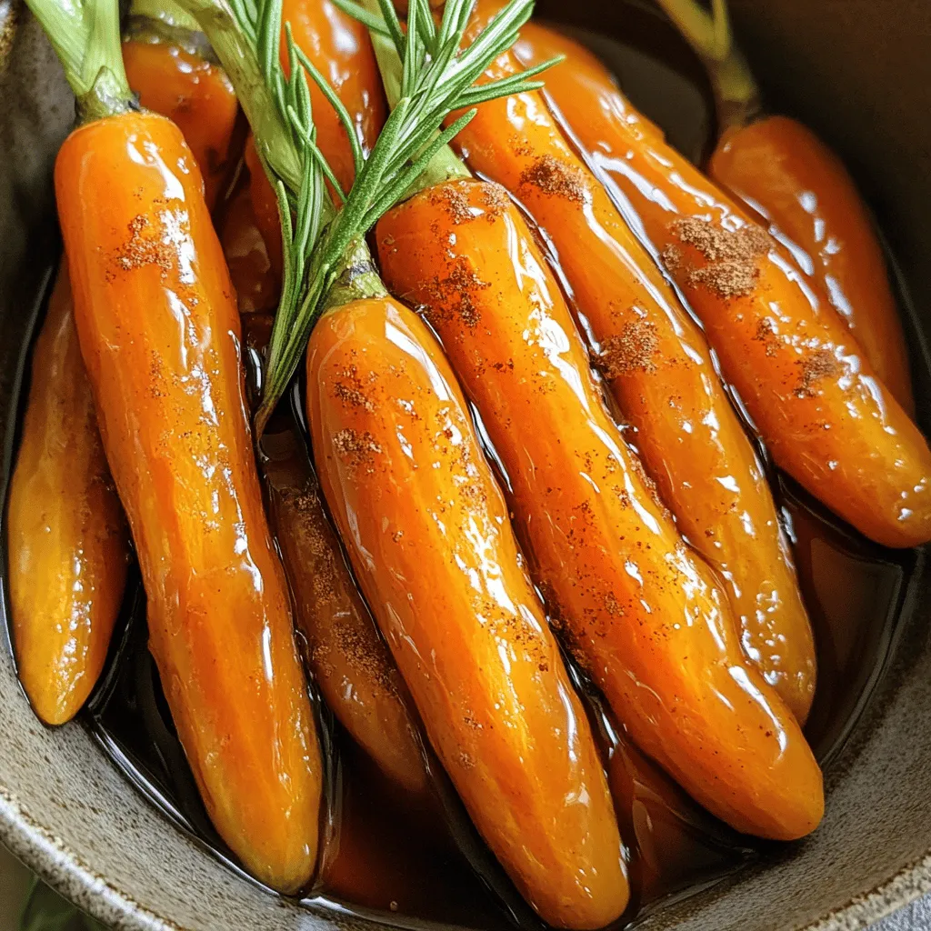 - Baby carrots or regular carrots: You can use baby carrots for a sweet crunch. If you prefer, cut regular carrots into sticks. Both options work well in this dish. - Maple syrup: This adds a sweet flavor and helps glaze the carrots. It caramelizes nicely in the air fryer, giving the dish a rich taste. - Olive oil: This ingredient adds flavor and helps the glaze stick. It brings out the natural sweetness of the carrots. - Seasonings: We use cinnamon for warmth, salt for balance, and black pepper for a little heat. These spices enhance the overall flavor. - Optional: fresh rosemary: Adding fresh rosemary gives a nice herbal note. It pairs wonderfully with the sweetness of the maple syrup. Preheating the air fryer is key for even cooking. It helps to heat the air inside before you add food. I set mine to 375°F (190°C) and let it run for about five minutes. This quick step makes sure the carrots cook evenly and caramelize well. To coat the carrots, I use a large bowl. I add the baby carrots, olive oil, maple syrup, cinnamon, salt, and black pepper. If I want more flavor, I add fresh rosemary. Then, I toss the carrots well. This helps every carrot get that yummy maple mixture. Make sure they are all coated before cooking. I place the carrots in a single layer in the air fryer basket. It’s important not to overcrowd them. If you have too many, cook in batches. I set the timer for about 15 to 18 minutes. Halfway through, I shake the basket. This ensures the carrots cook evenly. When they are tender and have a nice glaze, I know they are ready. It’s that simple! To get the best glaze, check the carrots often. They should be tender and slightly caramelized. You can poke a carrot with a fork to test if it is soft enough. The glaze should look shiny and coat the carrots well. If your carrots cook unevenly, try shaking the basket more often. This helps move them around for even cooking. If they burn, lower the temperature. Cooking them at 350°F can help prevent burning while still getting that nice glaze. For a beautiful presentation, arrange the carrots in a nice bowl. Drizzle any leftover glaze over the top for extra shine. You can also sprinkle some fresh rosemary or parsley on top for color and flavor. This adds a nice touch when serving. {{image_2}} You can replace maple syrup with other sweeteners. Honey is a great choice. It adds a nice flavor. Agave nectar works well too. For a low-calorie option, use stevia. Just adjust the amount to taste. Each sweetener gives a unique twist. Want to kick it up a notch? Try adding nuts for crunch. Chopped walnuts or pecans add texture. You can also sprinkle in spices like nutmeg or ginger. Fresh herbs work wonders too! Rosemary or thyme can make your dish pop. Mix and match to find your favorite combo. Carrots are amazing, but you can try other veggies too. Sweet potatoes air fry well and taste great with maple. Brussels sprouts pick up the glaze nicely. Cauliflower florets also work. Just adjust the cooking time. Experiment with whatever you have on hand. Each veggie brings its own charm to the dish. To store your glazed carrots, let them cool first. Place them in an airtight container. Glass or plastic containers work well. You can refrigerate them for up to four days. If you want to keep them longer, freeze them. Use freezer-safe bags to prevent freezer burn. When reheating, I suggest using the air fryer again. Set it to 350°F (175°C). Heat them for about 5 to 7 minutes. This method keeps the texture and flavor intact. You can also microwave them, but they may lose some crunch. Glazed carrots last in the fridge for about four days. If frozen, they can stay good for up to three months. Always check for any off smells or changes in texture before eating. Yes, you can use regular carrots. They offer a different texture. Baby carrots are tender and sweet. Regular carrots have a firmer bite and a more pronounced flavor. If you choose regular carrots, cut them into sticks. This helps them cook evenly. You can make this dish your own. Try adding garlic powder for a savory kick. A pinch of nutmeg can add warmth. For a spicy touch, add cayenne pepper. You can also mix in herbs like thyme or parsley. Experiment to find your favorite flavor combination! Cleaning your air fryer is simple. Start by unplugging it and letting it cool. Remove the basket and tray. Wash them in warm, soapy water. Use a soft sponge to avoid scratches. Wipe the inside of the fryer with a damp cloth. Make sure to dry everything well before storing. This helps keep your air fryer in great shape! This blog post covered how to make delicious glazed carrots in an air fryer. We looked at essential ingredients, like carrots and maple syrup, and learned step-by-step instructions. I shared tips for achieving a perfect glaze and variations to keep the dish exciting. Remember to store leftovers properly for the best taste. With these insights, you can make glazed carrots that shine at any meal. Enjoy experimenting with flavors and techniques to make this dish your own!