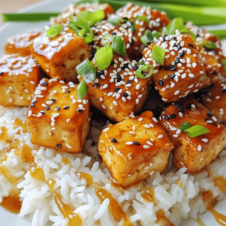 - Firm Tofu You need 14 oz of firm tofu. This type holds its shape well. It gives a good texture and is perfect for frying. - Marinade Components The marinade makes the tofu shine. You will use: - 3 tablespoons honey - 3 tablespoons soy sauce (or tamari for gluten-free) - 2 tablespoons sesame oil - 4 cloves garlic, minced - 1 tablespoon fresh ginger, grated - 1 tablespoon rice vinegar Each part adds a unique flavor. Honey gives sweetness, while soy sauce adds saltiness. Sesame oil brings a nutty taste. Garlic and ginger add spice, and rice vinegar balances everything. - Garnishes and Serving Suggestions To finish your dish, you need: - 1 tablespoon cornstarch - 2 tablespoons sesame seeds (white and black mixed) - 2 green onions, chopped (for garnish) - Cooked rice or quinoa (for serving) These garnishes add color and crunch. Serve the tofu over rice or quinoa for a filling meal. Draining and Pressing To start, take your firm tofu and drain it. Wrap it in a clean kitchen towel. Place a heavy object on top. This helps remove excess moisture. Let it sit for 15-20 minutes. This step is key for a nice texture. Cutting Tofu into Cubes Once pressed, take the tofu out of the towel. Cut it into bite-sized cubes. Aim for about 1-inch pieces. This size helps them cook evenly and absorb the marinade well. Whisking the Ingredients In a separate bowl, gather your marinade ingredients. Combine 3 tablespoons of honey, 3 tablespoons of soy sauce, and 2 tablespoons of sesame oil. Add 4 minced garlic cloves and 1 tablespoon of grated ginger. Finally, mix in 1 tablespoon of rice vinegar. Whisk it all together until smooth. Importance of Flavor Profile This marinade brings sweet, salty, and umami flavors. The honey adds sweetness, while the soy sauce gives depth. Garlic and ginger add a nice kick. This balance makes the tofu tasty and enjoyable. Marinating for Optimal Flavor Now, pour the marinade over the tofu cubes. Make sure they are well coated. Let the tofu marinate in the fridge for at least 30 minutes. For the best flavor, you can marinate it up to 2 hours. Techniques for Achieving Crispiness After marinating, sprinkle 1 tablespoon of cornstarch over the tofu. Toss gently to coat each cube. This adds a crispy layer when cooked. Heat a non-stick skillet on medium heat. Add a drizzle of sesame oil, then place the tofu in a single layer. Cook for 5-7 minutes on each side. Look for a golden, crispy finish. In the last minute, sprinkle sesame seeds over the tofu. Toss to combine, letting them toast slightly. - Time Recommendations: Marinate the tofu for at least 30 minutes. For deeper flavor, try 2 hours. The tofu will soak up more of the honey and garlic goodness. - Enhancing Flavor Depth: Use fresh garlic and ginger for better taste. You can also add a pinch of red pepper flakes for some heat. - Using the Right Type of Pan: A non-stick skillet works best. It helps the tofu crisp up without sticking. If you prefer, cast iron can also give a nice sear. - Ensuring Even Cooking: Always lay the tofu in a single layer. This way, each piece gets heat evenly. Flip the tofu gently to keep the crispy crust intact. - Pairing with Rice or Quinoa: Serve the tofu on a bed of cooked rice or quinoa. Both options complement the dish well and soak up the sauce. - Adding Extra Garnishes: Top with chopped green onions for a fresh touch. You can also sprinkle more sesame seeds for crunch and flavor. {{image_2}} You can switch honey for maple syrup or agave nectar. These options work well. They keep the dish sweet and tasty. Maple syrup brings a hint of earthiness. Agave nectar adds a light sweetness. Both are great for those looking for different flavors. Try serving this tofu over zoodles or cauliflower rice. Zoodles are fun and add a fresh twist. They soak up all the yummy sauce. Cauliflower rice gives you a low-carb option. It also pairs well with the honey garlic flavor. If you're vegan or gluten-free, use tamari instead of soy sauce. Tamari has a rich taste and works perfectly. You can also try other substitutes for honey, like date syrup. These changes keep the recipe delicious and friendly for everyone. For leftovers, place the tofu in an airtight container. Keep it in the fridge for up to three days. When stored properly, the tofu stays tasty and safe. If you notice any off smell or change in texture, discard it. Freezing tofu is a great option if you want to keep it longer. To freeze, slice the tofu into cubes or leave it whole. Place it in a freezer-safe bag, removing air to prevent freezer burn. Freeze for up to three months. Thaw the tofu in the fridge overnight for best results. To reheat, use a skillet over medium heat. Add a little sesame oil to maintain that crispy texture. Heat until warmed through, about 5 minutes. You can also microwave it, but this may make the tofu softer. Always check that it’s hot all the way through before serving. No, I do not recommend using soft tofu. Firm tofu has a denser texture. It holds up better during cooking. Soft tofu tends to break apart easily. Also, firm tofu absorbs the marinade well. This helps it taste great. If you use soft tofu, the dish may not turn out as planned. Yes, you can make this recipe ahead of time. For meal prep, marinate the tofu in advance. Store it in the fridge for up to two hours. This gives the tofu more time to soak up the flavors. You can also cook the tofu ahead of time. Just reheat it in a pan before serving. Keep any extra marinade for added flavor when you serve it. Tofu is a great source of protein. A 14 oz block contains about 36 grams of protein. It is low in calories and has healthy fats. Tofu also contains calcium and iron. This makes it a good option for many diets. It is plant-based and very versatile. You can add it to many dishes. Eating tofu can help you feel full and satisfied. In this blog post, we explored how to prepare tofu in a delicious and healthy way. I shared the key ingredients, step-by-step instructions, and essential tips for marinating and cooking. We also discussed tasty variations and storage tips to keep your tofu fresh. Incorporating these simple methods will make your meals flavorful and satisfying. Try these ideas, and you will enjoy cooking tofu even more!