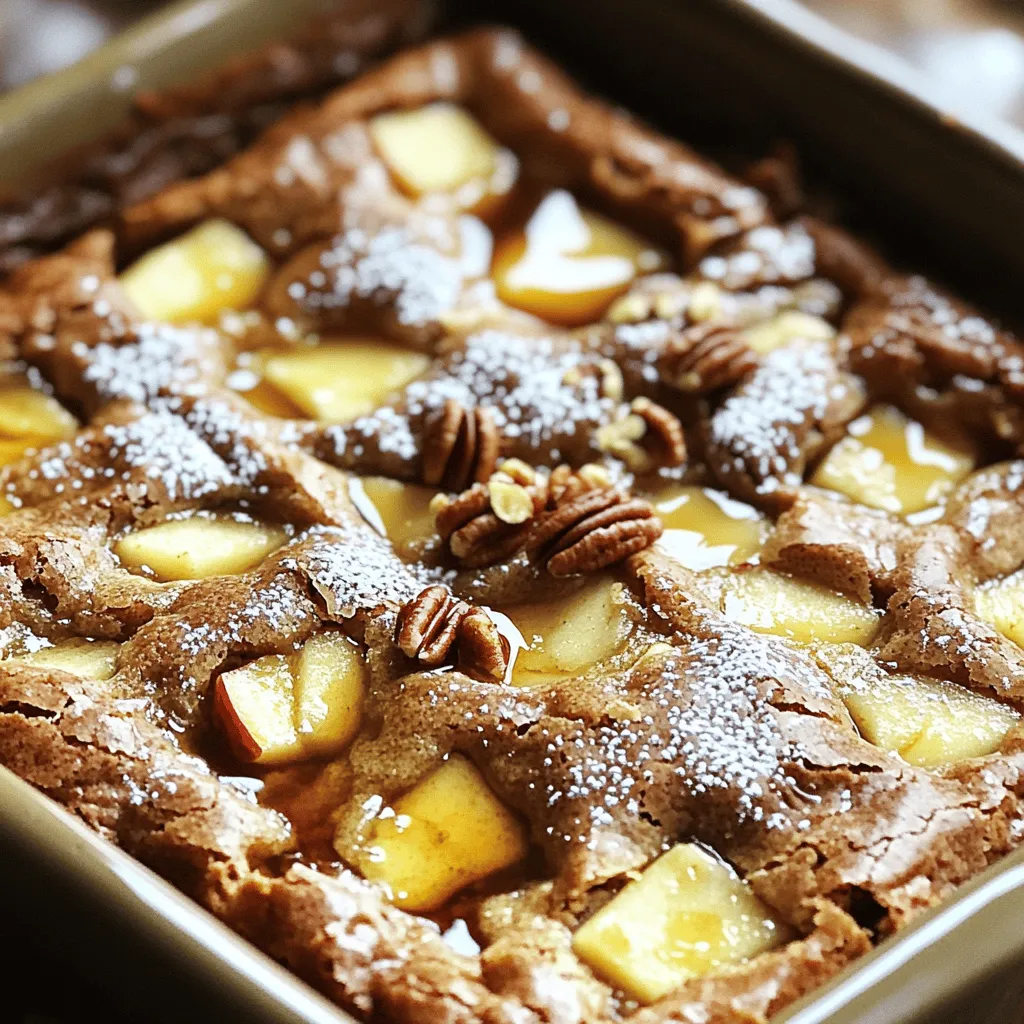 - 1 cup unsalted butter - 1 cup packed brown sugar - 1/2 cup granulated sugar - 2 large eggs - 1 teaspoon vanilla extract - 2 cups all-purpose flour - 1 teaspoon baking powder - 1/2 teaspoon baking soda - 1/2 teaspoon salt - 1 teaspoon ground cinnamon - 1 1/2 cups peeled and diced apples (about 2 medium apples) - 1/2 cup chopped pecans or walnuts (optional) - 1/4 cup pure maple syrup You can swap unsalted butter for coconut oil or ghee if needed. If you want less sugar, try honey or agave syrup. For apples, use Granny Smith for tartness or Honeycrisp for sweetness. To start, you need to brown the butter. Take a medium saucepan and melt 1 cup of unsalted butter over medium heat. Stir it continuously. Watch it carefully as it changes color. It will take about 5 to 7 minutes to turn a lovely golden brown. Once it smells nutty, remove it from the heat. Let it cool slightly before you mix it with the other ingredients. Next, grab a large mixing bowl. Pour in the cooled browned butter. Add 1 cup of packed brown sugar and 1/2 cup of granulated sugar. Use a wooden spoon to stir until the mixture is smooth and well combined. Now, beat in 2 large eggs one at a time. Follow this with 1 teaspoon of vanilla extract. Mix until it looks silky. In a separate bowl, whisk together the dry ingredients. Combine 2 cups of all-purpose flour, 1 teaspoon of baking powder, 1/2 teaspoon of baking soda, 1/2 teaspoon of salt, and 1 teaspoon of ground cinnamon. Gradually mix these dry ingredients into the wet ingredients. Stir just until they are combined. Now it’s time to fold in the fun stuff! Take 1 1/2 cups of peeled and diced apples and gently fold them into the batter. You can also add 1/2 cup of chopped nuts like pecans or walnuts if you like. Be careful not to overmix. Next, drizzle in 1/4 cup of pure maple syrup over the batter. Give it a light stir for a nice swirl effect. Now, preheat your oven to 350°F (175°C). Grease a 9x13-inch baking dish and pour the batter into it. Spread it evenly. Bake the blondies for 25 to 30 minutes. To check if they are done, insert a toothpick into the center. If it comes out clean, your blondies are ready! Enjoy the sweet aroma filling your kitchen. To get the right color for brown butter, use a medium heat. Stir constantly until it turns golden brown. This usually takes about 5 to 7 minutes. Watch closely, as it can burn quickly. The nutty aroma tells you the butter is ready. You will smell a rich, warm scent. This adds depth and flavor to your blondies. To check for doneness, insert a toothpick into the center. It should come out clean or with a few moist crumbs. If it’s wet with batter, bake a little longer. For storing leftovers, let them cool completely. Place them in an airtight container. They stay fresh for about a week at room temperature. Serve your blondies warm for the best taste. A scoop of vanilla ice cream on top makes a nice touch. You can also dust them with powdered sugar for a lovely finish. For extra flavor, consider adding a drizzle of caramel sauce. Chopped nuts on top can add crunch and style. Enjoy your delicious creations! {{image_2}} You can change the flavor of your blondies easily. Adding spices like nutmeg or ginger gives a warm taste. These spices pair well with apple and maple. You can also mix in chocolate chips or caramel. These sweet additions make the blondies even more indulgent. Try using dark chocolate for a rich flavor. For a fun twist, swirl in some caramel sauce before baking. If you need a gluten-free option, use gluten-free flour. Many brands work well as a substitute. You can also make these blondies vegan. Replace the butter with coconut oil or a dairy-free spread. For the eggs, use flaxseed meal or applesauce. This way, you can enjoy the blondies without the animal products. Seasonal fruits can change the taste of your blondies. In spring, use fresh strawberries or cherries. In fall, add more apples or pears. You can also add holiday-themed ingredients. For winter, try spices like cloves or nutmeg. In December, use peppermint extract for a festive flavor. These variations keep your blondies exciting all year round. To keep your brown butter maple apple blondies fresh, store them in an airtight container. This will help them stay moist. Place them in the fridge if you want them to last longer. The cool air will keep them good for up to a week. If you want to save some for later, consider freezing them. First, cut the blondies into squares. Then, wrap each piece in plastic wrap. Place the wrapped pieces in a freezer-safe bag or container. They can last up to three months in the freezer. Brown butter maple apple blondies last about a week in the fridge. If stored well, they can stay fresh for longer. Look for signs of spoilage before eating. If you see mold or if they smell off, throw them away. A change in texture, like a dry or hard feeling, also means they are past their prime. You can check if your blondies are done by inserting a toothpick into the center. If it comes out clean or with a few moist crumbs, they are ready. Blondies will also feel firm to the touch and have a slight golden color on top. Remember, they will continue to cook slightly after you take them out. Yes, you can make blondies without eggs. You can use a few substitutes. A common option is to use unsweetened applesauce. Use 1/4 cup of applesauce for each egg. Another choice is to use flaxseed meal mixed with water. Mix 1 tablespoon of flaxseed meal with 2.5 tablespoons of water and let it sit for a few minutes before adding it to your batter. You can mix in many tasty options. Some great choices include: - Chocolate chips - Dried fruit like cranberries or raisins - Coconut flakes - Chopped nuts like almonds or pecans - Peanut butter chips Experiment with your favorite flavors for a unique twist! Yes, you can use margarine instead of butter. However, the taste may differ slightly. Margarine can make your blondies softer. Choose a stick margarine for the best results, as tub margarine has more water and fat, which can change the texture. To boost the flavor of your blondies, try these tips: - Add more spices like nutmeg or ginger for warmth. - Use fresh vanilla beans instead of extract for a richer taste. - Swirl in some caramel or chocolate for extra sweetness. - Toast your nuts before adding them for a deeper flavor. Small changes can make a big difference in taste! This blog post covers how to make delicious blondies with apples and nuts. We talked about the key ingredients and some useful substitutions. You learned how to brown butter and mix the batter step-by-step. You'll find tips for perfecting your baking and suggestions for fun variations. Remember, storing your blondies properly can keep them fresh longer. Creating these treats can be easy and fun. Now, it's time to bake and enjoy your delicious blondies!