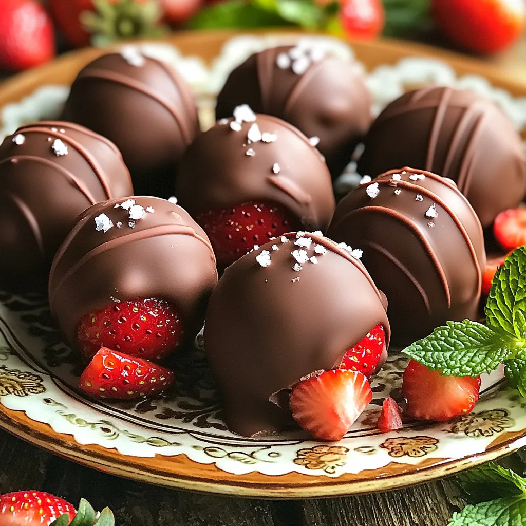 - 1 cup fresh strawberries, hulled and chopped - 1 cup cream cheese, softened - 1 tablespoon coconut oil (optional) Fresh strawberries are the star of this recipe. They add a sweet and fruity flavor. Choose ripe, juicy strawberries for the best taste. Cream cheese gives the truffles a rich, creamy texture. If you want a smoother chocolate coating, use coconut oil. It helps the chocolate melt better. - 1 cup graham cracker crumbs - 1 cup powdered sugar Graham cracker crumbs provide a nice crunch and flavor. They help bind the truffles together. Powdered sugar adds sweetness and helps create a smooth mixture. Mix these dry ingredients well before adding the wet ones. This ensures an even taste in every bite. - 1 cup semi-sweet chocolate chips - Sea salt for garnish For the chocolate coating, semi-sweet chocolate chips work best. They melt smoothly and create a rich layer. Adding a sprinkle of sea salt on top brings out the chocolate flavor. It gives a nice contrast to the sweetness of the truffles. To make the base, start by combining the fresh strawberries with graham cracker crumbs, cream cheese, powdered sugar, and vanilla extract in a medium mixing bowl. Use a spatula or spoon to mix these ingredients well. You want a thick, sticky dough. If you like a smoother texture, a hand mixer works great. Just mix until everything is blended and creamy. Now, take the strawberry mixture and use your hands to form small balls, about one inch wide. This is where the fun begins! Place each ball on a parchment-lined baking sheet. Make sure they are spaced out. You do not want them to stick together. Once you shape them, it's time to freeze. Place the baking sheet in the freezer for about 30 minutes. This step helps the truffles hold their shape when you coat them in chocolate. While the truffles freeze, prepare the chocolate coating. In a microwave-safe bowl, melt the semi-sweet chocolate chips and coconut oil, if you use it. Heat in 30-second bursts. Stir between each round until the chocolate is fully melted and smooth. Once your truffles are firm, take them out of the freezer. Dip each truffle into the melted chocolate, making sure to coat it completely. Use a fork to lift them out and tap gently to remove excess chocolate. Place the chocolate-covered truffles back on the parchment-lined baking sheet. While the chocolate is still wet, add a sprinkle of sea salt on top of each one. This adds a nice flavor kick! Finally, refrigerate the truffles until the chocolate sets, which takes about 15 to 20 minutes. Enjoy the process and look forward to the delicious treat you just made! Using a hand mixer helps create a smooth truffle mix. It blends the strawberries and cream cheese well. If you prefer, you can mix by hand, but it may take longer. Freezing time is key. After shaping your truffles, freeze them for 30 minutes. This step firms them up, making them easier to coat in chocolate. If you skip this, they may lose their shape. To achieve the right consistency, melt your chocolate chips carefully. Use a microwave in 30-second bursts. Stir between each burst to avoid burning. If you want a smooth finish, add coconut oil. It helps thin the chocolate and gives it a nice sheen. Prevent the chocolate from hardening too quickly by working fast. Dip each truffle and let excess chocolate drip off. If the chocolate cools too much, it will not coat well. Serving your truffles can be fun and creative. Place them on a decorative plate for a pop of color. You can also use a small box for a gift. Garnish with chopped strawberries or mint leaves. This adds a fresh touch and makes your truffles look fancy. A sprinkle of sea salt on top enhances the flavor and adds visual appeal. {{image_2}} You can change the fruit for new tastes. Try using raspberries or blueberries instead of strawberries. Each fruit gives a unique flavor and feel. You can also add fun flavors like mint or orange zest. A splash of mint extract or a sprinkle of zest can really wake up the taste! Feel free to switch up the chocolate choice. White chocolate gives a sweet twist, while dark chocolate adds a rich touch. If you want a vegan option, use dairy-free chocolate. There are many brands out there that melt just right! Want to jazz up your truffles? You can roll them in crushed nuts. Almonds or hazelnuts add a nice crunch. You can also sprinkle on toppings like coconut flakes or more crushed nuts. These toppings not only add flavor but make the truffles look fancy too! To store your truffles in the fridge, place them in an airtight container. This helps keep them fresh. Line the container with parchment paper to avoid sticking. You can also use a glass jar with a lid. Keep them away from strong smells. They will stay fresh for several days this way. Yes, you can freeze chocolate truffles! To do this, place them in a single layer on a baking sheet. Freeze them for about an hour. Once firm, transfer them to a freezer-safe bag. Remove as much air as possible before sealing. For thawing, leave them in the fridge overnight. This helps them stay soft and tasty. These truffles last about one week in the fridge. If you freeze them, they can last up to three months. Signs of spoilage include an off smell or discoloration. If they look or smell strange, toss them out. Enjoy your truffles while fresh for the best taste! Yes, you can use frozen strawberries, but the texture will change. Frozen strawberries are softer and have more water than fresh ones. This can make your truffles a bit mushy. If you choose frozen, thaw them first and drain excess liquid. Fresh strawberries give a firmer bite and better flavor. To get a shiny chocolate coating, use a few simple tricks. First, add a bit of coconut oil to your melted chocolate. This helps it shine. Second, make sure to melt the chocolate slowly and gently. Heat it in short bursts, stirring often. This keeps the chocolate smooth and glossy. You can serve these truffles in many fun ways. For parties, place them on a pretty plate. You can also use small boxes as gifts. Add some chopped strawberries or mint leaves for a nice touch. They look great and taste even better! Making No-Bake Chocolate Covered Strawberry Truffles is fun and simple. You learned how to combine fresh and dry ingredients, coat them in rich chocolate, and explore tasty variations. Remember, practice makes perfect, especially when shaping and coating. Store your truffles properly to enjoy them longer. These treats are great for sharing or gifting. Trust me; you’ll impress everyone with these delicious delights. Enjoy your truffle-making journey!