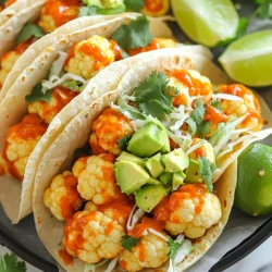 - 1 medium head of cauliflower, cut into bite-sized florets - 1 cup all-purpose flour (or gluten-free flour) - 1 cup water - 1 teaspoon garlic powder - 1 teaspoon onion powder - ½ teaspoon smoked paprika - Salt and pepper to taste - 1 cup buffalo sauce (store-bought or homemade) - 8 small corn or flour tortillas - 1 cup shredded cabbage - ½ cup avocado, diced - Fresh cilantro, chopped - Lime wedges The main star of this dish is cauliflower. It is tasty and full of texture. I cut it into bite-sized florets for this recipe. The flour acts as a coating and helps the buffalo sauce stick. You can use gluten-free flour if you prefer. The buffalo sauce brings the heat and flavor that makes these tacos special. For a fun twist, I add optional garnishes. Shredded cabbage adds crunch. Diced avocado gives a creamy touch. Fresh cilantro brings a fresh taste. Lime wedges add a zesty kick when squeezed on top. Together, these ingredients create a balanced and exciting meal. Start by mixing the batter. In a large bowl, whisk together the flour, water, garlic powder, onion powder, smoked paprika, salt, and pepper until smooth. This creates a thick coating that will make the cauliflower crispy. Next, toss the cauliflower florets in the batter. Make sure each piece is well-coated. This step is key to getting that crunchy texture we all love. Now, preheat your air fryer. Set it to 400°F (200°C) and let it warm up for about five minutes. This helps the cauliflower cook evenly and get crispy. When ready, place the coated cauliflower florets in the air fryer basket. Make sure they are in a single layer. You might need to cook them in batches. Air fry for about 12 to 15 minutes. Halfway through, shake the basket to ensure even cooking. The cauliflower should be golden and crispy when done. While the cauliflower cools, warm the tortillas. Heat a dry skillet over medium heat. Place the tortillas in the skillet for about 30 seconds on each side. This makes them soft and flexible. Now, assemble your tacos. Take a warm tortilla and add a generous amount of buffalo cauliflower. Next, top it with shredded cabbage and diced avocado. Finally, garnish with fresh cilantro. Serve with lime wedges on the side for an extra zing. Enjoy your tasty creation! To make cauliflower crispy, you need a good coating. The batter must stick well to each floret. Use a mix of flour, water, and spices. This forms a light crust during cooking. Set your air fryer to 400°F (200°C). This high heat helps create that crunch we all love. Make sure to cook the florets in a single layer. When they are crowded, they steam instead of fry, and you lose that crunch. These tacos shine with great sides. Try serving them with a fresh salad or some rice. A cool side balances the heat from the buffalo sauce. For sauces, ranch or blue cheese works well. You can drizzle these on top or serve them on the side. They add creaminess to the dish and mellow the spice of the buffalo sauce. To ensure even cooking, shake the basket halfway through cooking. This helps the cauliflower cook all around. If you don’t shake, some pieces may stay soft. Avoid sogginess by not overcrowding the air fryer. Cook in small batches if needed. This way, each piece crisps up nicely, giving you the best texture. {{image_2}} You can easily make your tacos extra spicy. Add cayenne pepper or your favorite hot sauce to the batter. This brings heat and flavor to the cauliflower. I like to mix in a teaspoon of cayenne for a good kick. If you want it hotter, add more! Just be careful not to overpower the dish. Remember, a little spice goes a long way. If you want to switch things up, think about alternative fillings. You can add black beans, grilled corn, or even roasted peppers. These options boost flavor and nutrition. You can also try different toppings, like diced tomatoes or pickled onions. These small changes can really enhance your tacos. For those who need a gluten-free meal, you can substitute the flour. Use gluten-free flour for the batter. It works just as well! For the tortillas, choose corn tortillas instead of flour ones. Corn tortillas are naturally gluten-free. This way, you can enjoy this dish without worry. You can store leftover tacos in an airtight container. Make sure the tacos have cooled down before putting them away. They stay fresh in the fridge for up to three days. If you want to keep the flavors intact, store the cauliflower and toppings separately. This prevents the tortillas from getting soggy. To reheat the tacos, I recommend using the air fryer. This method keeps the cauliflower crispy. Set your air fryer to 350°F (175°C). Heat for about 5-7 minutes. You can also use a skillet on medium heat. Just warm the tacos for 2-3 minutes on each side until hot. If you want to save some for later, you can freeze the cooked cauliflower. Let it cool completely, then place it in a freezer-safe bag. It can last up to three months in the freezer. For the tacos, wrap them tightly in foil or plastic wrap. Just remember to keep the tortillas separate. When ready to eat, thaw everything in the fridge overnight before reheating. To make buffalo sauce, you need just a few simple ingredients. You will need: - ½ cup hot sauce (like Frank's RedHot) - ¼ cup unsalted butter - 1 tablespoon white vinegar - 1 teaspoon garlic powder - Salt to taste 1. In a small pan, melt the butter over low heat. 2. Once melted, mix in the hot sauce, vinegar, garlic powder, and salt. 3. Stir well until combined and heated through. This sauce is easy and adds a great kick to your tacos. You can adjust the heat by adding more hot sauce or butter. Yes, you can use frozen cauliflower! Just follow these tips for the best results: - Thaw the cauliflower first. You can do this by letting it sit at room temperature. - Pat it dry with a towel. This helps remove excess moisture. - Cook the cauliflower longer in the air fryer. Aim for about 15-20 minutes to get it crispy. Frozen cauliflower works well, but fresh gives a better crunch. Here are some great sides and drinks to enjoy with your tacos: - Sides: - Cilantro lime rice - Black beans - A simple green salad - Chips with guacamole - Drinks: - A cold beer pairs nicely. - Try a refreshing lemonade. - Sparkling water with lime is a great non-alcoholic choice. These sides and drinks will complement the spicy flavors of the tacos perfectly! You can make delicious buffalo cauliflower tacos with simple ingredients. Start with cauliflower, flour, and buffalo sauce. Follow easy steps to prepare and cook the cauliflower. Add tasty garnishes like shredded cabbage and avocado. To get crispy texture, coat well and check cooking time. You can even modify the recipe for spicy, vegetarian, or gluten-free meals. I hope you enjoy making these tacos and share them with friends!