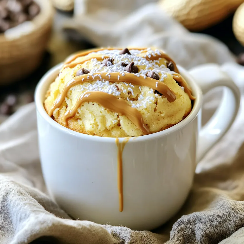 For the Five Minute Peanut Butter Mug Cake, you will need: - 4 tablespoons all-purpose flour - 2 tablespoons sugar - 1/2 teaspoon baking powder - 1/8 teaspoon salt - 3 tablespoons milk (dairy or non-dairy) - 2 tablespoons peanut butter - 1 tablespoon vegetable oil - 1/4 teaspoon vanilla extract - Optional: chocolate chips or crushed peanuts for topping These ingredients create a soft and tasty mug cake. Each one plays a key role in the final treat. When picking your ingredients, look for: - Fresh Flour: Check the date on the package. Fresh flour gives better rise. - Pure Sugar: Use granulated sugar for sweetness. Avoid any blends. - Baking Powder: Make sure it’s not expired. Old baking powder won't help your cake rise. - Good Peanut Butter: Choose a smooth or crunchy peanut butter with no added sugar. Natural options taste best. - Milk Choices: Use whole, skim, or plant-based milk. Each will work well. - Vanilla Extract: Opt for pure vanilla extract for the best flavor. Selecting quality ingredients makes a big difference in taste and texture. You can add fun toppings and mix-ins to make your mug cake special. Here are some ideas: - Chocolate Chips: Fold in a few for sweetness. - Crushed Peanuts: Add for extra crunch. - Extra Peanut Butter: Drizzle on top for a rich taste. - Powdered Sugar: Sprinkle over the top for a sweet finish. - Whipped Cream: Top with a dollop for creaminess. - Banana Slices: Add for a fruity twist. These toppings and mix-ins let you customize your mug cake to your taste! Start with a microwave-safe mug. This is key for cooking. Add 4 tablespoons of all-purpose flour to the mug. Next, mix in 2 tablespoons of sugar. Then, add 1/2 teaspoon of baking powder and 1/8 teaspoon of salt. Stir these dry ingredients together well. This step is simple but very important for even baking. Now, it’s time for the wet ingredients. Pour in 3 tablespoons of milk. You can use dairy or non-dairy milk. Next, add 2 tablespoons of peanut butter. This gives the cake its rich flavor. Then, pour in 1 tablespoon of vegetable oil. Finally, add 1/4 teaspoon of vanilla extract. Use a fork to whisk everything together. Make sure it is smooth and free of lumps. If you want, you can fold in some chocolate chips or crushed peanuts for extra fun. Place the mug in the microwave. Cook it on high for 30 to 40 seconds. Watch closely as it cooks. The cake should rise and look set in the middle. Be careful not to overcook it, or it may get tough. Once done, let the mug cake cool for about one minute. Then, enjoy it right from the mug. You can add more peanut butter or a sprinkle of powdered sugar on top. This treat is quick, easy, and oh so tasty! To get the best texture for your mug cake, follow these tips: - Use a microwave-safe mug. Choose one that holds at least 12 ounces. - Mix your dry ingredients well before adding wet ones. This helps avoid lumps. - Stir the batter until smooth, but don’t over-mix. A few lumps are okay. - Microwave in short bursts. Start with 30 seconds, then check it. If needed, add 10 seconds. - Let it sit for a minute after cooking. This lets the cake firm up a bit. Here are some common mistakes people make: - Using too much flour. Measure carefully to keep your cake from being dry. - Not mixing well enough. This can lead to a lumpy texture. - Cooking for too long. Keep an eye on it to prevent a rubbery cake. - Forgetting to adjust for your microwave's power. Not all microwaves cook the same. - Skipping the toppings. They add extra flavor and fun to your treat. Want to take your mug cake to the next level? Try these ideas: - Add chocolate chips for a sweet burst. They melt and create pockets of gooey goodness. - Fold in crushed peanuts for a nice crunch. This adds texture and flavor. - Include a pinch of cinnamon for warmth. It pairs well with peanut butter. - Drizzle honey or maple syrup on top for added sweetness. - Swap peanut butter with almond or cashew butter for a new twist. These simple tips can transform your Five Minute Peanut Butter Mug Cake into a delightful treat! {{image_2}} You can switch out peanut butter for other nut butters. Almond butter offers a nice twist. Cashew butter brings a creamy richness. Sunflower seed butter is great for nut-free diets. Each nut butter adds its own flavor. You can try different types until you find your favorite. To make this mug cake vegan, use almond milk or oat milk instead of dairy. Replace the sugar with maple syrup or coconut sugar. For gluten-free options, swap all-purpose flour with a gluten-free flour blend. This way, everyone can enjoy it, regardless of their diet. Get creative with flavors! Add cocoa powder for a chocolatey treat. Mix in cinnamon for spice. You can also stir in vanilla extract or a splash of almond extract for extra flavor. Experiment with toppings too! Try using sliced bananas, berries, or even a dollop of yogurt. Each choice can change your mug cake experience. To keep your mug cake fresh, store it in an airtight container. This prevents moisture from getting in. If you made it with toppings, cover them lightly to keep them crisp. Always let the cake cool before sealing the container. This helps avoid sogginess. Yes, you can reheat your mug cake. Place it back in the microwave for about 10-15 seconds. Check it often to avoid overcooking. If it seems dry, add a splash of milk to bring back moisture. Your peanut butter mug cake can last up to two days at room temperature. If you store it in the fridge, it can last up to a week. Look for signs of spoilage like a dry texture or an off smell. If it looks or smells bad, it’s best to throw it away. Yes, you can make this mug cake without a microwave. You can bake it in a small oven. Preheat your oven to 350°F (175°C). Pour the mixture into an oven-safe mug. Bake for about 10-12 minutes. Check if it is done by inserting a toothpick. If it comes out clean, it is ready to eat. To make more than one mug cake, you can multiply the recipe. For two servings, use double the ingredients. You can mix everything in a larger bowl. Then, divide the batter into two mugs. Cook each mug separately in the microwave or bake them at the same time in the oven. Just make sure they have enough space. You can swap some ingredients if needed. For flour, you can use almond flour or oat flour. If you need a sugar substitute, try honey or maple syrup. For milk, any dairy or non-dairy milk works. You can also use sunflower butter instead of peanut butter. Each swap can change the taste a bit, so feel free to experiment! This blog post covered how to make a delicious mug cake with simple steps and tips. We discussed choosing quality ingredients, mixing them well, and using the microwave. You learned common mistakes to avoid and creative ways to vary your cake. Storing it properly helps keep it fresh longer. Remember, you can also make this cake without a microwave if needed. Enjoy trying different flavors and toppings to make it yours. With the right tools and tricks, making a mug cake can be fun and very tasty!