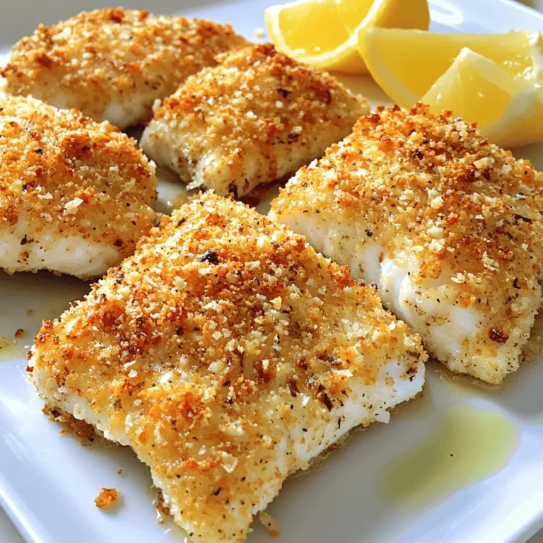 - 4 tilapia fillets - 1 cup grated Parmesan cheese - 1/2 cup breadcrumbs (preferably panko for extra crunch) - 1 teaspoon garlic powder - 1 teaspoon onion powder - 1 teaspoon Italian seasoning - 1/2 teaspoon paprika - Salt and pepper to taste - 2 tablespoons olive oil - Lemon wedges for serving What can you use instead of Parmesan cheese? You can try mozzarella or cheddar. These cheeses melt well and add flavor. What if you don’t have panko breadcrumbs? Regular breadcrumbs work fine, though panko gives a crunchier texture. You can swap seasonings too. Try adding fresh herbs like dill or parsley for a twist. If you want heat, add cayenne pepper or chili flakes. To start, grab a shallow bowl. In it, mix together these dry ingredients: - 1 cup grated Parmesan cheese - 1/2 cup breadcrumbs (panko is best) - 1 teaspoon garlic powder - 1 teaspoon onion powder - 1 teaspoon Italian seasoning - 1/2 teaspoon paprika - Salt and pepper to taste Stir until everything blends evenly. This mix gives the fish a tasty crust. Next, take your tilapia fillets. Pat them dry with paper towels. This step is key. It removes extra moisture. Then, brush both sides of each fillet with olive oil. The oil helps the coating stick well to the fish. Now for the fun part! Dip each tilapia fillet into the Parmesan mixture. Press gently to make sure the coating sticks. Make sure each fillet is covered evenly. This even coverage is what gives you that perfect crunch. Before cooking, preheat your air fryer to 400°F (200°C). This usually takes about 5 minutes. Next, place the coated tilapia fillets in the air fryer basket. Do this in a single layer. You might need to cook them in batches. Cook for about 10 to 12 minutes. Check to see if the crust is golden brown and flakes easily with a fork. When ready, carefully remove the fillets from the air fryer. For a nice touch, serve them with lemon wedges on the side. The lemon adds a fresh burst of flavor. You can also pair the tilapia with side dishes like steamed veggies or a crisp salad. Enjoy! To get that perfect crust, I always use panko breadcrumbs instead of regular ones. Panko gives a better crunch. It makes the crust light and crispy. The texture is key to a great bite. Oil plays a big role too. I brush the fillets with olive oil before adding the coating. This helps the crumbs stick well. It also ensures the crust turns golden brown in the air fryer. Don’t skip this step! Sometimes, the crust can fall off during cooking. If this happens, gently press the coating onto the fillets before cooking. Make sure it sticks well. You can also try cooking at a lower temperature for a longer time. This helps the crust set better. If your fillets are thicker, adjust the cooking time. Thicker pieces need more time to cook through. I usually add 2-3 minutes to the cooking time for thicker fillets. Always check for doneness by seeing if the fish flakes easily with a fork. {{image_2}} To make your tilapia even better, you can add fresh herbs. I love using parsley or dill. Just chop them finely and mix them into the coating. These herbs add a fresh taste that brightens up the fish. If you like some heat, try a spicy twist. Just sprinkle in some cayenne pepper. Start with a small amount, then add more if you want. This spice brings a nice kick to the dish. While tilapia is a great choice, you can use other flaky white fish. Cod or haddock works well too. These fish have a mild flavor, similar to tilapia. Just follow the same steps in the recipe. You can even adapt this dish for salmon. Salmon has a richer taste. Keep the cooking time the same, but check for doneness. Salmon cooks a bit differently, so watch it closely. Enjoy experimenting with different types of fish! To keep your Air Fryer Parmesan Crusted Tilapia fresh, store it in the fridge. Place the fillets in an airtight container. They stay good for about three days. If you want to save them longer, freeze the cooked fillets. Wrap each fillet tightly in plastic wrap, then place them in a freezer bag. They last up to three months in the freezer. When it's time to eat leftovers, reheating is key. For the best crunch, use the oven. Preheat it to 350°F (175°C). Place the fillets on a baking sheet and heat for about 10 minutes. This method keeps the crust crispy. If you use a microwave, the crust may get soft. Heat on a microwave-safe plate for about one minute. Check if it’s warm enough. If not, heat in short bursts. You can serve tilapia with many tasty sides. Here are some great options: - Steamed broccoli - Garlic mashed potatoes - Roasted asparagus - Quinoa salad - Mixed green salad These sides add color and flavor to your meal. They pair well with the crunchy fish. To check if tilapia is done, look for these signs: - The fish should be opaque. - It flakes easily with a fork. - The internal temperature should reach 145°F (63°C). Use a meat thermometer for accuracy. If you see these signs, your tilapia is ready to eat! Yes, you can use frozen tilapia. Just follow these tips: - Thaw the fillets in the fridge overnight. - If you’re short on time, use the microwave to thaw. - Increase cooking time by 2-3 minutes if they are still a bit frozen. This way, you will still get that crispy coating. Enjoy your meal! You learned how to make air fryer parmesan crusted tilapia. We covered key ingredients, step-by-step instructions, and tips for great results. You also discovered how to store leftovers and reheat them perfectly. Remember, using fresh fish and quality breadcrumbs enhances flavor. Experiment with herbs or spices to make it your own. This dish is quick, tasty, and healthy. Enjoy your cooking journey, and impress your family and friends with this simple yet delicious meal.
