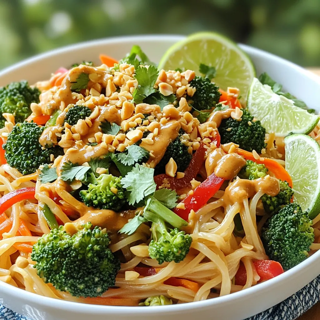 - 8 oz rice noodles - 2 tablespoons peanut butter - 2 tablespoons soy sauce - 1 tablespoon sriracha - 1 cup broccoli florets - 1/2 red bell pepper, thinly sliced - 1/2 cup shredded carrots - 2 green onions, chopped - 1 tablespoon crushed peanuts - Fresh cilantro - Lime wedges The key to making Minute Spicy Peanut Noodle Stir-Fry is having all these ingredients ready. Rice noodles are the base of the dish. They cook quickly and absorb flavors well. Peanut butter adds creaminess and richness. Soy sauce gives depth and saltiness. Sriracha brings the heat, and you can adjust it to your taste. For the fresh produce, I love using broccoli florets for crunch and color. Red bell pepper adds sweetness, while shredded carrots provide a vibrant look. Chopped green onions finish the stir-fry with a fresh bite. You can elevate your dish with optional garnishes. Crushed peanuts add texture and a nutty flavor. Fresh cilantro brings brightness, and lime wedges offer a zesty kick. Each ingredient plays a role in creating a delicious, quick meal that packs flavor in every bite. Start by boiling a large pot of water. Once it bubbles, add 8 oz of rice noodles. Cook them for about 4 to 5 minutes. Check the package for exact times. After cooking, drain the noodles in a colander. Rinse them under cold water. This stops the cooking. Set the noodles aside for later. In a small bowl, mix together 2 tablespoons of peanut butter, 2 tablespoons of soy sauce, 1 tablespoon of sriracha, and 1 tablespoon of sesame oil. Whisk until smooth. If it’s too thick, add a splash of water. This helps get the right consistency. Your peanut sauce should be creamy and easy to pour. Heat a teaspoon of sesame oil in a large skillet or wok over medium-high heat. Add 1 cup of broccoli florets, 1/2 sliced red bell pepper, and 1/2 cup of shredded carrots. Stir-fry these veggies for about 3 to 4 minutes. You want them tender but still crisp. This adds great texture to your dish. Now, add the cooked noodles to the skillet. Pour the peanut sauce over the noodles and veggies. Toss everything together. Keep mixing for about 2 to 3 minutes. This ensures everything is heated evenly and well-coated with the sauce. Remove the skillet from heat. Stir in 2 chopped green onions for freshness. Transfer the stir-fry to serving plates. Garnish with 1 tablespoon of crushed peanuts and some fresh cilantro. Serve with lime wedges on the side for a zesty touch. Enjoy your meal! You can change the heat level easily. If you want less spice, use less sriracha. Start with a teaspoon and add more if you like. You can also try other hot sauces. Options like chili garlic sauce or sambal oelek can work well. Cooking the noodles just right matters. Aim for al dente, which means firm to the bite. This gives a nice texture when mixed with the sauce. To make the veggies crispy, don’t overcook them. Stir-fry for three to four minutes until they are tender but still crunchy. Cleaning up can be fast and simple. Use a large bowl to hold all your prep waste. This keeps your workspace tidy. When you cook, wash the tools you don’t need anymore. This saves time and space. {{image_2}} You can add chicken, shrimp, or tofu for extra protein. If you want to use chicken, cut it into small pieces. Cook it in the skillet for about 5-7 minutes until it's done. For shrimp, add them for just 3-4 minutes until they turn pink. If you prefer tofu, use firm tofu. Cube it and fry it for 5-6 minutes until golden. Each protein brings a unique taste and texture to your stir-fry. If you want to change the veggies, use snap peas or zucchini instead of broccoli and bell peppers. You can also try seasonal vegetables like asparagus in spring or squash in fall. Mixing vegetables keeps the dish fresh and exciting. The key is to choose veggies that cook quickly. This keeps them bright and crunchy. To make the dish gluten-free, use gluten-free soy sauce. Many brands offer this option. For the noodles, you can swap rice noodles with gluten-free pasta or zucchini noodles. These options keep the dish tasty while meeting dietary needs. Experiment with these changes to find your favorite mix! To keep your Minute Spicy Peanut Noodle Stir-Fry fresh, store leftovers in an airtight container. This helps prevent any strong odors from spreading in your fridge. Make sure the stir-fry cools to room temperature before sealing it up. In the fridge, it will stay good for about 3 to 5 days. When you're ready to enjoy your leftovers, the best way to reheat them is in a skillet. Heat over medium heat. This method keeps the noodles and veggies nice and crisp. Stir often to warm everything evenly. You can also use the microwave. Just place it in a microwave-safe bowl and cover it loosely with a lid. Heat in short bursts, stirring in between. You can freeze your stir-fry for future meals. Just let it cool completely, then transfer it to a freezer-safe container. It will keep well for about 2 to 3 months. When you want to eat it, move it to the fridge overnight to thaw. For quick thawing, you can use a microwave. After thawing, reheat it in a skillet to keep that tasty texture. Making this dish takes about 15 minutes. You spend around 10 minutes prepping. Cooking the noodles and stir-frying the veggies takes about 5 minutes. It's quick, easy, and perfect for busy days. Yes, you can swap rice noodles for other types. Here are some options: - Whole wheat noodles for a hearty choice. - Egg noodles for a richer flavor. - Zucchini noodles if you want a low-carb option. Feel free to pick what you like best! This stir-fry pairs well with many side dishes. Try these: - Steamed edamame for added protein. - Cucumber salad for a refreshing crunch. - Fried tofu for extra texture and taste. These sides will make your meal more complete. Yes, this dish is great for meal prep! Here are some tips: - Cook extra noodles and veggies to save time during the week. - Store the stir-fry in airtight containers in the fridge. - Reheat in the microwave or on the stove for a quick meal. This way, you can enjoy delicious meals all week! In this post, we explored Minute Spicy Peanut Noodle Stir-Fry. You learned about key ingredients, like rice noodles and fresh veggies, plus how to mix a tasty peanut sauce. I shared tips to adjust flavors, perfect textures, and simplify clean-up. You can get creative with proteins and gluten-free options. Keep these ideas in mind as you make your stir-fry. It's a quick, tasty meal perfect for busy days. Enjoy your cooking!