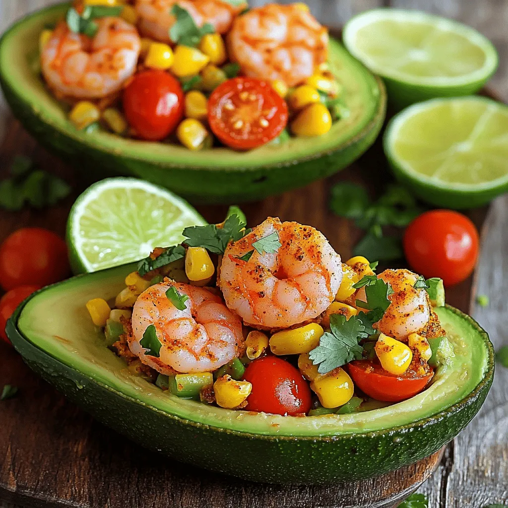 - 2 ripe avocados - 1 lb shrimp, peeled and deveined - 1 tablespoon Cajun seasoning - 2 tablespoons olive oil - 1/2 red bell pepper, diced - 1/4 cup red onion, finely chopped - 2 cloves garlic, minced - 1/4 cup corn (fresh or canned) - 1/4 cup cherry tomatoes, halved - Juice of 1 lime - 2 tablespoons fresh cilantro, chopped - Salt and pepper to taste To make Cajun shrimp stuffed avocados, you need fresh and ripe avocados. Choose ones that yield slightly to pressure. Next, get shrimp that is already peeled and deveined. This saves time and effort. The Cajun seasoning gives a bold flavor, so don’t skip it! For the veggies, use a half red bell pepper, diced small. The red onion adds a nice crunch. Garlic is a must for that savory taste. You can use fresh corn or canned corn, whichever you prefer. Cherry tomatoes add sweetness to balance the spices. Lime juice brightens the dish, while cilantro adds a fresh touch. Don't forget salt and pepper to finish it off! Each ingredient plays a key role in making this dish tasty and vibrant. Gather everything before you start cooking. This way, you can enjoy the process and the flavors will shine through in your meal. How do I season the shrimp? Start by tossing the shrimp in a bowl with Cajun seasoning. Make sure each shrimp gets a nice coat of spice. Cajun seasoning adds a kick and brings out great flavor. What cooking techniques should I use? Heat olive oil in a skillet over medium heat. Add minced garlic and sauté for about 30 seconds. This step brings out the garlic's rich flavor. Next, add the seasoned shrimp. Cook for 2-3 minutes on each side. Look for the shrimp to turn a lovely pink color. Once cooked, remove them from the heat and set aside. How do I combine the filling ingredients? In a mixing bowl, combine the cooked shrimp with diced red bell pepper, red onion, corn, cherry tomatoes, lime juice, and chopped cilantro. Mix well and season with salt and pepper to taste. This mix will be bright and fresh, perfect for stuffing. How do I prepare the avocados? Cut the ripe avocados in half and remove the pit. Use a spoon to scoop out a bit of the flesh. This makes room for the filling. Be careful not to scoop too much. The avocado should still hold its shape. What are some presentation tips? Spoon the shrimp mixture generously into each avocado half. You can add a sprinkle of extra cilantro on top for color. Place the avocados on a plate. This will make them look inviting and delicious. Should I chill before serving? You can serve them right away, or chill for a few minutes. Chilling enhances the flavors and makes the dish refreshing. Enjoy these as a tasty treat for lunch or dinner. To avoid overcooking shrimp, watch the time closely. Cook shrimp for 2-3 minutes on each side. They turn pink when done. Overcooked shrimp can become tough. For seasoning, use Cajun seasoning generously. Mix it well with the shrimp before cooking. This helps each shrimp absorb the flavors. You can add salt and pepper to taste as well. When selecting avocados, look for ones that yield slightly to gentle pressure. This means they are ripe. If they are too hard, they need more time. If they are too soft, they may be overripe. Store avocados at room temperature until ripe. Once ripe, you can place them in the fridge. This slows down the ripening process. Use ripe avocados within a few days for the best flavor. {{image_2}} You can easily change the heat in this dish. If you want it milder, use less Cajun seasoning. You can also add a pinch of sugar to balance the heat. For a spicier kick, add cayenne pepper or more Cajun seasoning. You can also mix in some hot sauce for an extra punch. Adjust the spice to fit your taste. You don’t have to stick with shrimp. You can use crab, lobster, or even cooked scallops. These options add a nice twist to the dish. If you want a vegetarian version, try using black beans or chickpeas. They add protein and make the dish hearty. You could also include diced cucumbers or zucchini for added flavor. These swaps keep the dish fresh and exciting. To keep your stuffed avocados fresh, wrap them well. Use plastic wrap or a tight container. Store in the fridge. The avocado may brown, but the taste stays good. If you want, add lime juice to the flesh to slow browning. Try to eat leftovers within one day for the best flavor. When reheating, be careful not to cook the shrimp again. You can warm the shrimp mixture gently in the microwave. Heat it for about 30 seconds at a time. Stir in between until it is warm. Avoid reheating the avocado. It is best served cold. Enjoy the cool avocado with the warm shrimp mixture for a tasty contrast. Yes, you can prepare some parts ahead of time. Cook the shrimp and chop the veggies earlier in the day. Keep them in the fridge. Just wait to stuff the avocados until you are ready to serve. This keeps the avocados fresh and green. *Tips for meal prep:* - Cook shrimp the day before. - Chop red bell pepper, onion, and tomatoes ahead. - Keep lime juice handy to prevent browning. These stuffed avocados are great with many sides. Pair them with a light salad or crispy tortilla chips. You can also serve them with rice or quinoa for a filling meal. *Side dish recommendations:* - Mixed green salad with vinaigrette. - Tortilla chips with salsa. - Cilantro-lime rice for a flavor boost. Yes, this recipe works well for meal prep. You can make a big batch of shrimp filling. Store it in the fridge and stuff avocados as needed. *Guidelines for batch cooking:* - Prepare the shrimp and filling in bulk. - Use fresh avocados just before eating. - Store leftovers in airtight containers for best flavor. In this blog post, we explored how to make cajun shrimp stuffed avocados. You learned about the ingredients, preparation steps, and serving tips. I shared important advice on cooking shrimp and selecting ripe avocados. Don’t forget the tasty variations, like adjusting spice levels or swapping ingredients. Proper storage and reheating help keep leftovers fresh. By following these steps, you can enjoy a delicious meal that's easy to make and share. Embrace this fun dish and get creative with your meals today!