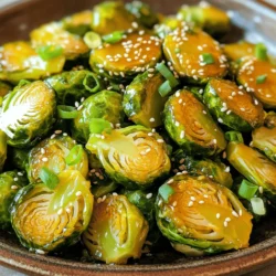 - 1 lb Brussels sprouts, halved - 3 tablespoons olive oil - 4 garlic cloves, minced First, let’s talk about the main ingredients. Brussels sprouts are the star here. They bring a nutty flavor and great texture. Halving them helps them cook evenly. Next, we have olive oil. This adds richness and helps the sprouts brown nicely. Lastly, garlic brings an aromatic kick to the dish. Minced garlic cooks quickly, adding a burst of flavor. - 1/4 cup honey - 1 tablespoon soy sauce - 1 teaspoon apple cider vinegar Now, let’s dive into the sauce ingredients. Honey is the main player. It adds sweetness and a beautiful glaze. Soy sauce brings a salty depth that balances the honey. Finally, apple cider vinegar adds a tangy note. This combination creates a sticky, flavorful sauce that clings to the sprouts. - Salt and pepper to taste - 1/4 teaspoon crushed red pepper flakes (optional) - 1/4 cup toasted sesame seeds - 2 green onions, sliced For garnishes, salt and pepper are essential. They enhance all the flavors. If you like heat, add crushed red pepper flakes. They give a nice kick. Toasted sesame seeds add a nutty crunch and visual appeal. Lastly, sliced green onions provide fresh brightness. They make your dish not just tasty, but pretty too. Heat a large skillet over medium heat. Add three tablespoons of olive oil. Let the oil warm for about one minute. This step is key for a great sear. Next, take one pound of Brussels sprouts and cut them in half. Place them in the skillet cut side down. Season with salt and pepper. Cook them undisturbed for five to seven minutes. You want them to turn a nice golden brown color on one side. After seven minutes, it’s time to add four minced garlic cloves to the skillet. Stir well and let it cook for one to two minutes. You want the garlic to become fragrant but not burnt. In a small bowl, mix together one fourth cup of honey, one tablespoon of soy sauce, and one teaspoon of apple cider vinegar. Pour this sauce over the Brussels sprouts. Stir the Brussels sprouts well. Make sure they are coated evenly in the honey garlic sauce. Cook for an additional three to four minutes. This will make the sauce thicken slightly and the Brussels tender. Taste and adjust seasoning if needed. To get that perfect golden brown look, start with a hot skillet. Heat your skillet to medium before adding olive oil. Once the oil is warm, place the Brussels sprouts cut side down. Let them cook without moving them for about 5-7 minutes. This will help them brown nicely. If they stick, they need a bit more time. Check them and be patient. You’ll know they are ready when they are golden and crisp. Always taste your dish as you go. After adding the sauce, take a small bite. You can adjust the flavor by adding a pinch of salt or pepper. If you want more heat, toss in extra crushed red pepper flakes. If it’s too sweet, a splash of apple cider vinegar can balance it out. Finding the right flavor is all about personal preference, so don’t be afraid to tweak it. Presentation makes a big difference. Once your Brussels sprouts are cooked, transfer them to a nice serving plate. Sprinkle toasted sesame seeds on top for a nice crunch. Add sliced green onions for a pop of color. This not only looks good but also adds flavor. Serve them warm and watch your guests enjoy the dish! {{image_2}} You can boost the nutrition of your Honey Garlic Brussel Sprout Skillet by adding protein. Chicken and tofu are great choices. - Chicken: Dice up some cooked chicken and stir it in at the end. This adds flavor and makes the dish heartier. - Tofu: For a vegetarian option, use firm tofu. Press it to remove extra water, then cube it. Sauté the tofu until golden before adding the sprouts. This will give you a nice texture. You can change the taste with different types of honey or sauces. - Honey: Try using lavender or wildflower honey for a unique flavor twist. Each type of honey brings its own notes. - Sauces: Instead of soy sauce, consider using teriyaki sauce or coconut aminos. These options give a different depth to the dish. Adding seasonal vegetables or nuts can bring great texture and flavor. - Vegetables: In fall, add roasted butternut squash. In spring, toss in some fresh peas or asparagus. - Nuts: Toasted almonds or walnuts can add crunch. Just sprinkle them on top before serving for a nice finish. These variations keep your dish fresh and exciting every time you make it! After enjoying your Honey Garlic Brussels Sprouts, let them cool first. Place the sprouts in an airtight container. This keeps them fresh. Store them in the fridge for up to three days. If you want to keep them longer, use a glass or plastic container with a tight lid. To reheat, use a skillet over medium heat. This method keeps the sprouts crispy. Add a splash of olive oil for moisture. Stir the sprouts for about 5 minutes until heated through. You can also use a microwave, but it may make them a bit soft. If you choose the microwave, heat them in short bursts. This avoids overcooking. Yes, you can freeze Honey Garlic Brussels Sprouts! First, let them cool completely. Then, spread them out on a baking sheet to freeze. Once they are frozen, transfer them to a freezer-safe bag. Remove as much air as you can. They can last for up to three months. When you are ready to eat, thaw them in the fridge overnight before reheating. Yes, you can use frozen Brussels sprouts in this dish. They cook well and save time. Just remember to thaw them before cooking. This helps them cook evenly. You may need to adjust cooking time. Frozen veggies tend to have more water. Drain any excess water to avoid a soggy dish. This recipe is not vegan due to honey. Honey comes from bees. If you want a vegan option, replace honey with maple syrup. Maple syrup gives a nice sweetness. It works well with the other flavors. All other ingredients, like olive oil and soy sauce, are vegan-friendly. Honey garlic Brussels sprouts pair well with many dishes. Here are a few ideas: - Grilled chicken or tofu for protein - Quinoa or brown rice for a healthy base - A fresh salad to add crunch - Mashed potatoes or sweet potatoes for comfort These sides complement the sweet and savory flavors of the dish. Enjoy mixing and matching! This blog post shared a simple recipe for Honey Garlic Brussels Sprouts. I covered the main ingredients, cooking steps, and tips for the best flavor and texture. You can even add proteins or seasonal veggies for variety. Remember, adjusting the sauce can elevate your dish. Enjoy your cooking journey and impress your guests! With these easy steps, you’ll create a tasty and healthy side dish every time.