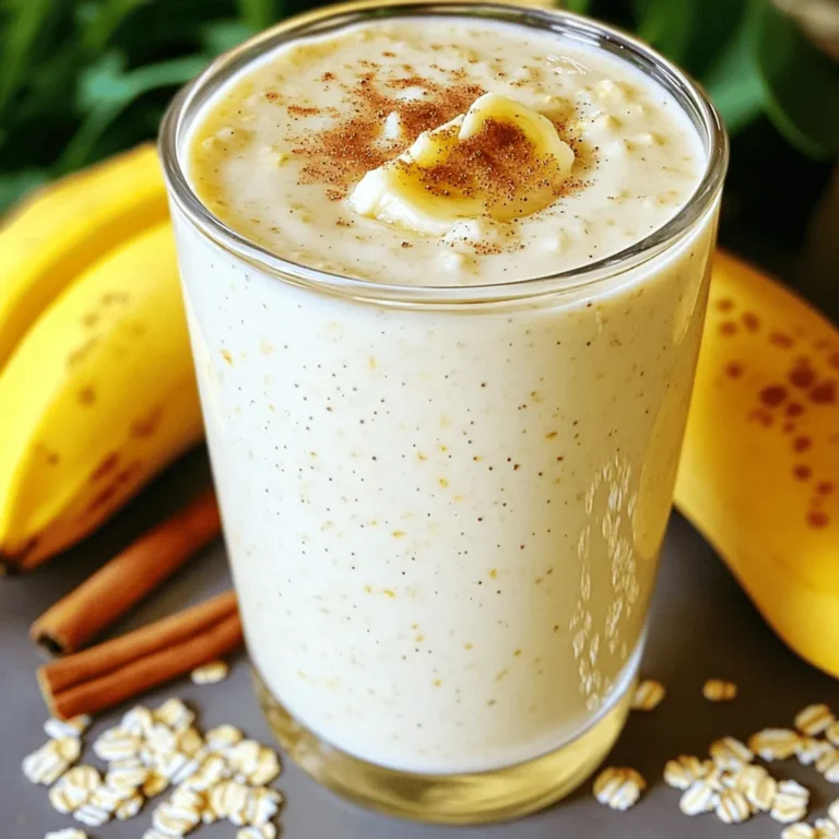 To make a tasty Protein Banana Oat Smoothie, you need simple and healthy ingredients. Here’s what you will need: - 1 ripe banana - 1/2 cup rolled oats - 1 cup almond milk (or any milk of choice) - 1 scoop vanilla protein powder - 1 tablespoon almond butter - 1 tablespoon honey or maple syrup (optional, for sweetness) - 1/2 teaspoon cinnamon - Ice cubes (optional, for a colder smoothie) These ingredients work together to create a smoothie that is creamy and filling. The ripe banana adds natural sweetness and creaminess. Rolled oats give it a hearty texture and extra fiber. Almond milk makes it smooth and light. Vanilla protein powder boosts the protein content, which is great for energy. Almond butter adds healthy fats and flavor. You can sweeten it more with honey or maple syrup if you like. Finally, a pinch of cinnamon gives it a warm, comforting taste. Using ice cubes is optional, but it can make your smoothie chilled and refreshing. You can always adjust the ingredients to fit your taste and needs. Enjoy this delicious breakfast treat! First, peel the ripe banana. Break it into small chunks. This makes blending easier. Next, measure out the rolled oats. You will need half a cup. Then, pour one cup of almond milk into a measuring cup. You can use any milk you like. Now, it’s time to blend! In a blender, combine the banana chunks, oats, almond milk, vanilla protein powder, almond butter, honey (if you want it sweeter), and cinnamon. Make sure everything fits in the blender. Blend on high until the mixture is smooth and creamy. After blending, taste your smoothie. Check if it’s sweet enough for you. If you want it sweeter, add more honey or maple syrup. If you like it cold, toss in a handful of ice cubes. Blend again until it’s smooth. Now, your Protein Banana Oat Smoothie is ready! To get the perfect texture, blend until smooth. You want a creamy drink. If it feels too thick, add a splash more almond milk. For a thicker smoothie, add more oats or banana. You can even try frozen bananas for a richer texture. You can boost the taste by adding more fruits. Berries, mango, or spinach can add new flavors. Spices like nutmeg or ginger can also add a twist. A dash of vanilla extract can enhance the sweetness without added sugar. Choosing the right protein powder is key. Look for one with natural flavors and no added sugars. If you prefer, you can use Greek yogurt or nut butter as a protein source. These options add creaminess and taste while keeping it healthy. {{image_2}} For a creamy base, try plant-based milks like almond, soy, or oat milk. These milks work well and add extra flavor. If you want a nut-free option, coconut milk is also a great choice. For protein, use vegan protein powder made from pea, rice, or hemp. These options keep the smoothie rich and tasty without dairy. You can make your smoothie even better by adding different fruits. Berries, mango, or spinach can add color and nutrients. If you love nut butter, try peanut or cashew butter instead of almond butter. Each nut butter gives a unique taste and extra protein. Experiment with different spices like vanilla or nutmeg to find your favorite mix. If you're on a keto diet, swap oats for chia seeds or flaxseeds for healthy fats. Use unsweetened almond milk to lower carbs. You can also add avocado for creaminess without extra carbs. For a high-fiber version, add a tablespoon of ground flaxseed or psyllium husk. These changes boost fiber and keep you full longer. To store your leftover smoothie, pour it into a clean, airtight container. This keeps the air out and helps maintain freshness. Refrigerate it right away. Your smoothie stays good for about one day. After this time, it may lose its taste and texture. Prep your ingredients to make smoothie-making faster. You can slice and pack bananas in bags. This way, they are ready to blend when you are. You can also store rolled oats in a jar for easy access. For even more convenience, freeze ripe bananas. Just peel and cut them before placing them in a freezer bag. They will blend easily later. If your smoothie thickens in the fridge, don't worry. Just add a little almond milk and blend again. This helps bring back its creamy texture. If you want it colder, add a few ice cubes while blending. Taste it again to check if you need more sweetness. Adjust it as needed, and enjoy your smoothie! A protein banana oat smoothie has about 400 calories. Here’s a quick breakdown: - 1 ripe banana: 105 calories - 1/2 cup rolled oats: 150 calories - 1 cup almond milk: 30 calories - 1 scoop vanilla protein powder: 120 calories - 1 tablespoon almond butter: 100 calories - 1 tablespoon honey (optional): 64 calories This gives you a tasty drink packed with energy and nutrients. Yes, you can use frozen bananas! They give your smoothie a thicker texture. Frozen fruit also tastes sweeter. This can cut down on added sugar. Plus, frozen bananas save time. No need to wait for bananas to ripen. Yes, this smoothie can support weight loss. It has protein from the protein powder and almond butter. Protein keeps you full longer. Oats offer fiber, which helps with digestion. The banana adds natural sweetness without excess sugar. Overall, this smoothie can fit well into a weight management plan. You can make a tasty protein banana oat smoothie using simple ingredients like ripe bananas and rolled oats. First, prepare your ingredients, blend until creamy, and adjust for sweetness. Don’t forget to explore variations, like different flavors or dietary options. Proper storage will help keep your smoothie fresh. With this guide, you can create a nutritious drink that fits your diet goals. Enjoy experimenting and find your favorite combinations for a boost in your day!