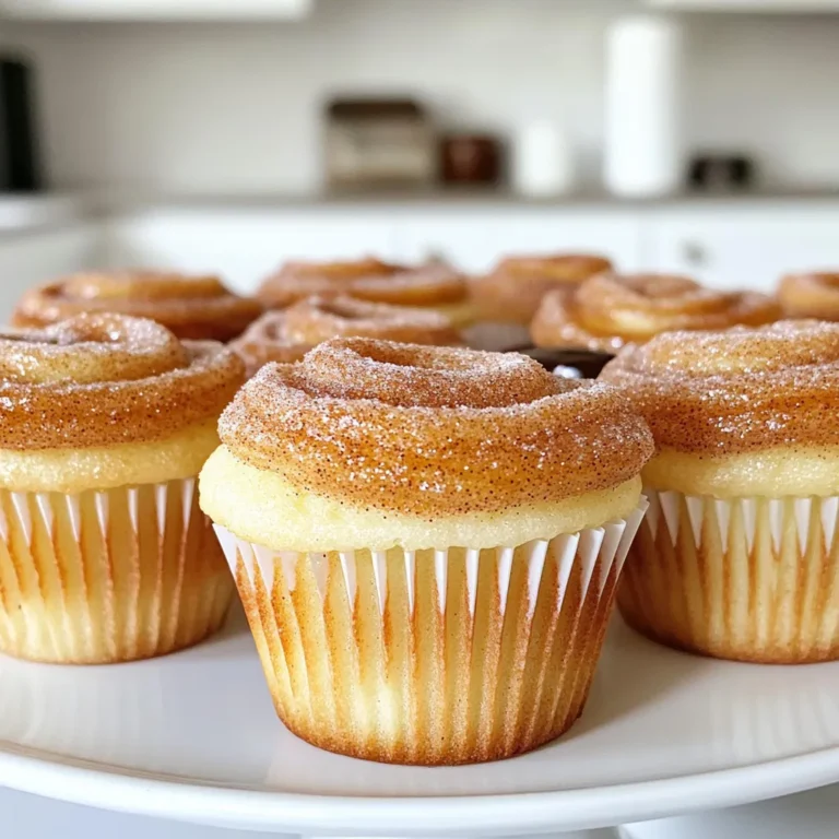 - 1 cup all-purpose flour - 1/2 cup granulated sugar - 1/2 cup unsalted butter, softened - 2 large eggs - 1/2 cup milk To make these cupcakes, start with all-purpose flour. It gives the right texture. Granulated sugar adds sweetness and helps with browning. Unsalted butter adds richness and flavor. Eggs provide structure and moisture. Milk makes the batter smooth and creamy. - 1/4 cup granulated sugar (for topping) - 2 teaspoons ground cinnamon (for topping) - Optional: Chocolate sauce or dulce de leche for drizzling The topping brings fun and flavor. A mix of sugar and cinnamon gives that classic churro taste. You can drizzle chocolate sauce or dulce de leche for extra sweetness. These optional toppings can make your cupcakes even more special. First, you need to preheat your oven to 350°F (175°C). This step is very important for even baking. While your oven heats, line a cupcake pan with paper liners. This keeps the cupcakes from sticking and makes cleanup easy. In a large bowl, cream together 1/2 cup of softened butter and 1/2 cup of sugar. Beat them until light and fluffy; this should take about 2-3 minutes. Next, add the eggs one at a time, mixing well after each. Then, stir in 1/2 cup of milk and 1 teaspoon of vanilla extract until everything is mixed well. In a separate bowl, whisk together 1 cup of all-purpose flour, 1 teaspoon of baking powder, 1/2 teaspoon of ground cinnamon, and 1/4 teaspoon of salt. Slowly add this dry mix to the wet ingredients. Stir until just combined; remember, do not overmix! Now it’s time to fill the cupcake liners. Divide the batter evenly, filling each liner about 2/3 full. Place the cupcake pan in the oven and bake for 18-20 minutes. To check for doneness, insert a toothpick into the center of a cupcake. If it comes out clean, they are ready! While the cupcakes cool, mix 1/4 cup of granulated sugar with 2 teaspoons of ground cinnamon in a shallow bowl. Once the cupcakes are completely cool, brush the tops lightly with melted butter. Dip each cupcake into the cinnamon-sugar mix, making sure they are well coated. For extra fun, drizzle with chocolate sauce or dulce de leche. Enjoy your delicious treats! To bake perfect cinnamon sugar churro cupcakes, follow these tips: - Avoiding overmixing: Mix the wet and dry ingredients until just combined. Overmixing can lead to tough cupcakes. Stop mixing as soon as you no longer see dry flour. This keeps the texture light and fluffy. - Ensuring even baking: Use an oven thermometer to check your oven's temperature. It helps to know if it runs hot or cold. Rotate the cupcake pan halfway through baking for even heat distribution. This ensures each cupcake bakes evenly and rises beautifully. Decoration adds flair to your cupcakes. Here are some ideas: - Best practices for coating: Once the cupcakes cool, brush the tops with melted butter. Dip them in the cinnamon-sugar mix right after. Make sure each cupcake gets a good coat, but don’t let it soak. A light dusting works best for that sweet crunch. - Additional presentation ideas: Arrange cupcakes on a colorful plate. Sprinkle extra cinnamon-sugar around them for a pretty touch. Add mini chocolate chips or sprinkles for fun. This makes your dessert stand out at any gathering. Want to boost the flavor? Try these tips: - Experimenting with additional spices: Add nutmeg or allspice to the batter for a warm twist. These spices complement cinnamon well and add depth to the flavor. - Using flavored extracts: Swap vanilla extract for almond or even orange extract. These can give your cupcakes a unique taste that surprises your guests. Just a teaspoon can change everything! {{image_2}} You can play with flavors to make these cupcakes even more fun. - Chocolate churro cupcakes: Add cocoa powder to the batter. Use 1/4 cup of cocoa powder to replace some flour. The chocolate flavor mixes perfectly with the cinnamon-sugar topping. - Vanilla bean churro cupcakes: Use vanilla bean paste in place of vanilla extract. This gives your cupcakes a rich, sweet flavor. You can also add a hint of nutmeg for a unique twist. You can easily adjust the recipe for different diets. - Gluten-free options: Swap all-purpose flour for a gluten-free blend. Make sure the blend has xanthan gum for the best texture. - Dairy-free substitutions: Use coconut oil instead of butter and almond milk instead of regular milk. This keeps the cupcakes moist and tasty. Themed cupcakes are perfect for special occasions. - Holiday-themed churro cupcakes: Add festive sprinkles or use colored sugar for topping. You can also incorporate holiday spices like nutmeg or ginger. - Mini churro cupcakes for parties: Use a mini cupcake pan for bite-sized treats. They are perfect for sharing and easy to eat. Plus, they look adorable on any dessert table. To keep your churro cupcakes fresh, store them in an airtight container. This prevents them from drying out. Place them at room temperature for up to three days. For longer storage, use the fridge, but they may lose some fluffiness. If you top them with chocolate sauce or dulce de leche, wait until you are ready to eat. Toppings can make the cupcakes soggy if stored too long. You can freeze these cupcakes either before or after baking. If you freeze before baking, wrap the unbaked batter in plastic wrap and place it in a freezer bag. This keeps it fresh for about three months. If you freeze baked cupcakes, wait until they cool completely. Wrap each one in plastic wrap and place them in a freezer bag. They will last for about two months. To thaw, leave them in the fridge overnight. Reheat in the microwave for 10-15 seconds if you want them warm. To serve leftovers, it’s best to enjoy them the next day. If you have topped them, serve with a drizzle of extra sauce. This keeps them moist and flavorful. To maintain texture, avoid stacking them too high. A single layer on a plate works best. You can sprinkle a bit more cinnamon-sugar on top for extra flair. Enjoy them with a warm drink for a delightful treat! Can I make these cupcakes ahead of time? Yes, you can make these cupcakes ahead of time. Bake them a day before your event. Keep them in an airtight container. This way, they stay moist and fresh. What can I use instead of butter? You can use coconut oil or margarine instead of butter. Both will keep the cupcakes moist. If you want a dairy-free option, coconut oil is great. How do I know when they are done baking? Check the cupcakes with a toothpick. Insert it into the center of a cupcake. If it comes out clean, they are done. Bake them for 18-20 minutes for best results. Can I substitute other sugars? Yes, you can use brown sugar or coconut sugar. They will add a deeper flavor. Just keep the same measurements when swapping them out. Are churro cupcakes suitable for special diets? These cupcakes can fit some diets with a few changes. For gluten-free, use a gluten-free flour blend. For dairy-free, use non-dairy milk and butter substitutes. What is the best way to serve churro cupcakes? Serve churro cupcakes on a nice plate. You can drizzle chocolate or dulce de leche on top. Add a sprinkle of extra cinnamon-sugar for a beautiful touch. How do I store leftovers properly? Store leftovers in an airtight container. Keep them at room temperature for up to three days. If you want them to last longer, refrigerate them for a week. You now have a complete guide to making churro cupcakes. We covered essential ingredients, step-by-step baking methods, and fun variations. I shared tips on decoration and storage to keep your cupcakes fresh and tasty. Remember, baking is about creativity and joy. Feel free to tweak flavors and toppings to match your taste. Enjoy your baking journey and share these treats with friends or family. Happy baking!