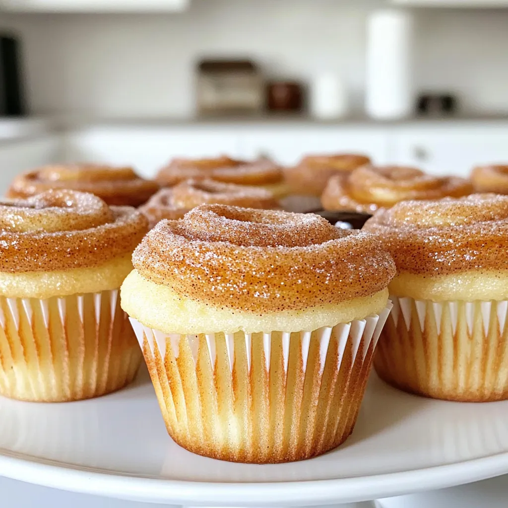 - 1 cup all-purpose flour - 1/2 cup granulated sugar - 1/2 cup unsalted butter, softened - 2 large eggs - 1/2 cup milk To make these cupcakes, start with all-purpose flour. It gives the right texture. Granulated sugar adds sweetness and helps with browning. Unsalted butter adds richness and flavor. Eggs provide structure and moisture. Milk makes the batter smooth and creamy. - 1/4 cup granulated sugar (for topping) - 2 teaspoons ground cinnamon (for topping) - Optional: Chocolate sauce or dulce de leche for drizzling The topping brings fun and flavor. A mix of sugar and cinnamon gives that classic churro taste. You can drizzle chocolate sauce or dulce de leche for extra sweetness. These optional toppings can make your cupcakes even more special. First, you need to preheat your oven to 350°F (175°C). This step is very important for even baking. While your oven heats, line a cupcake pan with paper liners. This keeps the cupcakes from sticking and makes cleanup easy. In a large bowl, cream together 1/2 cup of softened butter and 1/2 cup of sugar. Beat them until light and fluffy; this should take about 2-3 minutes. Next, add the eggs one at a time, mixing well after each. Then, stir in 1/2 cup of milk and 1 teaspoon of vanilla extract until everything is mixed well. In a separate bowl, whisk together 1 cup of all-purpose flour, 1 teaspoon of baking powder, 1/2 teaspoon of ground cinnamon, and 1/4 teaspoon of salt. Slowly add this dry mix to the wet ingredients. Stir until just combined; remember, do not overmix! Now it’s time to fill the cupcake liners. Divide the batter evenly, filling each liner about 2/3 full. Place the cupcake pan in the oven and bake for 18-20 minutes. To check for doneness, insert a toothpick into the center of a cupcake. If it comes out clean, they are ready! While the cupcakes cool, mix 1/4 cup of granulated sugar with 2 teaspoons of ground cinnamon in a shallow bowl. Once the cupcakes are completely cool, brush the tops lightly with melted butter. Dip each cupcake into the cinnamon-sugar mix, making sure they are well coated. For extra fun, drizzle with chocolate sauce or dulce de leche. Enjoy your delicious treats! To bake perfect cinnamon sugar churro cupcakes, follow these tips: - Avoiding overmixing: Mix the wet and dry ingredients until just combined. Overmixing can lead to tough cupcakes. Stop mixing as soon as you no longer see dry flour. This keeps the texture light and fluffy. - Ensuring even baking: Use an oven thermometer to check your oven's temperature. It helps to know if it runs hot or cold. Rotate the cupcake pan halfway through baking for even heat distribution. This ensures each cupcake bakes evenly and rises beautifully. Decoration adds flair to your cupcakes. Here are some ideas: - Best practices for coating: Once the cupcakes cool, brush the tops with melted butter. Dip them in the cinnamon-sugar mix right after. Make sure each cupcake gets a good coat, but don’t let it soak. A light dusting works best for that sweet crunch. - Additional presentation ideas: Arrange cupcakes on a colorful plate. Sprinkle extra cinnamon-sugar around them for a pretty touch. Add mini chocolate chips or sprinkles for fun. This makes your dessert stand out at any gathering. Want to boost the flavor? Try these tips: - Experimenting with additional spices: Add nutmeg or allspice to the batter for a warm twist. These spices complement cinnamon well and add depth to the flavor. - Using flavored extracts: Swap vanilla extract for almond or even orange extract. These can give your cupcakes a unique taste that surprises your guests. Just a teaspoon can change everything! {{image_2}} You can play with flavors to make these cupcakes even more fun. - Chocolate churro cupcakes: Add cocoa powder to the batter. Use 1/4 cup of cocoa powder to replace some flour. The chocolate flavor mixes perfectly with the cinnamon-sugar topping. - Vanilla bean churro cupcakes: Use vanilla bean paste in place of vanilla extract. This gives your cupcakes a rich, sweet flavor. You can also add a hint of nutmeg for a unique twist. You can easily adjust the recipe for different diets. - Gluten-free options: Swap all-purpose flour for a gluten-free blend. Make sure the blend has xanthan gum for the best texture. - Dairy-free substitutions: Use coconut oil instead of butter and almond milk instead of regular milk. This keeps the cupcakes moist and tasty. Themed cupcakes are perfect for special occasions. - Holiday-themed churro cupcakes: Add festive sprinkles or use colored sugar for topping. You can also incorporate holiday spices like nutmeg or ginger. - Mini churro cupcakes for parties: Use a mini cupcake pan for bite-sized treats. They are perfect for sharing and easy to eat. Plus, they look adorable on any dessert table. To keep your churro cupcakes fresh, store them in an airtight container. This prevents them from drying out. Place them at room temperature for up to three days. For longer storage, use the fridge, but they may lose some fluffiness. If you top them with chocolate sauce or dulce de leche, wait until you are ready to eat. Toppings can make the cupcakes soggy if stored too long. You can freeze these cupcakes either before or after baking. If you freeze before baking, wrap the unbaked batter in plastic wrap and place it in a freezer bag. This keeps it fresh for about three months. If you freeze baked cupcakes, wait until they cool completely. Wrap each one in plastic wrap and place them in a freezer bag. They will last for about two months. To thaw, leave them in the fridge overnight. Reheat in the microwave for 10-15 seconds if you want them warm. To serve leftovers, it’s best to enjoy them the next day. If you have topped them, serve with a drizzle of extra sauce. This keeps them moist and flavorful. To maintain texture, avoid stacking them too high. A single layer on a plate works best. You can sprinkle a bit more cinnamon-sugar on top for extra flair. Enjoy them with a warm drink for a delightful treat! Can I make these cupcakes ahead of time? Yes, you can make these cupcakes ahead of time. Bake them a day before your event. Keep them in an airtight container. This way, they stay moist and fresh. What can I use instead of butter? You can use coconut oil or margarine instead of butter. Both will keep the cupcakes moist. If you want a dairy-free option, coconut oil is great. How do I know when they are done baking? Check the cupcakes with a toothpick. Insert it into the center of a cupcake. If it comes out clean, they are done. Bake them for 18-20 minutes for best results. Can I substitute other sugars? Yes, you can use brown sugar or coconut sugar. They will add a deeper flavor. Just keep the same measurements when swapping them out. Are churro cupcakes suitable for special diets? These cupcakes can fit some diets with a few changes. For gluten-free, use a gluten-free flour blend. For dairy-free, use non-dairy milk and butter substitutes. What is the best way to serve churro cupcakes? Serve churro cupcakes on a nice plate. You can drizzle chocolate or dulce de leche on top. Add a sprinkle of extra cinnamon-sugar for a beautiful touch. How do I store leftovers properly? Store leftovers in an airtight container. Keep them at room temperature for up to three days. If you want them to last longer, refrigerate them for a week. You now have a complete guide to making churro cupcakes. We covered essential ingredients, step-by-step baking methods, and fun variations. I shared tips on decoration and storage to keep your cupcakes fresh and tasty. Remember, baking is about creativity and joy. Feel free to tweak flavors and toppings to match your taste. Enjoy your baking journey and share these treats with friends or family. Happy baking!