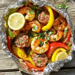 - 1 lb shrimp, peeled and deveined - 1 lb chicken sausage, sliced - 2 cups bell peppers (red, yellow, green), sliced - 1 medium red onion, sliced - 2 cups corn, fresh or frozen The main ingredients bring a lot of flavor and texture. Shrimp gives a sweet and tender bite. Chicken sausage adds heartiness and spice. Bell peppers add crunch and color. Red onion gives a mild sweetness, while corn adds a touch of sweetness and texture. - 3 tablespoons Cajun seasoning - 4 tablespoons olive oil - Salt and pepper to taste Cajun seasoning brings the heat and depth. Olive oil helps everything cook well and adds richness. Salt and pepper enhance all the flavors. Together, they create a bold and tasty mix. - 1 lemon, sliced - Fresh parsley, chopped (for garnish) Lemon slices add brightness and a fresh zing. Fresh parsley gives a pop of color and a hint of earthiness. These garnishes make the dish look appealing and taste even better. Preheating the Grill or Oven Start by preheating your grill or oven to 400°F (200°C). This step ensures even cooking of your foil packs. A hot grill or oven helps the shrimp and sausage cook quickly. Preparing the Foil Packs Next, cut large pieces of aluminum foil. Each piece should be about 12x18 inches. This size gives you enough room for your ingredients and easy folding. Combining Ingredients in a Bowl In a large bowl, mix the shrimp, chicken sausage, sliced bell peppers, sliced red onion, and corn. Use fresh or frozen corn based on your preference. Coating with Olive Oil and Seasoning Add olive oil and Cajun seasoning to the bowl. Sprinkle salt and pepper to taste. Toss everything together until each piece is well coated. This step adds flavor and depth to your dish. Sealing the Foil Packs Lay a generous amount of the mixture onto each piece of foil. Leave space around the edges to seal. Top each pack with lemon slices for extra zest. Fold the sides over the mixture tightly. Make sure there are no leaks. Cooking Time and Temperature Place the foil packs on the grill or a baking sheet if using the oven. Cook for about 15-20 minutes. Check when the shrimp turns pink, and the veggies become tender. Carefully open the packs to avoid steam. Serve right away, garnished with fresh parsley for a burst of color. Checking for Doneness To know when your shrimp are done, look for a pink color. The shrimp should curl up slightly. The chicken sausage should be hot all the way through. If you have a meat thermometer, check that it reads 165°F. This ensures both meats are safe to eat. Avoiding Common Mistakes Don't overfill your foil packs. Leave enough room for heat to circulate. If they are too full, they may not cook evenly. Also, make sure to seal the packs tightly. If not, juices can leak out, and your meal may dry out. Additional Seasoning Suggestions While Cajun seasoning adds great flavor, feel free to explore. A dash of smoked paprika adds depth. A sprinkle of garlic powder enhances the taste. You can also add a bit of cayenne pepper for extra heat. Alternative Cooking Methods You can bake these packs in the oven at 400°F, just like on the grill. If you prefer, you can also cook them in a campfire or on the stovetop in a pan. Just ensure the packs are sealed well to keep all the flavors locked in. {{image_2}} You can switch up the proteins in your foil packs. If you want, use fish like tilapia or salmon instead of shrimp. Fish cooks quickly and pairs well with the Cajun flavors. You can also try turkey sausage for a leaner option. For vegetables, feel free to get creative. Zucchini, asparagus, or cherry tomatoes work great. These veggies add different textures and tastes. They also keep the dish colorful and appealing. Adjusting the heat is easy. If you like it hot, add more Cajun seasoning. You can also toss in some crushed red pepper flakes for an extra kick. For less heat, use half the Cajun seasoning. Adding a touch of brown sugar can balance the spice if needed. If you don’t have Cajun seasoning, make your own. Combine paprika, garlic powder, onion powder, and thyme. This mix still gives you that classic Cajun taste. Refrigeration Tips To keep your Cajun shrimp and chicken sausage foil packs fresh, place leftovers in an airtight container. Store them in the fridge for up to three days. Make sure the packs cool down before sealing them. This helps maintain flavor and prevent sogginess. Freezing Guidance You can freeze the foil packs, too. Place them in freezer-safe bags. Remove as much air as possible to avoid freezer burn. They will last up to three months. Thaw them in the fridge overnight before reheating. Best Methods for Reheating For reheating, the oven or grill works best. Preheat your oven to 350°F (175°C). Remove the foil from the container and place it on a baking sheet. Heat for about 15 minutes. If using the grill, wrap them back in foil and heat for about 10 minutes. Tips for Maintaining Flavor and Texture To keep the shrimp juicy, avoid overheating. If reheating in the microwave, use a low setting. Add a splash of water or broth to keep moisture. Cover the dish to trap steam, which helps keep the texture nice. Enjoy your meal just like the first time! To make Cajun shrimp and chicken sausage foil packs, follow these steps: 1. Preheat your grill or oven to 400°F (200°C). 2. Cut large pieces of aluminum foil, about 12x18 inches, for each pack. 3. In a large bowl, mix shrimp, chicken sausage, sliced bell peppers, sliced onion, corn, olive oil, Cajun seasoning, salt, and pepper. 4. Toss everything well until coated. 5. Lay a generous amount of the mix onto each foil piece, leaving space around the edges. 6. Top each pack with lemon slices. 7. Fold the foil sides over the mix to create a sealed packet. 8. Place the foil packs on the grill or a baking sheet for the oven. 9. Cook for 15-20 minutes, until shrimp are pink and veggies are tender. 10. Carefully open the packs, watch for steam, and serve hot, garnished with parsley. Yes, you can use frozen shrimp or sausage. Here are some best practices: - If using frozen shrimp, thaw them first. You can run them under cold water for a few minutes. - Frozen sausage can go straight into the mix. Just make sure to cut it into slices. - Cooking time may slightly increase for frozen ingredients. Keep an eye on doneness. These foil packs pair nicely with several side dishes: - Rice or quinoa make a great base to soak up juices. - A fresh green salad adds crunch and balance. - Garlic bread complements the meal and is perfect for dipping. - Roasted potatoes or sweet potatoes offer hearty sides. Enjoy your meal! This blog post covered making Cajun shrimp and chicken sausage foil packs. We looked at the main ingredients, including shrimp, chicken sausage, and fresh vegetables. I shared step-by-step instructions, tips for cooking, and suggestions for variations. Remember, you can store leftovers and reheat them easily. Enjoy experimenting with flavors and ingredients to make this dish your own. With practice, you'll create perfect foil packs every time. Dive in and let your culinary creativity shine!