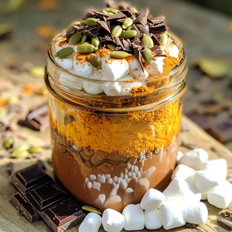 To make this tasty pumpkin spice hot chocolate mix, gather these main ingredients: - 1 cup unsweetened cocoa powder - 2 cups powdered sugar - 1 cup powdered milk - 1 tablespoon pumpkin pie spice - 1 teaspoon ground cinnamon These ingredients mix together to create a rich, sweet, and spicy base. The cocoa powder gives it that deep chocolate flavor. The powdered milk adds creaminess without needing fresh milk. The spices bring warmth and a cozy fall vibe. You can add a few optional ingredients to enhance your mix: - 1 teaspoon vanilla extract Adding vanilla gives an extra layer of flavor. It makes your mix taste more complex and delicious. Feel free to skip it if you prefer a simpler taste. When serving your pumpkin spice hot chocolate, consider these fun garnishes: - Mini marshmallows - Dark chocolate shavings - Pumpkin seeds Mini marshmallows create a soft, fluffy top. Dark chocolate shavings add a touch of elegance. Pumpkin seeds give a nice crunch and a pop of color. These garnishes make your drink look great and taste even better! To start, gather your ingredients: - 1 cup unsweetened cocoa powder - 2 cups powdered sugar - 1 cup powdered milk - 1 tablespoon pumpkin pie spice - 1 teaspoon ground cinnamon - 1 teaspoon vanilla extract (optional) 1. Take a large mixing bowl. 2. Add the cocoa powder, powdered sugar, powdered milk, pumpkin pie spice, and cinnamon. 3. Whisk these ingredients well until they blend nicely. 4. If you like, add the vanilla extract. Stir it in until even. 5. Now, transfer your mix into an airtight container. 6. Store this mix in a cool, dry spot. It lasts up to 3 months! When you want a warm cup, grab your mix. 1. Measure out 1/4 cup of the hot chocolate mix into a mug. 2. Heat 1 cup of milk in a small pan. Warm it up, but don't let it boil. 3. Pour the hot milk over the mix in your mug. 4. Stir it well until everything is mixed and creamy. To make it extra special, add toppings! - Top with mini marshmallows. - Sprinkle dark chocolate shavings or pumpkin seeds on top. These small touches give your drink a lovely look and taste. Enjoy your cozy cup of pumpkin spice hot chocolate! To make your pumpkin spice hot chocolate mix shine, follow these tips. First, use high-quality cocoa powder. This choice enhances the chocolate flavor. Next, ensure you whisk all dry ingredients well. This step helps blend the spices and cocoa evenly. If you want a richer taste, add more pumpkin pie spice. Just a little can go a long way! Store your hot chocolate mix in an airtight container. A glass jar works great and looks nice on your counter. Keep it in a cool, dry place. Your mix can last up to three months. However, I recommend using it within a month for the best taste. Always check for clumps before using it. Sweetness is key in hot chocolate. If you prefer a less sweet drink, cut back on the powdered sugar. You can also add a pinch of salt to balance flavors. For spice, try adding more cinnamon or a dash of nutmeg. This mix is flexible, so adjust it to fit your taste. Enjoy experimenting until you find your perfect blend! {{image_2}} You can easily make this hot chocolate mix dairy-free. Just swap powdered milk with a plant-based milk powder. Many brands offer great options. When making your drink, use almond milk, oat milk, or coconut milk instead of regular milk. These choices still give a creamy texture. They also add unique flavors. This way, everyone can enjoy this warm treat. Want to change things up? Try adding more spices! You can mix in nutmeg or ginger for a warm kick. For a chocolate boost, add some dark cocoa powder. You might even enjoy a hint of peppermint. Just add a few drops of peppermint extract. It adds a fun twist to your drink. Get creative and find your favorite blend! Serving your hot chocolate mix can be fun! Use cute mugs or even mason jars. Add a dollop of whipped cream on top for a special touch. You can also drizzle some caramel or chocolate syrup over the marshmallows. For an extra crunch, sprinkle in some crushed graham crackers. This makes your drink look fancy and taste even better. The ingredients in pumpkin spice hot chocolate mix offer great benefits. Cocoa powder is rich in antioxidants. These can help reduce inflammation and improve heart health. It also contains flavonoids that may boost mood. Powdered milk adds protein and calcium. Protein helps build strong muscles, while calcium supports bones. Pumpkin pie spice is a blend of spices with health perks. Cinnamon can help control blood sugar levels. Ginger may aid digestion. Nutmeg can even help with sleep. A typical serving of this hot chocolate mix has about 150 calories. This comes mainly from the sugar and powdered milk. Here’s a quick breakdown: - 1 cup of unsweetened cocoa powder: 100 calories - 2 cups of powdered sugar: 960 calories - 1 cup of powdered milk: 150 calories - 1 tablespoon of pumpkin pie spice: 20 calories - 1 teaspoon of ground cinnamon: 6 calories When you mix it with milk, the calories will change based on the type of milk you use. Whole milk adds more calories, while almond milk has fewer. This mix is easy to modify for different diets. You can use non-dairy milk or a vegan powdered milk. This makes it suitable for those who are lactose intolerant. If you want to lower calories, try using less sugar. You can substitute with stevia or another sweetener. Always check labels for allergens like nuts or gluten. Enjoying pumpkin spice hot chocolate can fit into many diets. It’s perfect for a cozy fall treat! Store your pumpkin spice hot chocolate mix in an airtight container. A jar works well. Keep it in a cool, dry place. This helps keep the flavors fresh. Avoid sunlight or moisture, as they can spoil the mix. Yes! You can use this mix in many drinks. Try it in coffee for a tasty twist. You can mix it with warm milk for a latte too. Be creative! The pumpkin spice flavor adds warmth to any hot drink. This homemade hot chocolate mix lasts up to three months. Store it well to keep it fresh. After three months, check for any changes in smell or taste. If it smells off, it's best to toss it out. You can add pumpkin puree to your drink for extra flavor. Start with one tablespoon per cup. Stir it in after adding hot milk. This makes your hot chocolate richer and creamier. Plus, it boosts the pumpkin flavor! You learned how to make a tasty pumpkin spice hot chocolate mix. We covered the main ingredients, step-by-step instructions, and tips for perfecting your drink. I shared ideas for different flavors and the health benefits of each ingredient. Remember, you can adjust sweetness and spice to suit your taste. Enjoy this cozy drink any time of year. It brings warmth and joy. Make it your own with fun garnishes and variations!