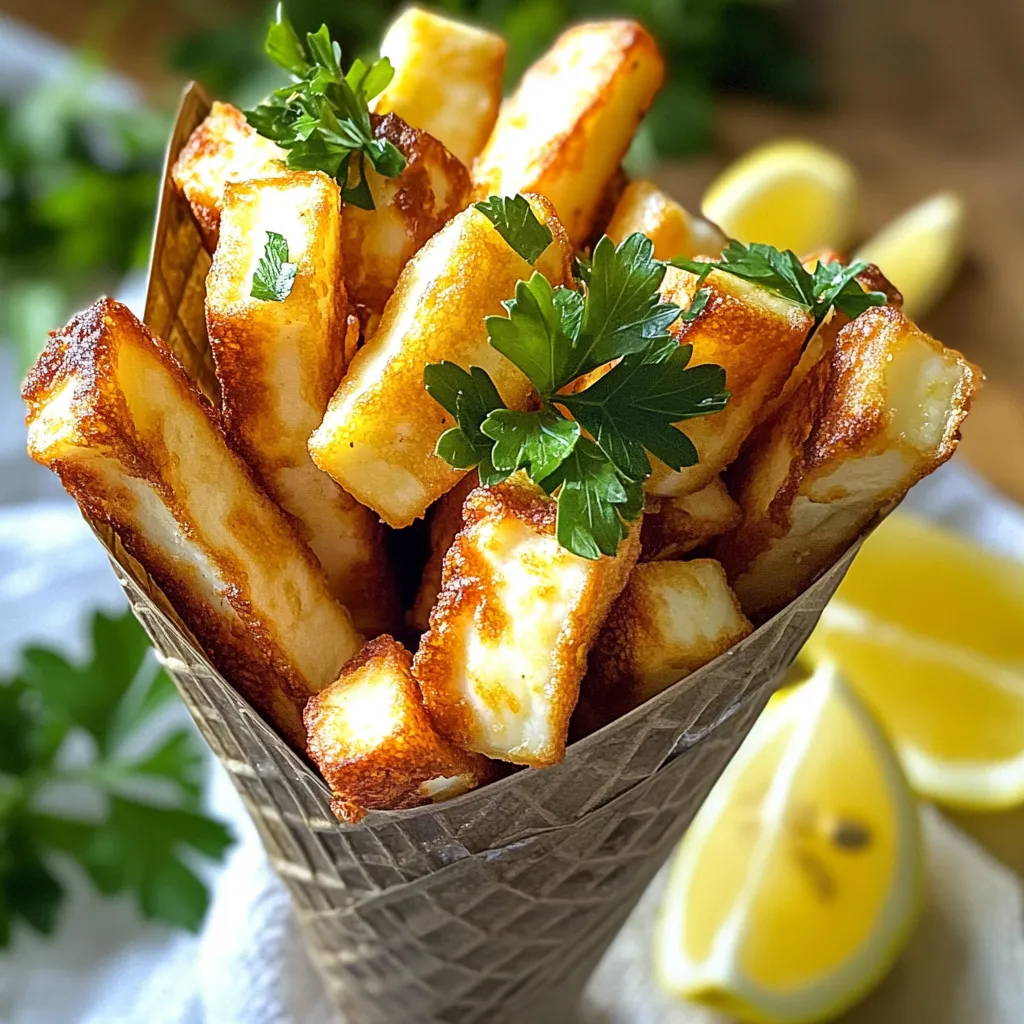 - 250g halloumi cheese - ½ cup all-purpose flour - 1 cup panko breadcrumbs - 1 teaspoon garlic powder - 1 teaspoon smoked paprika - ½ teaspoon black pepper - Olive oil spray - Fresh parsley, chopped - Lemon wedges Gather these ingredients to create a tasty treat! Halloumi cheese forms the base of this dish. Its unique texture and flavor shine when cooked. The all-purpose flour helps the seasonings stick. Panko breadcrumbs provide a wonderful crunch that makes these fries so appealing. For seasoning, add garlic powder, smoked paprika, and black pepper. These will enhance the cheese's taste. The garlic powder brings a savory kick. Smoked paprika adds a warm, smoky flavor. Black pepper gives a hint of spice. Don’t forget the olive oil spray! It helps achieve that crispy golden finish. Fresh parsley adds a pop of color. Finally, lemon wedges will brighten the dish. Squeeze some lemon over the fries for a fresh twist. With these ingredients ready, you’ll soon enjoy crispy halloumi fries that everyone will love! Start with 250 grams of halloumi cheese. Slice it into fries about half an inch thick. Make sure the pieces are even for the best cooking results. Now, let's set up our dredging bowls. You need three bowls. In the first bowl, mix ½ cup of all-purpose flour with 1 teaspoon of garlic powder, 1 teaspoon of smoked paprika, and ½ teaspoon of black pepper. This mix adds great flavor. In the second bowl, beat one egg. In the third bowl, spread 1 cup of panko breadcrumbs evenly. Each bowl plays a key role in making these fries crispy. Now, let’s coat the halloumi fries. Start by taking a slice of halloumi and dip it into the flour mixture. Make sure it’s fully coated. Tap off any excess flour. Next, dip the coated fry into the beaten egg. Let any extra egg drip off. Now comes the fun part—rolling in panko breadcrumbs! Roll the halloumi fry in the breadcrumbs until it’s completely covered. This will give it that crispy texture you want. Repeat this for each piece of halloumi. Next, it's time to cook. Preheat your air fryer to 200°C (390°F) for about five minutes. While it heats up, spray the air fryer basket lightly with olive oil. This helps the fries not to stick. Lay the halloumi fries in the basket. Make sure to place them in a single layer. Don’t overcrowd them; this is key for crispiness. Lightly spray the tops with olive oil again. Air fry the halloumi fries for 10 to 12 minutes. Flip them halfway through to ensure even cooking. They should turn golden and crispy. Once done, take them out and garnish with chopped parsley. Serve with lemon wedges for a zesty kick! To get the best crispiness for your halloumi fries, air circulation is key. The air fryer cooks food by circulating hot air. This helps make the fries crispy on all sides. If you block this air, they won't turn out as crispy. Using olive oil spray is also important. A light spray helps the panko breadcrumbs stick and crisp up. Just a quick spray on the fries before cooking works wonders. One big mistake is overcrowding the basket. If you place too many fries in at once, they won’t cook evenly. Always leave space between each fry. This will let hot air flow around them. Another error is not coating the fries properly. Make sure each fry gets a good layer of flour, egg, and panko. This helps create that crunchy texture we love. To boost flavor, try adding spices like chili flakes or onion powder. These can give your halloumi fries a tasty kick. For dipping sauces, think about tzatziki or spicy marinara. These add rich flavors and make your bites even better. You can also try ranch or garlic aioli for something different. {{image_2}} You can easily add fun flavors to your halloumi fries. One great idea is to make spicy halloumi fries. Just add chili flakes to your flour mix. This gives the fries a nice kick. Adjust the amount to fit your taste. Another option is to use fresh herbs. Mix chopped parsley, basil, or oregano into the panko. This adds freshness and great flavor. You can change the herbs to suit your mood. You don’t have to use an air fryer to make halloumi fries. You can bake them in the oven. Just place the coated fries on a baking sheet. Spray them with olive oil. Bake at 200°C (390°F) for about 20 minutes. Flip them halfway for even crispiness. Pan-frying is another method. Heat oil in a pan over medium heat. Fry the halloumi fries for about 3-4 minutes on each side. This gives them a rich, golden crust. Halloumi fries taste great with many dips. Try serving them with tzatziki or spicy marinara. Both add amazing flavor. You can also serve them with garlic aioli or a tangy yogurt sauce. Pair your fries with sides like a fresh salad or roasted veggies. This makes a fun and tasty meal. You can even serve them as a snack at parties. The options are endless! After you enjoy your crispy halloumi fries, let them cool. Cooling helps keep their texture. Place the fries in an airtight container. This will keep them fresh in the fridge. Make sure to seal the container well to avoid moisture. For the best taste, reheat your halloumi fries in the air fryer. Set it to 180°C (350°F) and heat for about 5 minutes. This method keeps them crispy. You can also use an oven. Set it to 180°C (350°F) and bake for 10 minutes. Avoid using a microwave; it makes them soggy. In the fridge, halloumi fries last for about 2 to 3 days. If you want to keep them longer, consider freezing. Frozen halloumi fries can last up to 2 months. Just remember to reheat them well for the best texture. Yes, you can use other cheeses. Some great options include mozzarella, feta, or paneer. These cheeses melt different but still taste great. Mozzarella gives a gooey texture, while feta adds a tangy flavor. Choose a cheese that holds its shape when cooked. This helps keep the fry form intact. To make gluten-free halloumi fries, swap all-purpose flour for gluten-free flour. You can use almond flour or rice flour as good options. For breadcrumbs, choose gluten-free panko. They keep the crispiness while avoiding gluten. Always check labels to ensure they meet gluten-free standards. Halloumi fries taste amazing with various dips. Some popular choices are tzatziki, marinara, or spicy aioli. Tzatziki adds a cool, refreshing taste. Marinara gives a nice, tangy flavor. Spicy aioli adds a kick. Feel free to get creative with your favorite sauces! In this post, we explored how to make tasty Air Fryer Halloumi Fries. We covered key ingredients, such as halloumi cheese, flour, and panko. I shared step-by-step instructions, tips for perfect crispiness, and various flavor twists. Remember to store any leftovers properly and reheat for the best texture. Halloumi fries are versatile, perfect for dips and sides. Enjoy experimenting with flavors and find your favorite combinations!