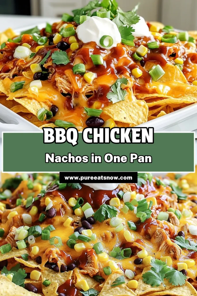Satisfy your cravings with these delicious Sheet-Pan BBQ Chicken Nachos! This easy-to-make recipe features layers of crispy tortilla chips, savory BBQ chicken, black beans, and gooey cheddar cheese, all baked to perfection. Perfect for game day or a quick family dinner, these nachos are a tasty crowd-pleaser. Click through for the full recipe and enjoy a fun and flavorful dish tonight! #BBQNachos #EasyRecipes #ComfortFood #SheetPanMeals