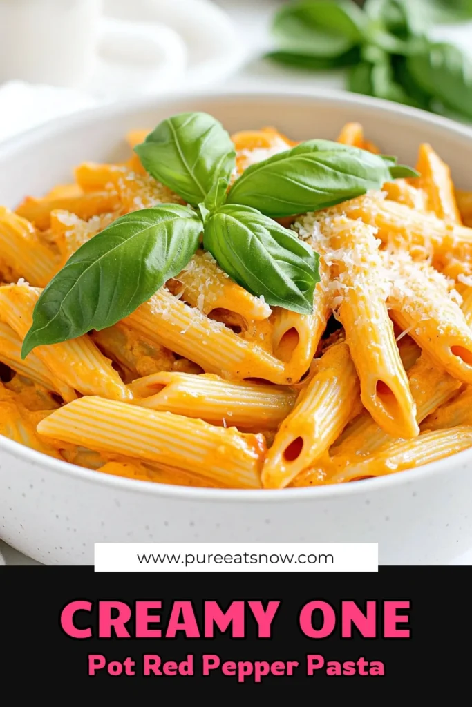 Whip up a delicious One Pot Creamy Roasted Red Pepper Pasta that's easy and incredibly flavorful! This quick recipe combines roasted red peppers with creamy goodness, perfect for a weeknight dinner. You’ll love how the penne absorbs all those savory flavors in just 30 minutes! Click through to discover this simple recipe that will impress your family and friends. #PastaRecipes #OnePotMeals #CreamyPasta #EasyDinnerIdeas