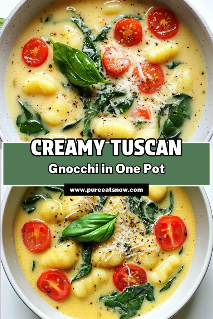 Warm up with a delicious bowl of One-Pot Creamy Tuscan Gnocchi Soup! This easy-to-follow recipe combines fresh veggies, tender gnocchi, and a luscious creamy broth, perfect for any meal. Ready in just 25 minutes, it's a comforting dish the whole family will love. Dive into the full recipe today and enjoy a taste of Italy at home! Click to explore more tasty ideas! #GnocchiSoup #OnePotRecipes #ComfortFood #ItalianCuisine