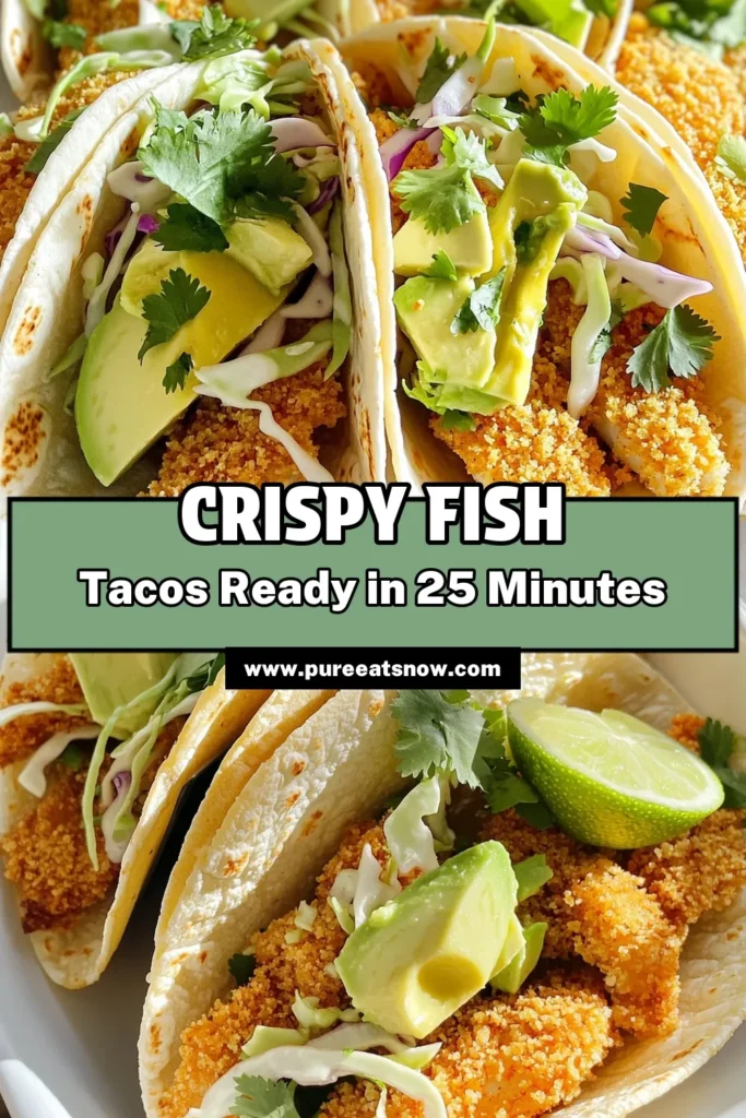 Savor the deliciousness of Air Fryer Crispy Fish Tacos! This easy recipe features perfectly breaded fish strips, wrapped in warm corn tortillas and topped with fresh cabbage, avocado, and cilantro. In just 25 minutes, you can whip up a family-friendly meal that's packed with flavor. Click through for the full recipe and impress everyone at your next taco night! #AirFryerRecipes #FishTacos #HealthyEating #EasyDinner