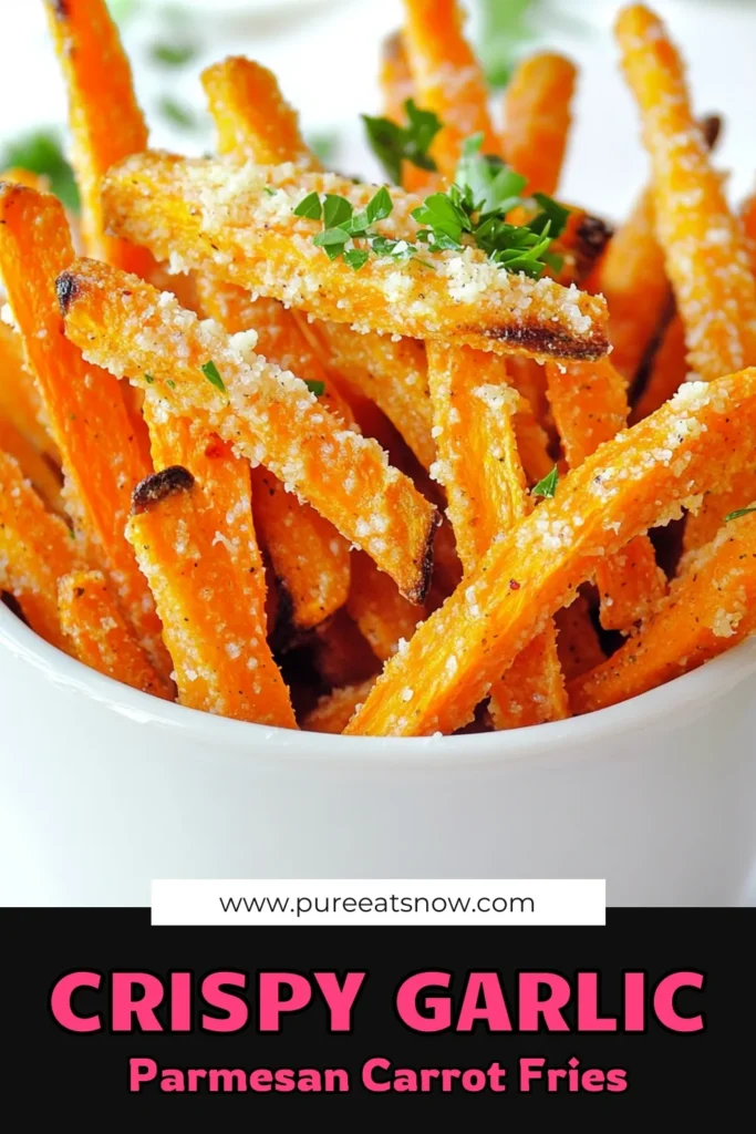 Savor the irresistible flavor of Garlic Parmesan Carrot Fries! These delicious and healthy fries are quick to make in your air fryer, combining tender carrots with garlic, smoked paprika, and a sprinkle of parmesan cheese for the perfect crunch. Ready in just 30 minutes, they're a perfect snack or side dish. Click through for the full recipe and enjoy a guilt-free treat tonight! #CarrotFries #HealthySnacks #AirFryerRecipes #GarlicParmesan