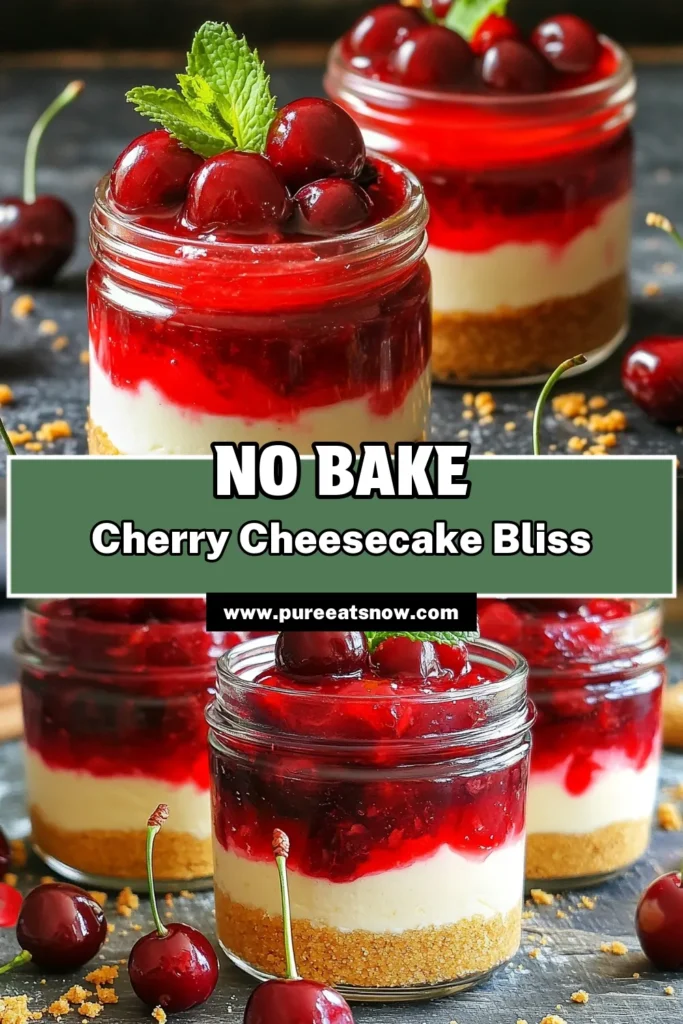 Indulge in a delightful treat with these No-Bake Cherry Cheesecake Jars! This easy recipe combines a buttery graham cracker crust, creamy cheesecake filling, and sweet cherry topping, all layered in charming jars. Perfect for parties or a sweet solo treat, these jars are sure to impress. Follow our simple steps to create this refreshing dessert, and click through to explore the full recipe and make your own delicious jars today!