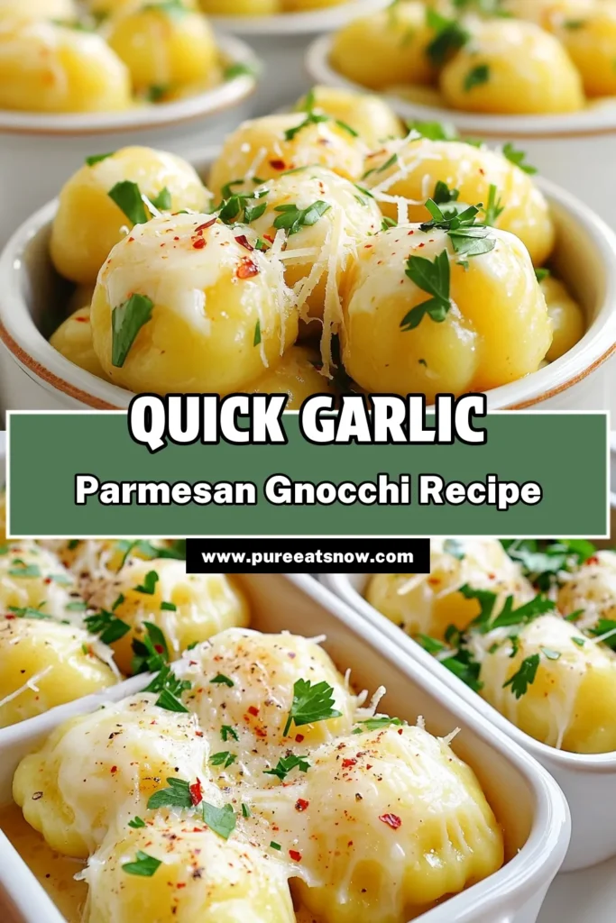 Indulge in this delicious Minute Garlic Parmesan Gnocchi recipe that's ready in just 15 minutes! Perfect for busy nights, this dish combines tender gnocchi with rich garlic butter and creamy Parmesan for a mouthwatering meal. Garnish with fresh parsley for a vibrant finish. Click through to discover step-by-step instructions and elevate your weekday dinner game today! #GarlicParmesanGnocchi #EasyRecipes #QuickMeals #DeliciousDinners