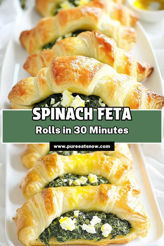 Indulge in the deliciousness of savory spinach feta stuffed crescent rolls! These golden-brown bites are perfect for appetizers or a cozy snack. With a blend of fresh spinach, creamy feta, and flaky crescent dough, they're easy to make in just 30 minutes. Click through for the full recipe and impress your guests with this mouthwatering treat! #CrescentRolls #SpinachFeta #EasyRecipes #BakingInspiration
