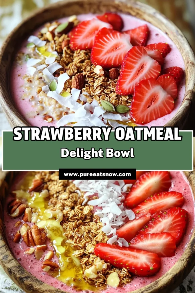 Start your day with a delicious Strawberry Oatmeal Smoothie Bowl! This easy recipe combines fresh strawberries, oats, and banana for a nutritious breakfast that’s ready in just 10 minutes. Top it with granola, coconut, and nuts for an added crunch. It’s perfect for fueling your morning or as a tasty snack. Click through for the full recipe and step-by-step instructions. Your taste buds will thank you! #SmoothieBowl #HealthyRecipes #Strawberries #BreakfastIdeas