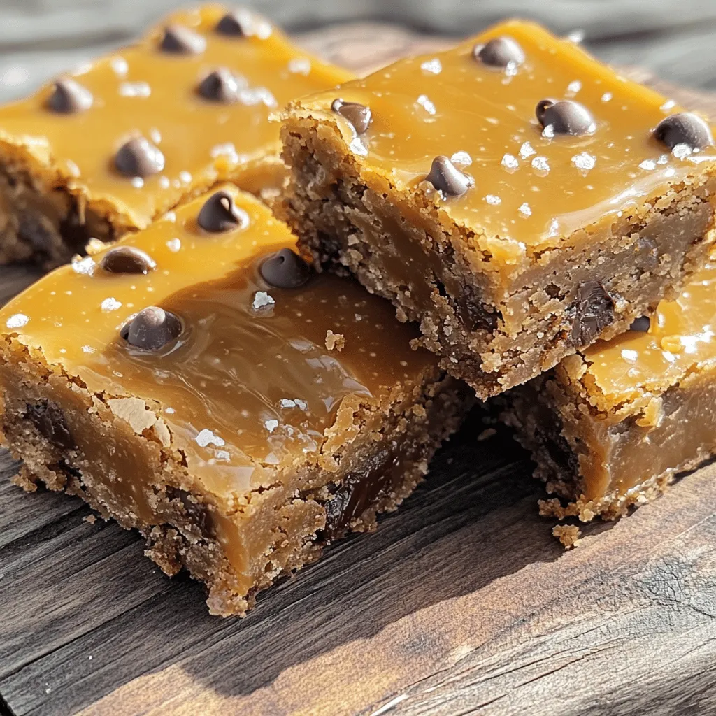 To make these blondies, you need a mix of simple, tasty ingredients. Here’s what you’ll need: - 1 cup unsalted butter, melted - 1 cup brown sugar, packed - 1/2 cup granulated sugar - 2 large eggs - 2 teaspoons vanilla extract - 2 cups all-purpose flour - 1 teaspoon baking powder - 1/2 teaspoon baking soda - 1/4 teaspoon salt - 1 cup chocolate chips (semi-sweet or dark) - 1/2 cup salted caramel sauce (store-bought or homemade) - Sea salt flakes for sprinkling These ingredients come together to create a sweet and salty treat. The butter gives richness, while the sugars add sweetness. I love using Ghirardelli or Nestlé for chocolate chips. They melt well and taste great. For caramel sauce, try Smucker’s or homemade. Homemade sauce is easy to make and super fresh. If you have allergies, here are some swaps: - Use coconut oil instead of butter for a dairy-free option. - Replace eggs with flax eggs for a vegan choice. - Almond flour can work instead of all-purpose flour for gluten-free needs. Always check labels for allergens. These swaps let everyone enjoy these blondies without worry. First, preheat your oven to 350°F (175°C). This step is key for even baking. While the oven heats, prepare your 9x13 inch baking pan. You can grease it well or line it with parchment paper. Lining helps with easy removal later. In a large bowl, combine 1 cup of melted butter, 1 cup of packed brown sugar, and 1/2 cup of granulated sugar. Whisk them together until they blend well. Next, add in 2 large eggs, one at a time. Make sure to mix well after each egg. Finally, stir in 2 teaspoons of vanilla extract for flavor. In another bowl, mix together 2 cups of all-purpose flour, 1 teaspoon of baking powder, 1/2 teaspoon of baking soda, and 1/4 teaspoon of salt. Gradually add these dry ingredients to your wet mixture. Stir just until combined. Overmixing can make the blondies tough. Next, fold in 1 cup of chocolate chips. Ensure they are evenly spread throughout the batter. This way, every bite has that rich chocolatey goodness. Pour half of the blondie batter into your prepared pan. Spread it evenly across the bottom. Then, drizzle 1/2 cup of salted caramel sauce over this layer. Be gentle and don’t mix it too much. Spoon the remaining batter on top of the caramel, smoothing it out with a spatula. Sprinkle a few sea salt flakes on top to enhance that sweet and salty flavor. Bake your blondies in the preheated oven for about 25-30 minutes. To check if they’re done, insert a toothpick into the center. It should come out mostly clean, with a few moist crumbs sticking to it. If it comes out wet with batter, bake a little longer. Once done, let the blondies cool in the pan for at least 20 minutes before cutting them into squares. Enjoy your delicious creation! To get a soft and chewy blondie, mix the batter just enough. Over-mixing can make them tough. Use melted butter for a rich flavor. Make sure your oven is fully preheated. This helps them rise and set well. Try not to bake them too long. A toothpick should come out with a few moist crumbs, not dry. Store your blondies in an airtight container. Keep them at room temperature for up to three days. For longer storage, you can freeze them. Wrap them tightly in plastic wrap and place them in a freezer bag. This keeps them fresh for up to three months. Remember to thaw them in the fridge before enjoying. To reheat, set your oven to 350°F (175°C). Place the blondies on a baking sheet. Cover them with foil to keep them soft. Warm them for about 10 minutes. You can also use the microwave. Heat them for about 15-20 seconds. This makes them warm and gooey, just like fresh from the oven. {{image_2}} You can add nuts or dried fruits to your blondies for extra flavor. Walnuts, pecans, or almonds work well. If you prefer dried fruits, try using chopped dried cherries or cranberries. Add about 1 cup of your chosen ingredient into the batter. This will add a nice crunch and chewiness. It gives your blondies a unique twist. To switch up the flavor, you can add espresso powder. This gives a rich coffee taste. Use about 1 tablespoon of espresso powder mixed into your dry ingredients. You can also try adding cinnamon or nutmeg for warmth. These flavors blend nicely with the chocolate and caramel. It makes each bite even more exciting. If you need gluten-free blondies, swap all-purpose flour with a gluten-free blend. Make sure it has a good mix of starches and flours. You can also use almond flour for a nutty flavor. Just check that your baking powder is gluten-free too. This way, everyone can enjoy these tasty treats! To wow your guests, serve the blondies warm. Cut them into neat squares. Drizzle melted salted caramel on top. Sprinkle sea salt flakes for that perfect touch. Place them on a beautiful platter. Add fresh berries or mint leaves for color. This simple decor makes the dessert look fancy. Blondies taste amazing with ice cream. Vanilla is a classic choice, but feel free to try salted caramel or chocolate flavors. Serve a warm blondie on a scoop of ice cream. Drizzle more salted caramel sauce on top. It’s a sweet treat that everyone will love. You can also serve blondies with whipped cream or a berry coulis. This adds freshness and balance to the sweet flavors. The combination is perfect for any dessert table. Blondies pair well with coffee or tea. Serve them alongside your favorite brew for a cozy treat. A rich dark roast coffee enhances the sweet flavors. For tea lovers, try a light herbal tea. It brings a refreshing contrast to the dessert. You can cut the blondies into smaller bites for easy snacking. Arrange them on a small plate with your drink. This makes for a charming afternoon treat. Everyone will enjoy the warm, sweet flavors with their drinks. Yes, you can use light brown sugar. Light brown sugar has less molasses than dark. This makes blondies a bit lighter in flavor. The texture will still be soft and chewy. You may lose some depth in taste, but they will still be tasty. To make salted caramel sauce, start with sugar. Heat it in a pan until it melts and turns golden. Slowly add butter and cream, stirring to blend. Add a pinch of sea salt. Let it cool before using. This sauce adds a rich flavor to your blondies. If your blondies are undercooked, return them to the oven. Bake them for an extra 5 to 10 minutes. Check them often with a toothpick. It should come out mostly clean. Remember, a few moist crumbs are okay, but no wet batter. These blondies can last for about 3 to 5 days. Store them in an airtight container. They will stay fresh at room temperature. If you want them to last longer, you can refrigerate them. Just remember to let them warm up before serving. Yes, you can freeze blondies! Wrap them tightly in plastic wrap. Then place them in a freezer bag. They can stay in the freezer for up to 3 months. When you want to eat them, thaw them at room temperature. Enjoy them warm for the best taste! You now know how to make delicious salted caramel chocolate chip blondies. We covered the key ingredients, step-by-step instructions, and useful tips for the best results. You can even explore variations and serving ideas to impress guests. Remember, practice makes perfect. Enjoy creating your own blondie masterpiece! Your friends and family will love these sweet treats. Dive into baking and have fun experimenting.