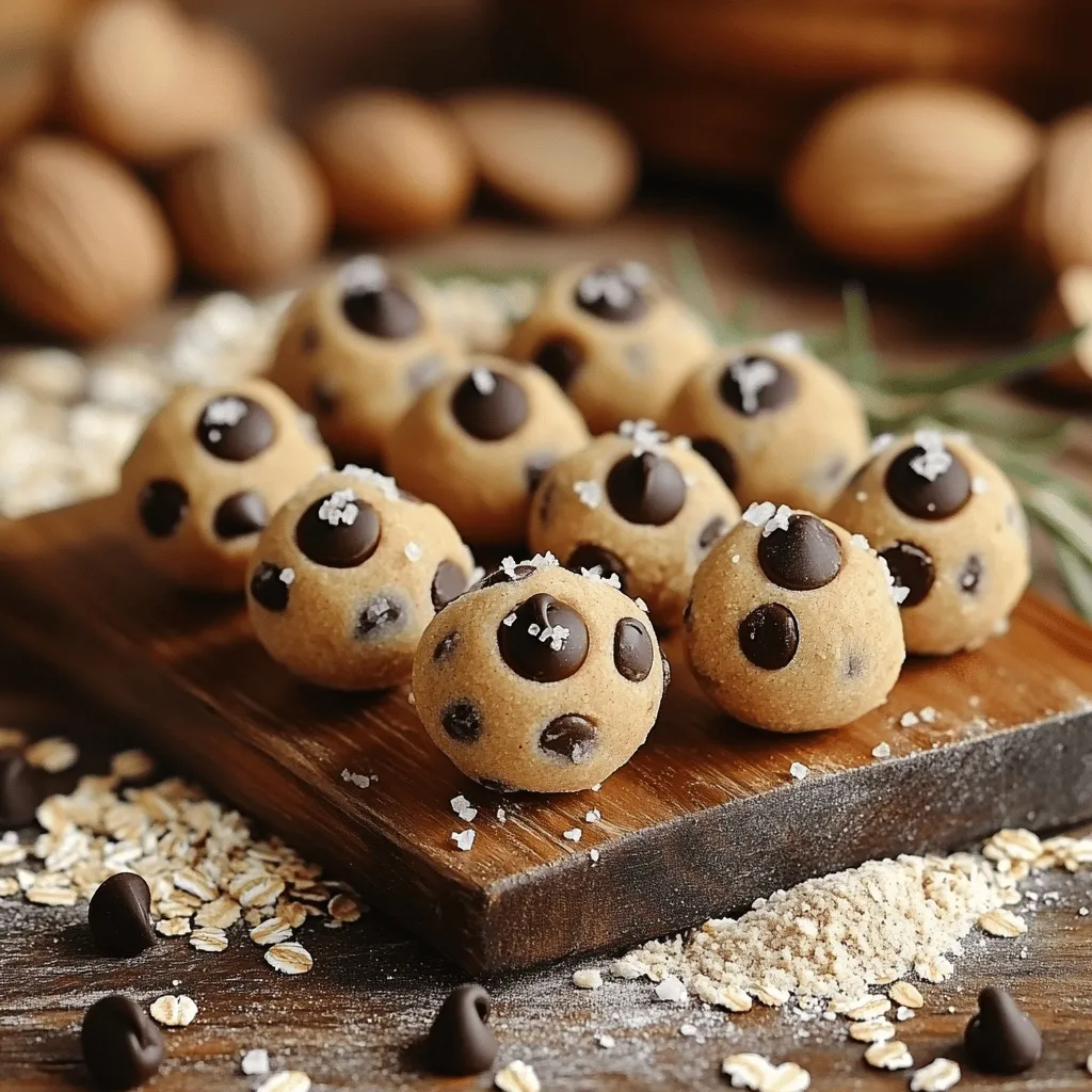 - 1 cup almond flour - 1/2 cup rolled oats - 1/2 cup almond butter (or peanut butter) - 1/4 cup maple syrup - 1 teaspoon vanilla extract - 1/4 teaspoon salt - 1/2 cup dairy-free dark chocolate chips - 1/4 cup chopped walnuts (optional) - Almond flour: This flour gives our bites a nice nutty taste and texture. It also keeps them gluten-free. - Rolled oats: Oats add fiber and help bind the ingredients. They give a hearty feel to the bites. - Almond butter: This nut butter adds creaminess and healthy fats. You can swap it for peanut butter if you like. - Maple syrup: This natural sweetener makes the bites sweet and adds moisture. It's a great vegan option. - Vanilla extract: This adds a lovely flavor that makes the bites taste even better. - Salt: A small amount of salt helps balance the sweetness. It brings out the flavors in the other ingredients. - Dairy-free dark chocolate chips: These chips add rich chocolatey goodness. They make the bites more fun and tasty. - Chopped walnuts: These are optional, but they add crunch and a nutty flavor. - Look for raw almond flour. It should be fine and light in color for the best taste. - Choose certified gluten-free oats if you have a gluten allergy. This ensures no cross-contamination. - Opt for natural nut butters without added sugar or oils. The best nut butter is thick and creamy. - Select pure maple syrup. Avoid imitation syrup, as it often contains added sugars and flavors. - Use pure vanilla extract instead of imitation for a richer flavor. The real deal adds depth to your treats. - Check that your dark chocolate chips are dairy-free. Many brands offer vegan options that taste great. - If using walnuts, pick fresh, raw nuts. They should smell nutty, not rancid. Start by gathering your ingredients. You need almond flour, rolled oats, almond butter, maple syrup, vanilla extract, salt, dairy-free dark chocolate chips, and walnuts if you like. First, grab a mixing bowl. Combine one cup of almond flour with half a cup of rolled oats. Stir them well until they mix together. Now, take another bowl. In this bowl, mix half a cup of almond butter with a quarter cup of maple syrup. Add one teaspoon of vanilla extract and a quarter teaspoon of salt. Stir this mixture until it becomes smooth and creamy. Then, pour the wet mixture into your dry ingredients. Mix until a dough forms. It should feel thick but still soft. If it feels dry, add a splash of water or a bit more maple syrup. Next, use your hands to scoop out about a tablespoon of dough. Roll it into a ball. Keep going until you use all the dough. Place each ball on a parchment-lined baking sheet. Once you finish shaping, put the sheet in the fridge. Let the cookie dough bites chill for about 30 minutes. This helps them firm up. After that, they are ready to eat! Enjoy them as a tasty snack or dessert. When making vegan cookie dough bites, avoid using too much almond flour. The dough should be thick but not dry. If it feels crumbly, add a splash of water. Mixing the almond butter and syrup too quickly can lead to lumps. Take your time to mix them well for a creamy texture. Not chilling the bites can make them too soft. Refrigerate them for at least 30 minutes to firm up. For the best flavor, use pure vanilla extract. It adds warmth and richness. Choose high-quality almond or peanut butter for a nutty taste. I love using dark chocolate chips for a rich sweetness. If you enjoy crunch, add walnuts for texture. Adjust the maple syrup to fit your taste. You can always add a bit more if you want them sweeter. Serve these cookie dough bites chilled from the fridge. They make a great snack or dessert. You can also pair them with fruit for a fresh touch. Try serving them with almond milk or plant-based yogurt. For a fun twist, roll them in shredded coconut or crushed nuts. Sharing these bites at a party will surely impress your friends! {{image_2}} You can change the nut butter to fit your taste. Try using peanut butter instead of almond butter. The bites will have a richer flavor. Cashew butter is also a great choice for a creamier texture. If you want something sweeter, go for sunbutter. It adds a unique twist. To make these bites gluten-free, use certified gluten-free oats and almond flour. This keeps the recipe safe for gluten-sensitive folks. If you need nut-free options, swap almond flour for oat flour. Use sunflower seed butter in place of nut butter. This keeps the taste tasty while being safe. Get creative with add-ins! You can mix in dried fruit like cranberries or raisins. They add sweetness and chewiness. Chopped dark chocolate or coconut flakes can also enhance flavor. For a crunch, add sunflower seeds or pumpkin seeds. These can make the bites even more fun to eat! To keep your vegan cookie dough bites fresh, store them in an airtight container. This will help them stay soft and tasty. You can place a piece of parchment paper between layers if you stack them. This way, they won't stick to each other. Always keep them in the fridge for the best taste. Freezing is a great option for long-term storage. First, make sure the cookie dough bites are fully chilled. Then, place them in a single layer on a baking sheet. Freeze them for about an hour. Once frozen, transfer them to a freezer-safe bag. Remove as much air as possible before sealing. These bites can last up to three months in the freezer. When stored properly, cookie dough bites last about a week in the fridge. Check for any changes in color or smell. If they look dry or hard, it's time to toss them out. Always trust your senses. If something seems off, don’t eat it. Enjoy your delicious bites while they are fresh! You can use oat flour or coconut flour instead of almond flour. Both work well. Just remember, coconut flour absorbs more moisture. You may need to add a bit more liquid to your dough. Mix the other ingredients as usual for tasty bites. Yes, you can use agave nectar or brown rice syrup. Both will give a sweet taste. You can also use date syrup for a richer flavor. Just be sure to adjust the amount to your liking. Each sweetener has a different level of sweetness. Yes, they are a healthy snack option. They contain wholesome ingredients like oats and nut butter. These bites offer fiber, healthy fats, and protein. They are free from refined sugar and dairy, making them a great treat for many diets. You can find pre-made options at health food stores or online. Many brands make vegan treats now. Look for local bakeries that offer vegan options. Check the ingredient list to ensure they meet your needs. These cookie dough bites can last about one week in the fridge. Keep them in an airtight container to maintain freshness. If you want them to last longer, consider freezing them. They can stay good for up to three months in the freezer. We covered the key ingredients, detailed preparation, and provided tips for making Vegan Cookie Dough Bites. I shared ways to avoid common mistakes and suggested variations for flavors and diets. Remember, quality ingredients matter for the best taste. Store your bites properly to keep them fresh longer. With these insights, you can create tasty snacks that fit your needs. Enjoy crafting your own delicious vegan treats!