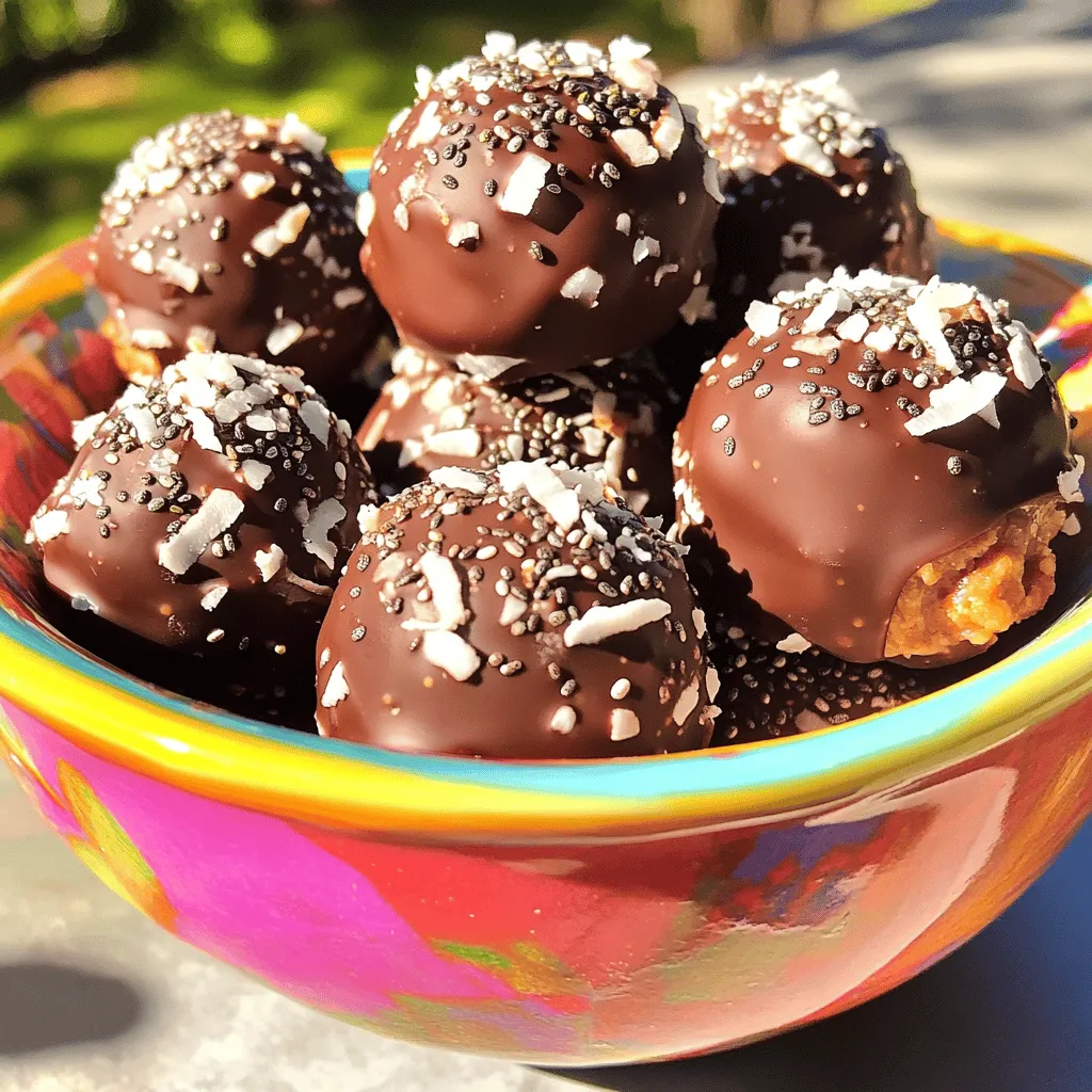 - 1 cup rolled oats - 1/2 cup almond butter - 1/4 cup honey or maple syrup - 1/2 cup shredded unsweetened coconut - 1/4 cup dark chocolate chips (dairy-free if needed) - 1 tablespoon chia seeds - 1 teaspoon vanilla extract - A pinch of salt The base of these energy bites starts with rolled oats. They provide a great texture and fiber. Next, we use almond butter to bind everything together. Honey or maple syrup adds a touch of sweetness. Shredded coconut gives a nice tropical flavor. Dark chocolate chips bring richness and a delightful crunch. Chia seeds add nutrition and help bind the mix. A splash of vanilla extract enhances the taste, while salt balances the sweetness. - Dairy-free chocolate chips - Additional toppings (e.g., extra shredded coconut, nuts) - Flavor variations (e.g., cocoa powder, protein powder) You can make these energy bites even more fun with optional ingredients. If you prefer a dairy-free option, use dairy-free chocolate chips. You can also add toppings like extra shredded coconut or chopped nuts for texture. For different flavors, try mixing in cocoa powder or a scoop of protein powder. These choices let you customize the bites to your taste and dietary needs. - First, grab a large mixing bowl. - Add 1 cup of rolled oats, 1/2 cup of almond butter, and 1/4 cup of honey (or maple syrup). - Pour in 1 teaspoon of vanilla extract for extra flavor. - Mix these base ingredients until smooth and sticky. - Next, add 1/2 cup of shredded unsweetened coconut, 1/4 cup of dark chocolate chips, and 1 tablespoon of chia seeds. - Finally, sprinkle in a pinch of salt to balance the sweetness. - Stir everything together until it’s well combined and holds together nicely. - Now it’s time to shape the mixture. - Scoop out a small amount with your hands, about the size of a golf ball. - Roll it gently into a ball, making sure it stays compact. - If the mixture sticks to your hands, wet them slightly with water. - Place each ball on a baking sheet lined with parchment paper. - Repeat this until all the mixture is shaped into bites. - Once you shape all the bites, place the baking sheet in the fridge. - Chill them for at least 30 minutes. This helps them firm up nicely. - After chilling, transfer the energy bites to an airtight container. - You can keep them in the refrigerator for up to a week. - For longer storage, consider freezing them for later. To get the right stickiness, use fresh almond butter. If you find your mix too dry, add a bit more honey or syrup. You can also try using a little almond milk. This helps bind the mix and keeps it moist. Adjusting the consistency is easy. If you want firmer bites, add a bit more oats. For softer bites, add a touch more nut butter. Want to spice things up? Try adding a pinch of cinnamon or nutmeg. These spices add warmth and depth to the bites. You can also mix in some finely chopped nuts or seeds. This adds crunch and boosts the nutrition. Dried fruits like raisins or cranberries work well too. They add a sweet touch and chewy bite. Get creative when serving your energy bites. Arrange them in a bright bowl or on fun skewers. You can even sprinkle some extra coconut on top for flair. Pair them with a glass of almond milk or a smoothie for a tasty snack. These bites also go well with coffee or tea for a sweet afternoon treat. {{image_2}} You can change the nut butter in this recipe. Use peanut butter for a classic taste. Cashew butter gives a smooth and creamy bite. Sunbutter is a great choice if you want a nut-free option. Each nut butter adds its own flavor and texture. Feel free to switch them up based on your favorites. Honey or maple syrup works well, but you can try other sweeteners. Agave syrup is a nice, mild alternative. It blends well and keeps the bites sticky. Date paste is another option. It adds a rich, caramel-like flavor and is a great way to use whole fruit. Want to mix it up? Try a tropical twist! Add crushed pineapple or mango for a fruity burst. These fruits pair nicely with coconut and chocolate. For a nutty flavor, stir in mixed nuts. They add crunch and extra protein to your energy bites. Don't be afraid to experiment! Energy bites last about a week in the fridge. Keep them in an airtight container. If you want to store them longer, you can freeze them. They stay good in the freezer for up to three months. Just make sure to wrap them well, so they don’t get freezer burn. Use glass or plastic airtight containers. They keep moisture out and help prevent spoilage. Avoid using containers that let air in. This will keep your energy bites fresh and tasty for longer. Batch cooking is a great idea. You can make a big batch and store it for the week. Roll the bites into balls and store them. This way, you have a quick grab-and-go snack ready. Just take one out whenever you need a boost. Yes, you can make these energy bites vegan. To do this, replace honey with maple syrup. Maple syrup works well in both flavor and sweetness. You can also check for dairy-free chocolate chips. These small changes keep the bites tasty and suitable for a vegan diet. You can tell when the energy bites are firm enough by their texture. After chilling, they should feel solid and hold their shape. If they are too soft, give them more time in the fridge. Firm energy bites are easier to eat and stay together better. Absolutely, you can adjust the chocolate content to fit your taste. If you love chocolate, add more dark chocolate chips. You can also use cocoa powder for a richer flavor. If you prefer less chocolate, reduce the chips or skip them entirely. This recipe is flexible to your liking! In this blog post, we explored how to make delicious energy bites using simple ingredients. I shared essential tips on texture, taste, and storage to enhance your creations. You can customize these bites with different flavors and toppings to suit your taste. Remember, energy bites are not just snacks; they are healthy fuel for your day. Keep experimenting with ingredients, and enjoy the benefits of your homemade treats!