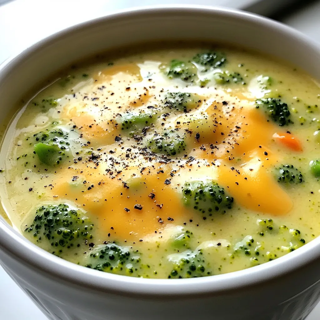 - 4 cups fresh broccoli florets - 1 medium onion, diced - 3 cloves garlic, minced - 1 cup carrots, diced - 4 cups vegetable broth - 2 cups sharp cheddar cheese, grated - 1 cup heavy cream - 1 teaspoon mustard powder - 1 teaspoon onion powder - 2 tablespoons olive oil - Salt and pepper to taste You need fresh ingredients for the best flavor. I use broccoli florets, diced onions, minced garlic, and diced carrots. These veggies add color and nutrition to your soup. The carrots bring a nice sweetness, while garlic and onion provide depth. Next, we have pantry staples. They are easy to find and help create a creamy base. The vegetable broth makes the soup rich. Sharp cheddar cheese gives a strong flavor. Heavy cream adds creaminess. Mustard powder and onion powder enhance the taste. Olive oil is for sautéing, while salt and pepper balance everything out. Gather these ingredients before you start cooking. Fresh and quality items make a big difference. Enjoy the process, and get ready to make a delicious soup! To start, turn on your Instant Pot and set it to sauté mode. This lets the pot heat up. Add two tablespoons of olive oil. Once the oil is hot, toss in the diced onion. Sauté the onion for about three to four minutes. You want it to turn translucent and soft. Next, add three cloves of minced garlic to the pot. Sauté the garlic for one more minute. Stir it often so it does not burn. Now, it’s time to add the main ingredients. Add one cup of diced carrots and four cups of fresh broccoli florets. Stir everything well to mix the flavors. Pour in four cups of vegetable broth. Then, add one teaspoon each of mustard powder and onion powder. Don’t forget to add salt and pepper to taste. Stir to combine all the ingredients. Close the lid of the Instant Pot. Make sure the steam vent is sealed tight. Set the pot to cook on high pressure for five minutes. This will cook the veggies perfectly. When the cooking time is up, carefully perform a quick release of the steam. This will let the steam escape fast. Now, it’s time to make the soup creamy. Open the lid and stir the soup well. Use an immersion blender to blend the soup until it is smooth. If you don’t have one, you can blend in batches in a regular blender. After blending, stir in one cup of heavy cream and two cups of grated sharp cheddar cheese. Mix until the cheese melts and combines well. Taste it and adjust the seasoning with more salt and pepper if needed. Enjoy your creamy broccoli cheddar soup warm! To make your soup smooth, use an immersion blender. Blend until it’s creamy and free of lumps. If you prefer a chunkier texture, blend just half of the soup. You can also adjust creaminess. Add more heavy cream for a richer taste. If you want a lighter soup, reduce the cream or use more broth. Boost the flavor with spices. Try adding a pinch of cayenne pepper for heat. A bit of nutmeg can add warmth. You can also mix in other veggies like spinach or peas. These add color and nutrients without changing the taste much. Presentation matters! Serve the soup in a bowl with a sprinkle of cheese on top. You can also add croutons for crunch. Pair your soup with crusty bread or a fresh salad. This makes a great meal that feels complete. {{image_2}} You can switch up the cheese for a new taste. Using mild cheddar gives a softer flavor. Gouda adds a nice smokiness. Try cream cheese for extra creaminess. It will make your soup richer and smoother. If you want a vegan version, you can easily swap dairy. Use cashew cream for a creamy base. Nutritional yeast adds a cheesy flavor without any dairy. This way, everyone can enjoy this soup. Want to boost the soup? Add protein like cooked chicken or beans. This makes it more filling. You can also sprinkle in nutmeg or cayenne pepper for a kick. These spices add warmth and depth to the flavor. Cooling the soup well is key to keeping it safe. Let the soup cool at room temperature for no more than two hours. This helps avoid bacteria growth. Once cooled, transfer the soup to airtight containers. I like to use glass jars or plastic containers with tight lids. They keep the soup fresh. Label each container with the date you made it. This way, you can track how long it stays good. Reheating is simple and can be done in a few ways. You can use a microwave or a stove. If using a microwave, place the soup in a bowl. Heat it in short bursts, stirring often. This helps keep the soup hot and tasty. For the stove, pour the soup into a pot. Heat over low to medium heat and stir frequently. To keep the creaminess, add a splash of heavy cream while reheating. This adds richness back into the soup. Make sure to check the seasoning again before serving. You may want to add a little salt or pepper after reheating. Yes, you can use frozen broccoli in this soup. - To use frozen broccoli, add it directly to the pot. - No need to thaw it first; just keep an eye on the cooking time. - Adjust cooking time to about 7 minutes for frozen broccoli. Frozen broccoli is a great time-saver. It is just as nutritious as fresh. Plus, it adds a nice texture to the soup. Just remember to check that it is evenly cooked. If you want a thicker soup, you have a few easy options. - Blend part of the soup and leave some chunks for texture. - Add a little more heavy cream or cheese to enrich it. - Mix in a cornstarch slurry, made from cornstarch and water. You can also try adding mashed potatoes or cooked rice. These ingredients can add body without changing the flavor much. Yes, this soup is gluten-free! - All the ingredients listed are safe for gluten-free diets. - Always check your broth and cheese for gluten content. If you want to be extra careful, use gluten-free broth. This ensures your soup stays safe for those with sensitivities. Enjoy your creamy broccoli cheddar soup without worry! This blog post offers a simple guide to making a creamy vegetable soup in an Instant Pot. You learned how to use fresh and pantry ingredients, prepare, and cook the soup. I shared tips to enhance flavor and texture, along with storage advice. You can explore variations like vegan options or try different cheeses. This soup is versatile and allows for creativity. Now, you can enjoy a warm, tasty bowl that's easy to make and great for sharing. Give it a try!