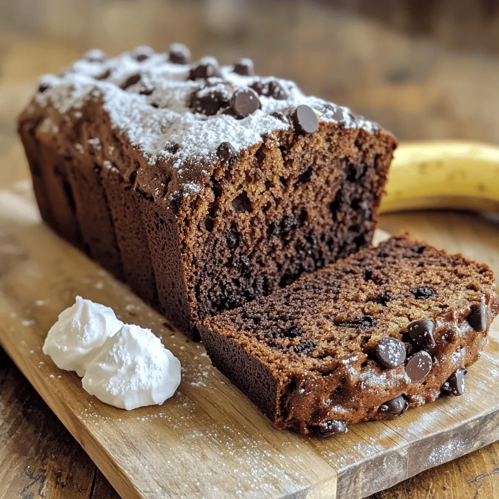 - 3 ripe bananas, mashed - 1/3 cup melted coconut oil (or vegetable oil) - 1/2 cup brown sugar - 1/4 cup granulated sugar - 2 large eggs - 1 teaspoon vanilla extract - 1 teaspoon espresso powder - 1 teaspoon baking soda - 1/2 teaspoon baking powder - 1/2 teaspoon salt - 1 1/2 cups all-purpose flour - 1/2 cup dark chocolate chips - 1/4 cup chopped walnuts (optional) You can add different flavors or textures to your banana bread. Here are some options: - 1/4 cup of dried fruit like cranberries or raisins - 1/2 teaspoon cinnamon for warmth - 1/2 cup of shredded coconut for added sweetness - 1/4 cup of peanut butter or almond butter for richness Sometimes you may not have every ingredient. Here are some easy swaps: - Use applesauce instead of oil for a lighter bread. - Try brown sugar instead of granulated sugar for deeper flavor. - Swap eggs for 1/4 cup of yogurt or a flax egg for a vegan option. - Use almond flour or oat flour if you want a gluten-free option. These ingredients help create a soft, moist banana bread with a rich chocolate and coffee flavor. You can mix and match based on what you have at home. First, you need to preheat your oven to 350°F (175°C). This step is key for even baking. Next, take a 9x5-inch loaf pan. Grease it well with oil or use parchment paper. This helps the bread come out easily after baking. In a large mixing bowl, mash three ripe bananas. They should be soft and mushy. Then, add 1/3 cup of melted coconut oil. Use a fork or a whisk to blend them well. Now, add 1/2 cup brown sugar and 1/4 cup granulated sugar. Mix until creamy. Next, add two large eggs, one at a time. Stir in 1 teaspoon of vanilla extract and 1 teaspoon of espresso powder. Make sure everything is mixed well. In another bowl, whisk together the dry ingredients. Use 1 1/2 cups of all-purpose flour, 1 teaspoon of baking soda, 1/2 teaspoon of baking powder, and 1/2 teaspoon of salt. Mixing these together helps the bread rise and taste great. Now, gently add the dry ingredients to the wet mixture. Mix slowly until just combined. It’s okay if a few lumps remain. Be careful not to overmix the batter. Next, fold in 1/2 cup of dark chocolate chips and, if you like, 1/4 cup of chopped walnuts. This adds nice texture and flavor. Pour the batter into your prepared loaf pan. Smooth the top with a spatula. Bake the banana bread in the oven for about 50 to 60 minutes. To check if it's done, insert a toothpick into the center. It should come out clean when the bread is ready. Once baked, let the bread cool in the pan for about 10 minutes. Then, transfer it to a wire rack to cool completely. For serving, slice the bread warm. You can sprinkle powdered sugar on top. A dollop of whipped cream or vanilla ice cream makes it even better! To get the best texture, use ripe bananas. They should be soft and brown. This helps the bread stay moist. Also, mix the batter gently. Overmixing can make it tough. Just combine the wet and dry ingredients until you see no dry flour. This keeps your bread light and fluffy. Espresso powder adds a rich flavor. Use one teaspoon for a nice boost. If you want a stronger taste, add a little more. It complements the chocolate well. You can also try using brewed espresso instead of water in other recipes. This can give your desserts a great kick. To keep your banana bread fresh, wrap it well. Use plastic wrap or foil. It can last for about three days at room temperature. For longer storage, freeze it. Slice the bread before freezing. This makes it easy to grab a piece later. Just thaw it at room temperature or warm it in the oven. {{image_2}} You can make this banana bread vegan. Replace the eggs with flax eggs. To make one flax egg, mix one tablespoon of ground flaxseed with three tablespoons of water. Let it sit for five minutes. Use this in place of each egg. Also, swap the coconut oil for a plant-based butter or oil. The taste stays rich, and you keep the moist texture. If you need a gluten-free option, use gluten-free flour. Many brands offer blends that work well in baking. Substitute the all-purpose flour with an equal amount of gluten-free flour. The bread turns out soft and tasty. Keep an eye on the baking time; it may differ slightly. You can boost the flavor and texture of your banana bread. Here are some fun ideas: - Add 1/4 cup of chopped nuts, like pecans or hazelnuts, for crunch. - Mix in a teaspoon of cinnamon for warmth. - Toss in some dried fruit, like raisins or cranberries, for added sweetness. - Use mint or orange zest for a fresh twist. These tweaks can make your bread stand out. Enjoy experimenting with flavors! To keep your chocolate espresso banana bread fresh, wrap it tightly. Use plastic wrap or foil. Place the wrapped bread in an airtight container. This method keeps it moist and flavorful. Store it at room temperature for up to four days. If you want to save it longer, freezing is a great option. Freezing banana bread is easy. First, let the bread cool completely. Then, slice the bread into pieces. Wrap each slice in plastic wrap. After that, put the wrapped slices in a freezer bag. Remove as much air as possible before sealing. You can freeze it for up to three months. This way, you can enjoy it anytime! When you're ready to eat your frozen banana bread, take it out of the freezer. Leave it in the fridge overnight to thaw slowly. If you need it fast, you can use the microwave. Place a slice on a microwave-safe plate. Heat it for about 15-20 seconds. Enjoy it warm for a tasty treat! To make your banana bread denser, use overripe bananas. The riper the bananas, the more moisture and flavor they add. You can also reduce the amount of flour slightly. Adding an extra egg can help too. Mix your batter less. Overmixing adds air and makes it lighter. Yes, you can use instant coffee instead of espresso powder. Use the same amount to keep the flavor strong. Instant coffee gives a similar taste, but espresso powder is richer. If you want a deeper flavor, espresso is the better choice. Your chocolate espresso banana bread lasts about 3 to 5 days at room temperature. Store it in an airtight container to keep it fresh. If you want it to last longer, refrigerate it. It can stay fresh for up to a week in the fridge. You can use milk chocolate chips if you prefer a sweeter taste. The flavor will change, but it will still be yummy. Dark chocolate adds a rich depth that balances the banana flavor. Choose based on your taste preference. You learned how to make chocolate espresso banana bread with simple steps. We covered key ingredients and options for variations. Tips helped you enhance texture and flavor for the best results. Remember to store it right for lasting freshness. Follow these instructions, and enjoy a delicious treat. Baking can be fun and rewarding. You now have the tools to impress your friends and family. Enjoy your baking journey!