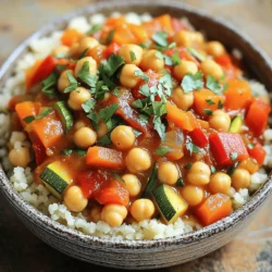 - 2 cans (15 oz each) chickpeas, drained and rinsed - 1 large onion, diced - 3 cloves garlic, minced - 2 medium carrots, sliced - 1 red bell pepper, diced - 1 zucchini, chopped - 1 can (14 oz) diced tomatoes - 1 cup vegetable broth - 1/4 cup raisins or dried apricots, chopped - 2 teaspoons ground cumin - 1 teaspoon ground coriander - 1 teaspoon ground cinnamon - 1 teaspoon paprika - 1/2 teaspoon cayenne pepper (optional, for spice) - Salt and pepper to taste - 2 tablespoons olive oil - Fresh cilantro or parsley for garnish - Cooked couscous or quinoa for serving Chickpeas are the star of this stew. They add protein and fiber. I love using canned chickpeas for ease. Just rinse and drain them to reduce sodium. Next, I add a mix of colorful veggies. Onion and garlic bring deep flavor. Carrots and red bell pepper add sweetness. Zucchini gives a nice texture. This stew is like a rainbow in a bowl! Spices make this dish pop. Cumin gives warmth, while coriander and cinnamon add depth. Paprika brings a smoky note, and cayenne adds heat, if you like spice. Salt and pepper finish the flavor. Liquid ingredients keep the stew moist. I use diced tomatoes for tang and vegetable broth for richness. The sweet elements, like raisins or dried apricots, balance the spices and add fun bites of sweetness. For serving, I suggest a bed of couscous or quinoa. They soak up the stew nicely. Fresh herbs like cilantro or parsley add a bright touch and freshness on top. Enjoy your cooking! To start, gather your ingredients. You will need: - 2 cans (15 oz each) chickpeas, drained and rinsed - 1 large onion, diced - 3 cloves garlic, minced - 2 medium carrots, sliced - 1 red bell pepper, diced - 1 zucchini, chopped - 1 can (14 oz) diced tomatoes - 1 cup vegetable broth - 1/4 cup raisins or dried apricots, chopped - 2 teaspoons ground cumin - 1 teaspoon ground coriander - 1 teaspoon ground cinnamon - 1 teaspoon paprika - 1/2 teaspoon cayenne pepper (optional) - Salt and pepper to taste - 2 tablespoons olive oil - Fresh cilantro or parsley for garnish - Cooked couscous or quinoa for serving For this dish, you'll need a slow cooker and a large skillet. First, heat the olive oil in the skillet over medium heat. Add the diced onion and sauté until it turns soft, about 5 minutes. Next, stir in the minced garlic, sliced carrots, and diced red bell pepper. Cook for another 3-4 minutes until the veggies soften. Once done, transfer this mix to your slow cooker. Add the chickpeas, chopped zucchini, diced tomatoes (with juices), vegetable broth, and raisins or dried apricots. Then, sprinkle in the spices: cumin, coriander, cinnamon, paprika, cayenne, salt, and pepper. Stir everything well. Now, cover the slow cooker. Set it to cook on low for 6-8 hours or on high for 3-4 hours. When the stew is done, taste it. Adjust the seasoning as needed. If the stew is too thick, stir in a bit more vegetable broth to get the right consistency. Serve the stew hot over a bed of couscous or quinoa. Garnish with fresh cilantro or parsley for a lovely finish. Enjoy your meal! - Adding extra spices: You can boost the taste with more spices. Try adding turmeric for warmth or ginger for a fresh kick. A pinch of cardamom can add a unique flavor too. Feel free to mix and match spices based on your taste! - Using fresh herbs: Fresh herbs like cilantro or parsley make a big difference. Chop them finely and stir them in just before serving. They brighten up the dish and add a fresh taste that balances the stew. - Adjusting broth levels: If your stew is too thick, add more vegetable broth. Start with a little at a time and stir well. It is best to check the consistency after cooking for a while. - Thickening agents: If you want a thicker stew, use mashed chickpeas. Just mash a few chickpeas with a fork and stir them in. You can also use cornstarch mixed with water to thicken the stew quickly. - Prepping ingredients in advance: Chop your veggies and store them in the fridge. This makes it easy to toss everything in the slow cooker. You can even soak and rinse the chickpeas a day ahead for less work. - Batch cooking and freezing: Make extra stew and freeze it in portions. It is perfect for busy days when you need a quick meal. Just thaw and reheat for a comforting dinner in minutes! {{image_2}} You can switch out chickpeas for other beans or legumes. Black beans and lentils work well. They add unique flavors and textures. For seasonal vegetables, try squash or sweet potatoes in fall. In summer, use fresh tomatoes or bell peppers. These swaps keep the stew fresh and exciting. This stew is naturally vegan. You can make it gluten-free by ensuring your broth is safe. Use gluten-free grains like quinoa or rice when serving. These options make the dish suitable for everyone at your table. North African spices can elevate the stew. Try adding harissa for heat or ras el hanout for a warm blend. You can also explore flavors like curry powder or turmeric. Each spice brings a new taste, making the dish special every time. To keep your Slow Cooker Moroccan Chickpea Stew fresh, cool it down first. Let it sit at room temperature for no more than two hours. Once cool, transfer it to an airtight container. Store it in the fridge for up to five days. Make sure to label the container with the date. This helps you track its freshness. You can freeze the stew if you want to save it for later. Use freezer-safe containers or bags. Leave some space at the top for expansion. This stew can last in the freezer for about three months. When you want to enjoy it, thaw it in the fridge overnight. This keeps it safe and tasty. You can reheat the stew in two ways: microwave or stovetop. For the microwave, place it in a bowl and cover it. Heat on high for about two minutes, stirring halfway. For stovetop, pour it into a pot and heat on medium. Stir often until it’s hot. Both methods work well, so choose what you prefer! Yes, you can make this stew on the stovetop. Start by heating olive oil in a large pot over medium heat. Sauté the onions for about five minutes until they look clear. Then add garlic, carrots, and bell pepper. Cook this mix for three to four minutes until soft. Next, add all the other ingredients, including chickpeas, diced tomatoes, broth, and spices. Bring this to a boil, then lower the heat. Let it simmer for about 30 to 40 minutes. Stir often and check the flavor. This stew pairs well with several sides. Here are some tasty options: - Cooked couscous or quinoa for a hearty base - Warm pita bread for dipping - A fresh salad with greens and lemon dressing - Plain yogurt to add creaminess and balance the spices - Pickled vegetables for a tangy contrast Leftovers of this stew can last for about three to four days in the fridge. Keep the stew in an airtight container. Make sure it cools down before putting it in the fridge. If you want to store it longer, you can freeze it. In the freezer, it can last for up to three months. Just thaw it in the fridge overnight before reheating. Always check for bad smells or changes in color before eating leftovers. In this article, we explored creating Slow Cooker Moroccan Chickpea Stew. We covered all the main ingredients, cooking steps, and helpful tips. You can easily adjust flavors, try new ingredients, and store leftovers well. Remember, cooking should be fun and flexible. Enjoy making this stew with your favorite twists. It's a great way to nourish yourself with tasty, wholesome food. Start creating your rich, flavorful meal today!