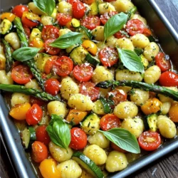- 1 pound potato gnocchi - 2 cups cherry tomatoes, halved - 1 zucchini, diced - 1 bell pepper, diced (red or yellow) - 1 cup asparagus, trimmed and cut into 2-inch pieces - 4 cloves garlic, minced - 3 tablespoons olive oil - 1 teaspoon dried Italian herbs - 1 teaspoon salt - ½ teaspoon black pepper - Fresh basil leaves for garnish - Grated Parmesan cheese (optional) In this recipe, I use simple, fresh ingredients. The gnocchi acts as a perfect base. I love the soft texture and how they soak up flavors. Cherry tomatoes add sweetness and vibrant color. Zucchini and bell pepper bring crunch and freshness. Asparagus gives a nice, earthy taste. For seasoning, garlic is key. It adds a punch of flavor. Olive oil helps everything bake up nicely, creating a crispy texture. Dried Italian herbs tie it all together. This mix of herbs includes oregano, basil, and thyme. Each herb adds a layer of flavor. Salt and black pepper are basic but essential. They enhance all the other tastes. Finally, fresh basil leaves give a lovely finish. If you want to elevate the dish, sprinkle some grated Parmesan cheese on top. It adds creaminess and pairs well with the veggies. These ingredients come together to create a tasty dish. It’s healthy, colorful, and a delight to share. Enjoy cooking this easy sheet pan meal! - Preheat your oven to 425°F (220°C). This step gets your oven ready for the gnocchi. - Line a large baking sheet with parchment paper. This makes cleanup easy and helps the food not stick. - In a large bowl, combine the potato gnocchi, halved cherry tomatoes, diced zucchini, diced bell pepper, and cut asparagus. Make sure to mix them well. - In a small bowl, mix the minced garlic, olive oil, dried Italian herbs, salt, and black pepper. This garlic herb mixture adds flavor. - Pour this mixture over the veggies and gnocchi. Toss everything together until the gnocchi and vegetables are evenly coated with the herb mixture. - Spread the mixture in a single layer on the prepared baking sheet. Avoid overcrowding to cook evenly. - Bake in the preheated oven for 20-25 minutes. Check for doneness by looking for golden gnocchi and tender vegetables. Stir halfway through for even cooking. - Once cooked, remove from the oven and let cool for a few minutes. - Garnish with fresh basil leaves and sprinkle with grated Parmesan cheese if you want. Serve warm for the best taste. To boost flavor, add fresh herbs. Try rosemary or thyme for a fragrant touch. A sprinkle of red pepper flakes can add heat. You can also drizzle a bit of balsamic glaze before serving. It brings a nice sweetness that pairs well with the veggies. Spreading the ingredients evenly on the baking sheet is key. It helps everything cook properly. If the veggies are too close, they might steam instead of roast. Stirring halfway through cooking ensures even browning. This step makes everything crispier and tastier. Serve the gnocchi directly from the baking sheet for a fun, rustic look. Guests will love this casual style. If you prefer a more formal presentation, transfer it to a large bowl. Drizzle with extra olive oil and lemon juice before serving. This adds a fresh zing to the dish. {{image_2}} You can swap out veggies based on what you have at home. Try using seasonal options like: - Butternut squash for a sweet touch. - Broccoli for a crunchy bite. - Carrots for a pop of color. If you want to add protein, consider tossing in: - Cooked chicken for heartiness. - Chickpeas for a plant-based protein boost. If you need a gluten-free option, look for gluten-free gnocchi. These are often made from rice flour or cauliflower. You can also choose between: - Homemade gnocchi, which lets you control the ingredients. - Store-bought gnocchi, which saves time and effort. For vegan adjustments, skip the Parmesan cheese. Instead, try nutritional yeast for a cheesy flavor. If you are watching carbs, consider: - Zucchini noodles instead of gnocchi. - Cauliflower gnocchi for a lower-carb choice. These variations will keep your dish fresh and exciting! To store leftovers properly, let the Sheet Pan Garlic Herb Veggie Gnocchi cool first. Place it in an airtight container. This keeps the gnocchi and veggies fresh. Make sure to use a container that seals tightly. Glass or BPA-free plastic works best for this. To reheat, the oven is best. Preheat it to 350°F (175°C). Spread the gnocchi on a baking sheet. Heat for about 10-15 minutes. This method keeps the texture and flavor intact. If you use a microwave, place it in a bowl. Add a splash of water to help steam. Heat for 1-2 minutes, stirring halfway. You can freeze Sheet Pan Garlic Herb Veggie Gnocchi. First, let it cool completely. Then, pack it in a freezer-safe bag or container. Squeeze out as much air as you can. To thaw, place it in the fridge overnight. Reheat in the oven or microwave when ready to eat. This keeps the dish tasty and fresh. How long does it take to bake gnocchi? Baking gnocchi takes about 20 to 25 minutes. Keep an eye on them. They should turn golden and soft. Can I use frozen gnocchi for this recipe? Yes, you can use frozen gnocchi. No need to thaw; just add them directly to the bowl with vegetables. What other vegetables can I add? You can add many veggies! Try broccoli, carrots, or even mushrooms. Mix and match to your taste. How to know when the gnocchi is cooked through? Look for a golden color on the gnocchi. They should be soft but not mushy. Can I prepare this dish in advance? Yes, you can prep everything ahead. Just store the mixed ingredients in the fridge. Bake it when you’re ready. What to serve with gnocchi? This dish pairs well with a simple salad or crusty bread. You can also add grilled chicken for extra protein. Pairing wine recommendations for this dish Try a light white wine like Pinot Grigio. It complements the garlic and herbs nicely. This blog post covers a delicious sheet pan garlic herb veggie gnocchi recipe. You learned about the key ingredients, how to prepare and bake them perfectly, and tips for great flavor. I shared ways to modify the dish for your taste, including different veggies and dietary needs. Proper storage and reheating methods help keep leftovers tasty. Enjoy making this simple, flavorful meal that’s perfect for any night. Remember, cooking should be fun and creative, so feel free to experiment!