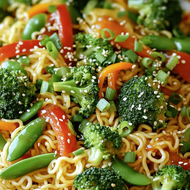 To make this spicy miso ramen stir fry, you'll need these main items: - 200g ramen noodles - 1 cup broccoli florets - 1 red bell pepper, sliced - 1 cup snap peas - 1 carrot, julienned - 3 green onions, chopped - 2 cloves garlic, minced - 1 teaspoon ginger, grated The right seasonings make this dish pop. Grab these: - 2 tablespoons miso paste (red or white) - 1 tablespoon soy sauce - 1 tablespoon sesame oil - 1 tablespoon chili paste (adjust to taste) Feel free to customize your stir fry with these add-ins: - Tofu or chicken for protein - Mushrooms for extra flavor - Spinach for added greens - Peanuts or sesame seeds for crunch With these ingredients, you can create a colorful, tasty dish. Each element adds flavor and texture. Enjoy mixing and matching to suit your taste! Start by boiling a pot of water. Once the water is bubbling, add the ramen noodles. Cook them according to the package instructions. This usually takes about 3 to 5 minutes. Drain the noodles and set them aside. Make sure they don’t stick together. In a small bowl, mix together the miso paste, soy sauce, sesame oil, and chili paste. You can adjust the chili paste to your taste. Stir well until everything blends together smoothly. Set this sauce aside for later. Heat a large skillet or wok over medium-high heat. Add a tablespoon of oil to the pan. Once the oil is hot, add the minced garlic and grated ginger. Sauté these for about 30 seconds until they smell amazing. Next, toss in the broccoli, red bell pepper, snap peas, and julienned carrot. Stir-fry these vegetables for about 5 to 6 minutes. You want them to be tender yet still crisp. Now, add the cooked ramen noodles into the skillet. Pour the spicy miso sauce over the noodles and veggies. Toss everything together well. Make sure the sauce coats all the noodles and vegetables. Stir-fry for another 2 to 3 minutes to heat everything through. This dish is ready when it’s hot and fragrant. Remove it from heat and enjoy! Cook the ramen noodles just right. Follow the package instructions closely. I recommend cooking them until they are al dente. This means the noodles should be firm but not hard. Drain them and rinse with cold water to stop cooking. This helps keep their texture perfect in the stir fry. Want a milder dish? You can reduce the chili paste. Start with half a tablespoon, then taste it. If you like more heat, add more chili paste bit by bit. You control the spice level. Adjust to your taste, and don’t be shy to experiment! Garnishes make a dish shine. I love using chopped green onions and sesame seeds for this stir fry. They add color and crunch. You can also try adding sliced radishes or a drizzle of sesame oil. Fresh herbs like cilantro can bring a bright touch too. {{image_2}} You can boost the protein in your spicy miso ramen stir fry. Try adding chicken, shrimp, or tofu. Cook your protein first before adding the veggies. For chicken, use bite-sized pieces and sauté until golden. If shrimp is your choice, cook them until pink. For tofu, press it, cube it, and fry until crispy. This adds texture and flavor. If you want a vegetarian or vegan dish, skip the meat. Use tofu or tempeh for protein. You can also add chickpeas or edamame. These options keep your meal hearty and satisfying. Ensure your miso paste is vegan, as some brands use fish products. Feel free to mix and match your veggies. Zucchini, bell peppers, or mushrooms work well. You can also add spinach or bok choy for a fresh taste. Just remember to cut the veggies into similar sizes. This helps them cook evenly. Adjust the cooking time based on your choices. Cook longer for denser veggies and less for tender ones. After making your spicy miso ramen stir fry, let it cool to room temperature. This helps keep the noodles firm. Place any leftovers in an airtight container. Store it in the fridge for up to three days. Make sure you cover it well to avoid drying out. When you're ready to eat your leftovers, heat them in a pan over medium heat. Add a splash of water or broth to keep it moist. Stir often for even heating. You can also use a microwave. Just cover the bowl with a damp paper towel to trap steam. Heat it in short bursts, checking often. If you want to freeze your spicy miso ramen stir fry, it works well! First, let it cool completely. Then, place it in a freezer-safe container. You can freeze it for about one month. To eat, thaw it overnight in the fridge. Reheat it on the stove or in the microwave as described above. Yes, you can use other noodles. Try udon, soba, or rice noodles. Each type gives a unique taste and texture. Just cook them according to the package. Make sure they are ready before mixing with the sauce and veggies. The spice level depends on the chili paste you use. If you like heat, add more chili paste. If you prefer mild, start with less. You can always adjust it as you cook. This recipe is flexible for everyone’s taste buds. If you don’t have miso, try tahini or peanut butter. Both give a rich, nutty flavor. You can also use soy sauce mixed with a bit of vinegar. This may change the taste, but it still works well in this dish. This blog post shared great ways to cook ramen. We covered main ingredients, essential seasonings, and fun add-ins. I shared tips on getting the perfect texture and adjusting spice levels. Variations can suit any diet, like adding protein or vegan options. Lastly, I included storage tips to keep your ramen fresh. Use these ideas to create delicious ramen that fits your style and taste. Enjoy your cooking journey!