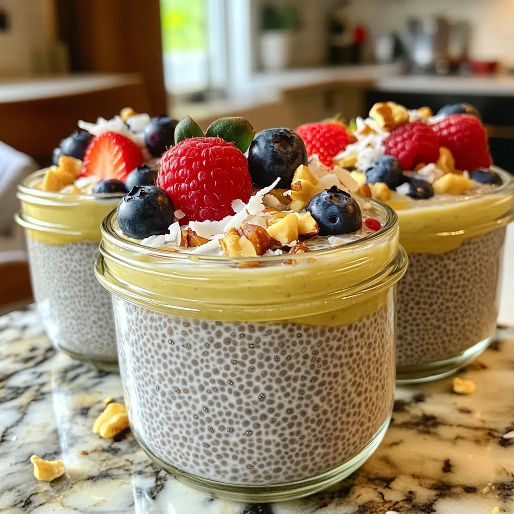 The main ingredient in this recipe is chia seeds. They are tiny but mighty. For this pudding, you need 1/2 cup of chia seeds. Chia seeds soak up liquid and create a fun texture. You can choose any milk you like. I often use 2 cups of almond milk. If you prefer cow's milk, that works too. Coconut milk adds a nice twist. Just pick a milk that you enjoy. Maple syrup is the star of this recipe. You need 1/4 cup of pure maple syrup. It gives the pudding a warm sweetness. Next, add 1 teaspoon of pure vanilla extract. This adds a lovely flavor that blends well with the maple. A pinch of sea salt is also important. It balances the sweetness and enhances the taste. Toppings make your chia pudding even better. Fresh berries are a great choice. You can use strawberries, blueberries, or raspberries. They add color and freshness. For a little crunch, consider adding shredded coconut or chopped nuts. These toppings give extra flavor and texture. Feel free to get creative and add what you love! First, gather your ingredients. You need: - 1/2 cup chia seeds - 2 cups almond milk (or any milk of choice) - 1/4 cup pure maple syrup - 1 teaspoon pure vanilla extract - A pinch of sea salt In a medium mixing bowl, add the chia seeds and almond milk. Whisk them together well. This helps the seeds mix evenly without clumping. Next, pour in the maple syrup, vanilla extract, and sea salt. Mix it all together until you see no dry chia seeds. Now, cover the bowl with plastic wrap or a lid. Place it in the fridge for at least 4 hours. If you can wait, refrigerate it overnight. This time allows the chia seeds to soak up the liquid. They will swell and turn into a pudding-like texture. After the waiting time, give it a good stir. This helps to mix any seeds that may have settled. When you are ready to serve, scoop the pudding into bowls or jars. Top each serving with fresh berries like strawberries, blueberries, or raspberries. You can also add shredded coconut or chopped nuts for extra flavor and crunch. This not only makes the dish look pretty but adds more taste too. Enjoy your delicious maple vanilla chia seed pudding! To get that perfect pudding texture, you need to follow a few steps. First, mix the chia seeds with almond milk well. This helps avoid clumps. Use a whisk to combine them. After that, add maple syrup, vanilla, and salt. Stir until everything blends smoothly. Let the mixture sit for a few minutes, then stir again. This helps the seeds absorb liquid evenly. Cover the bowl and chill it in the fridge for at least four hours. Overnight is best for a thick and creamy pudding. Want to make your chia pudding even better? Here are some ideas. You can add spices like cinnamon or nutmeg for warmth. You could also mix in cocoa powder for a chocolate twist. For fruit lovers, try blending in berries or bananas before chilling. This gives a fresh taste. If you like coconut, add a bit of shredded coconut to the mix. These small changes can really make a big difference. Sometimes, things don’t go as planned. If your pudding is too runny, add more chia seeds and let it sit longer. If it’s too thick, stir in a splash more milk. If you see clumps, don’t worry! Just whisk it again after chilling. This will help break them up. And if you forget to stir before serving, just give it another good mix. Your pudding will still taste great! {{image_2}} If you want a dairy-free and nut-free version, use oat milk or rice milk. Both work well in this recipe. They give a creamy texture without the nuts or dairy. I love how these options keep the pudding light and tasty. For a fully nut-free dish, always check labels. Some brands may process nuts in their facilities. You can get creative with flavors. For a chocolate twist, mix in cocoa powder. A tablespoon should do the trick. Or try matcha for a fresh, earthy taste. Just a teaspoon adds a beautiful green color. You can also use flavored extracts like almond or coconut. Each option gives a unique spin to your pudding. Toppings can make your pudding pop! Besides berries, consider sliced bananas or kiwi. You can even add a sprinkle of cinnamon for extra warmth. Shredded coconut adds a fun texture. If you love crunch, try chopped nuts or granola. These toppings not only taste great, but they also add color and fun to your dish. You can store leftover maple vanilla chia seed pudding in the fridge. First, put the pudding in a clean bowl or jar. Cover it tightly with a lid or plastic wrap. This keeps it fresh and prevents it from absorbing other smells in the fridge. For best results, use glass jars or plastic containers. Glass jars help you see the pudding. They don’t stain, and they keep the pudding fresh. Plastic containers are lightweight and easy to store. Ensure they are airtight to keep the pudding delicious. Maple vanilla chia seed pudding lasts about 5 days in the fridge. After that, check for any changes in smell or look. If it smells off or looks strange, it’s best to toss it. You can enjoy the pudding again by adding fresh toppings, like berries or nuts, before serving. Yes, you can use many types of milk. Almond milk works great, but you can also use coconut, oat, or soy milk. Each type brings a unique flavor and texture. Just keep in mind that the taste may change slightly. For a creamier pudding, try whole milk or even yogurt. Adjust the sweetness based on your milk choice. Chia pudding lasts about 5 days in the fridge. Make sure to store it in an airtight container. After that, the texture may change, and the taste may not be as fresh. Always check for any signs of spoilage before eating. If you see separation, a good stir usually helps. Chia seeds are tiny but packed with nutrition. They are high in fiber, which helps with digestion. They also contain omega-3 fatty acids, good for heart health. Plus, chia seeds are rich in protein, making them great for energy. Their gel-like texture helps you feel full longer. Adding chia seeds to your diet can support overall health. In this blog post, we explored making chia pudding. We covered key ingredients, from chia seeds to milk choices, sweeteners, and toppings. I shared step-by-step instructions, so you can prepare a tasty chia seed mixture and serve it right. Tips help you reach the right texture and flavor. We also discussed variations for dairy-free or nut-free diets. Lastly, I provided tips on storage and answered common questions. Now, you have the tools to create delicious chia pudding that suits your taste. Dive in, get creative, and enjoy every bite!