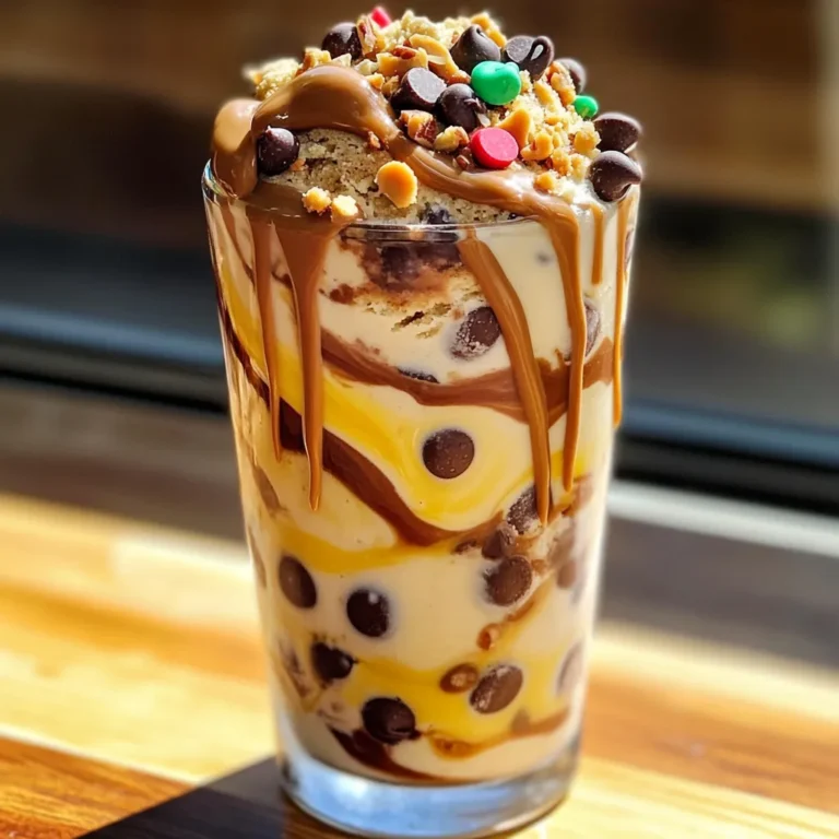 To make this delightful treat, gather these main ingredients: - 1 cup vanilla protein powder - 1/2 cup almond flour - 1/4 cup coconut flour - 1/4 cup natural peanut butter - 1/4 cup maple syrup or agave syrup - 1/2 cup almond milk (unsweetened) - 1 teaspoon vanilla extract - 1/2 cup mini chocolate chips - 1/2 cup Greek yogurt - Pinch of salt These ingredients create a creamy and flavorful base. The mix of flours gives a nice texture. The recipe is packed with protein-boosting elements. The key players are: - Vanilla protein powder: This adds protein and a nice flavor. - Greek yogurt: It enhances creaminess and adds more protein. These components make this treat a satisfying snack. You can enjoy it without the guilt! To make your blizzard even better, consider these optional toppings: - Additional mini chocolate chips for extra sweetness. - Crushed nuts for a nice crunch. - A drizzle of peanut butter for added richness. These toppings can take your High-Protein Chocolate Chip Cookie Dough Blizzard to the next level. Feel free to mix and match! First, grab a big mixing bowl. Add 1 cup of vanilla protein powder. Next, mix in 1/2 cup of almond flour and 1/4 cup of coconut flour. Don't forget a pinch of salt! Stir these dry ingredients well. You want an even blend for a great flavor. Now, it’s time to add the wet stuff. Pour in 1/4 cup of natural peanut butter. Then add 1/4 cup of maple syrup and 1/2 cup of unsweetened almond milk. Finally, add 1 teaspoon of vanilla extract. Mix it all until you get a thick, sticky dough. It should feel like cookie dough! Once your dough is ready, fold in 1/2 cup of mini chocolate chips and 1/2 cup of Greek yogurt. This makes it creamy and adds protein. After mixing, place the dough in the fridge for 30 minutes. This helps it firm up, making it easier to scoop. While it chills, prepare a blender. If needed, add a splash of almond milk. Blend until smooth. After chilling, scoop the cookie dough into a bowl. Pour the blended mix over the dough. You can blend everything again for a smoother mix or stir gently for some texture. Serve it right away or freeze it to make it thicker. Enjoy your high-protein treat! To get a great cookie dough flavor, use good quality vanilla protein powder. This makes a big difference. I like to add a pinch of salt to enhance the sweetness. Mixing in natural peanut butter adds a rich, nutty taste. If you want more sweetness, add a dash of maple syrup. Greek yogurt is my secret weapon for creaminess. It adds protein and makes the mix smooth. When you fold it in, be gentle. This keeps the texture thick and chewy. If you want an even creamier treat, blend the yogurt longer. You will love how it enhances the flavor! For a fun presentation, serve this blizzard in a tall glass. Top it off with extra mini chocolate chips. A sprinkle of crushed nuts adds crunch and color. You can even drizzle some peanut butter on top. This makes your dessert look extra special and inviting. Enjoy! {{image_2}} If you want a nut-free cookie dough blizzard, you can use sun butter instead of peanut butter. Sun butter is made from sunflower seeds and gives a nice creamy flavor. You can also swap almond flour for oat flour. Oat flour is made from ground oats and is perfect for those with nut allergies. Want to change the taste? You can use chocolate protein powder instead of vanilla. This adds a rich chocolate flavor to your blizzard. You can also try different nut butters or seed butters. Almond butter or cashew butter can work well too. Each choice gives a unique twist to the classic recipe. Adding superfoods can boost nutrition and flavor. Try mixing in chia seeds or flaxseeds for healthy omega-3 fats. You can also add a tablespoon of cocoa powder for extra antioxidants and a chocolate kick. If you want more fiber, consider adding oats or pumpkin seeds. These small changes make your cookie dough blizzard even better! To keep your High-Protein Chocolate Chip Cookie Dough Blizzard fresh, store it in an airtight container. This helps maintain flavor and texture. Make sure the container is tightly sealed to prevent air from drying it out. Place it in the refrigerator. It can last for about 3 to 5 days. If you notice any change in smell or texture, it’s best to toss it. If you want to save some for later, freezing is a great option. First, scoop the cookie dough into small balls. Next, place them on a baking sheet lined with parchment paper. Freeze them for about 1 to 2 hours. Once they are firm, transfer the balls to a freezer bag. Squeeze out any extra air and seal the bag tightly. Label the bag with the date. This way, they can stay fresh for about 2 to 3 months. When you're ready to enjoy your frozen cookie dough, take it out of the freezer. Let it thaw in the refrigerator for a few hours or overnight. If you want to eat it right away, you can microwave it for 15 to 30 seconds. Just be careful not to overheat. After thawing, if you prefer a creamier texture, mix in a bit more almond milk or Greek yogurt. This will help restore its smoothness. Enjoy your treat! To make this High-Protein Chocolate Chip Cookie Dough Blizzard vegan, you need to swap a few ingredients. Use plant-based protein powder instead of whey. Choose almond butter or sunflower seed butter in place of peanut butter. Replace Greek yogurt with dairy-free yogurt. You can also use maple syrup or agave syrup. Make sure the chocolate chips are dairy-free too. This blizzard is packed with nutrients. Each serving has about 250 calories. It contains around 15 grams of protein, 10 grams of fat, and 25 grams of carbs. The protein powder and Greek yogurt boost protein levels. The almond and coconut flours add healthy fats and fiber. This dessert is great for a tasty treat that fuels your body. Yes, you can change the protein powder. If you want whey, that works well. If you prefer plant-based options, try pea or hemp protein. Each type gives a different taste and texture. Just be mindful of the flavor. Make sure it blends well with the other ingredients in the blizzard. This blog post laid out a fun and easy recipe for a High-Protein Blizzard. We looked at key ingredients, showed you how to mix them, and shared clever tips to enhance flavor and texture. You learned about different variations, storage methods, and answered common questions to make this treat your own. Cooking should be simple and enjoyable. With this knowledge, you can create a healthy snack your whole family will love. Now, it’s time to get creative and make this recipe yours!