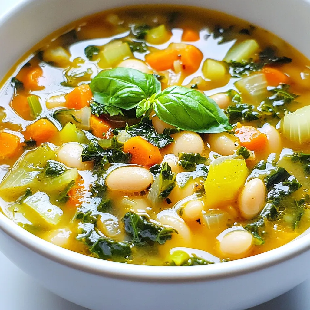 To make the Tuscan White Bean Kale Stew, gather the following items: - 2 cups dried white beans (cannellini or great northern), soaked overnight - 1 tablespoon olive oil - 1 large onion, diced - 3 garlic cloves, minced - 3 large carrots, diced - 2 celery stalks, diced - 1 teaspoon dried oregano - 1 teaspoon dried thyme - 6 cups vegetable broth - 2 cups kale, chopped (stems removed) - 1 can (14.5 oz) diced tomatoes, drained - Salt and pepper to taste - Fresh basil for garnish You can make the stew even more delicious with these optional add-ins: - 1 cup diced potatoes for heartiness - 1 cup cooked sausage or bacon for extra flavor - A splash of lemon juice for brightness - A pinch of red pepper flakes for heat This stew is not only tasty but also packed with health benefits: - White beans are high in protein and fiber, helping with digestion. - Kale is loaded with vitamins A, C, and K, great for immune health. - Carrots provide beta-carotene, which is good for your eyes. - Olive oil offers healthy fats that support heart health. - Tomatoes are rich in antioxidants, helping to fight inflammation. With these ingredients, your stew becomes a hearty meal that nourishes the body and delights the taste buds. {{ingredient_image_1}} Start by draining and rinsing the soaked beans. This step gets rid of extra starch. In a large pot or Dutch oven, add the beans and pour in 6 cups of vegetable broth. Turn the heat to high and bring it to a boil. Once it boils, lower the heat to a simmer. Cook the beans for about 45 to 60 minutes. You want them tender but not mushy. While the beans cook, heat 1 tablespoon of olive oil in a separate large pot over medium heat. Add 1 large diced onion and sauté it for 3 to 4 minutes. You want the onion to become translucent. Next, stir in 3 minced garlic cloves, 3 diced carrots, and 2 diced celery stalks. Let them cook for another 5 to 7 minutes. The veggies should soften and blend together well. Now, add 1 teaspoon of dried oregano and 1 teaspoon of dried thyme to the pot. Stir to combine and cook for another minute until you smell the herbs. Next, incorporate the cooked beans and the broth they were in. Add 1 can of drained diced tomatoes and stir well. Bring it all to a simmer. Finally, add 2 cups of chopped kale, stirring until it wilts down, which takes about 5 minutes. Season your stew with salt and pepper to taste. Let it simmer on low heat for an extra 10 to 15 minutes. This helps all the flavors come together beautifully. To cook beans well, soak them overnight. This helps soften the beans. When ready, drain and rinse them. Use a big pot and add the beans with vegetable broth. Bring it to a boil. Then, lower the heat and let it simmer. Cook them for about 45 to 60 minutes. Check often until they become tender. If you want faster beans, use canned beans instead. Just rinse and add them later in the stew. For a richer taste, add fresh herbs. Thyme and oregano are great choices. You can also try a splash of lemon juice. This adds brightness to the stew. If you like heat, add red pepper flakes. For a smokier flavor, consider adding smoked paprika. These easy tweaks make the stew even better. Garnishing makes your stew look nice. Use fresh basil leaves for color and taste. A drizzle of high-quality olive oil adds a lovely finish. You can also sprinkle some grated cheese on top. Serve the stew hot in deep bowls. Pair it with crusty bread for a perfect meal. Enjoy the warmth and flavors! Pro Tips Soaking the Beans: Ensure you soak the beans overnight, as this reduces cooking time and enhances digestibility. Flavor Boost: For a deeper flavor, consider adding a bay leaf while simmering the beans, and remember to remove it before serving. Vegetable Variations: Feel free to add other vegetables like zucchini or bell peppers to the stew for extra nutrition and flavor. Make it Ahead: This stew tastes even better the next day! Make it ahead of time and store in the refrigerator for up to three days. {{image_2}} You can boost the stew's protein with meat or plant options. Try adding diced chicken or turkey for a hearty touch. If you prefer plant-based proteins, consider adding lentils or quinoa. Both options blend nicely with the stew's texture. This stew is already a great vegan choice. Just check your broth to ensure it's plant-based. If you want a creamier texture, add coconut milk or cashew cream. These options will give the stew a rich taste without losing its charm. Feel free to swap in seasonal veggies. In summer, add zucchini or bell peppers for freshness. In fall, consider butternut squash or sweet potatoes for sweetness. These changes will keep the stew exciting and aligned with the season's best produce. To store Tuscan White Bean Kale Stew, let it cool first. Use an airtight container. This keeps the stew fresh and tasty. Place it in the fridge for up to five days. When you store it, keep it away from strong smells. This will help maintain its great flavor. To reheat, pour the stew into a pot. Heat over medium heat. Stir often to avoid sticking. You can also use the microwave. Place a serving in a microwave-safe bowl. Heat for two to three minutes, stirring halfway. Add a splash of broth if it’s too thick. You can freeze this stew for up to three months. Use freezer-safe containers or bags. Leave some space at the top for expansion. To thaw, place it in the fridge overnight. Reheat it on the stove or microwave when ready to enjoy. You can make this stew a day ahead. Just cook it and let it cool. Store it in a sealed container in the fridge. When you heat it the next day, the flavors will taste even better. Just remember to add a little water if it seems thick. Yes, you can use canned beans. They save time and are very easy to use. Just drain and rinse them before adding to the stew. Use about three cans of beans for this recipe. Add them when you combine the vegetables and broth. This stew pairs well with crusty bread. You can also serve it with a simple salad. A slice of lemon can brighten up the meal. If you want, add some grated cheese on top for extra flavor. In this article, I covered the key ingredients and steps to make a delicious Tuscan White Bean Kale Stew. We explored healthy add-ins, cooking tips, and storage practices. You can customize this stew with various proteins and vegetables to fit your taste. With these insights, you can create a hearty meal suitable for any occasion. Embrace the cooking journey and enjoy the flavors that this stew brings to your table!