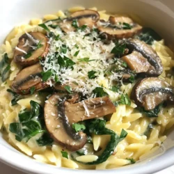 Here is everything you need for creamy mushroom spinach orzo. Gather these simple items: - 1 cup orzo pasta - 2 tablespoons olive oil - 1 medium onion, diced - 3 cloves garlic, minced - 8 oz mushrooms, sliced (button or cremini) - 3 cups fresh spinach - 1 cup vegetable broth - 1 cup heavy cream or coconut cream - 1/2 cup grated Parmesan cheese (optional) - Salt and pepper to taste - 1 teaspoon dried thyme - 1 teaspoon lemon zest - Optional: Fresh parsley for garnish This list makes it easy to prepare a tasty meal. You can adjust some items based on your taste. For example, if you like mushrooms, add more. If you need a vegan option, use coconut cream and skip the cheese. Each ingredient plays an important role in building flavor and texture. Enjoy the cooking process and the delicious results! {{ingredient_image_1}} To start, fill a medium pot with water and add salt. Bring this salted water to a rolling boil. Next, add 1 cup of orzo pasta to the boiling water. Cook it according to the package instructions until it's al dente, usually about 8 to 10 minutes. Once done, drain the orzo and set it aside for later. In a large skillet, pour in 2 tablespoons of olive oil and heat over medium heat. When the oil is hot, add the diced onion. Sauté the onion for about 3 to 4 minutes until it softens. Then, stir in 3 cloves of minced garlic and cook for another minute. You will love the aroma that fills your kitchen! Add 8 ounces of sliced mushrooms to the skillet. Cook them for about 5 to 6 minutes, stirring occasionally. You want to ensure they turn golden brown and lose any excess moisture. This step adds a deep flavor to your dish. Next, stir in 3 cups of fresh spinach. Cook it for about 2 to 3 minutes until it wilts. After that, pour in 1 cup of vegetable broth. Bring this mixture to a gentle simmer. Lower the heat and mix in 1 cup of heavy cream or coconut cream. Add in 1 teaspoon of dried thyme, 1 teaspoon of lemon zest, and salt and pepper to taste. Let the sauce simmer gently for 3 to 4 minutes to thicken slightly. Now it's time to combine! Add the cooked orzo to the skillet. Stir it well until the orzo is fully coated with that creamy sauce. If you like, mix in 1/2 cup of grated Parmesan cheese until it melts and blends in nicely. Taste your dish and adjust the flavors. You might want to add more salt, pepper, or lemon zest. For a nice presentation, divide the creamy mushroom spinach orzo among plates or bowls. If you have fresh parsley, sprinkle some on top. Enjoy this delightful meal! To cook your orzo just right, start with salted water. This adds flavor. Bring the water to a rolling boil. Add your orzo and cook for about 8 to 10 minutes. Check for doneness a minute early. You want it al dente, meaning it should still have a slight bite. Once done, drain it right away. If you let it sit, it may become too soft. To make your orzo dish even tastier, use fresh herbs and spices. Dried thyme adds a nice touch. You can also try fresh basil or parsley. Lemon zest brightens the dish and gives a fresh taste. Consider adding a pinch of red pepper flakes for heat. The right mix of flavors makes a big difference. For a creamy dish, heavy cream works well. If you want a lighter option, use coconut cream. This keeps it rich but reduces fat. You can also try a blend of both. Start with half a cup of cream, then add more if you want it creamier. Always taste as you go. Adjust salt and pepper to your liking. Pro Tips Use Fresh Ingredients: Fresh spinach and mushrooms will enhance the flavor and texture of your dish. Opt for organic produce when possible for the best results. Customize Your Creaminess: If you want a lighter option, use coconut cream instead of heavy cream. It adds a unique flavor while keeping the dish creamy. Season in Layers: Make sure to taste and adjust your seasoning at each step of the cooking process. This helps build flavor and ensures a well-seasoned final dish. Garnish for Presentation: Don’t skip the fresh parsley garnish! It adds a pop of color and freshness that elevates the overall presentation of your dish. {{image_2}} You can make this dish gluten-free. Just use gluten-free orzo. Many stores sell this option now. You can also try rice or quinoa for a different twist. Both pair well with the creamy sauce. Want to boost the veggie power? You can add bell peppers, zucchini, or peas. Broccoli works great too! Think about what’s in season. Fresh veggies taste best. They also add color and texture. Want to make it heartier? Try adding chicken or shrimp. Cook these separately and mix them in. You can also add tofu for a plant-based option. It soaks up the flavors well and adds protein. To store leftovers, let the creamy mushroom spinach orzo cool down. Place it in an airtight container. This helps keep it fresh and tasty. Store it in the fridge. It can last for about 3 to 4 days. Make sure to reheat only the portion you want to eat. You can freeze this dish for longer storage. First, let it cool completely. Then, scoop the orzo into freezer-safe bags or containers. Try to remove as much air as possible to prevent freezer burn. It can last in the freezer for up to 2 months. When you're ready to enjoy it again, take the orzo out and thaw it in the fridge overnight. Reheat it gently on the stove or in the microwave. Add a splash of broth or cream for best results. This keeps the dish creamy and smooth. Creamy mushroom spinach orzo lasts about three to four days in the fridge. Store it in an airtight container to keep it fresh. When you reheat it, add a splash of broth or cream. This helps bring back the creamy texture. Yes, you can use different types of mushrooms. Button and cremini mushrooms work well. Shiitake or portobello mushrooms add a richer flavor. Just slice them and follow the same cooking steps. Feel free to mix them for a unique taste! Absolutely! You can make this recipe vegan by substituting the heavy cream with coconut cream or cashew cream. Use nutritional yeast instead of Parmesan cheese for a cheesy flavor. Lastly, ensure your vegetable broth is vegan-friendly. Creamy mushroom spinach orzo pairs well with a simple salad or roasted veggies. You can also serve it with garlic bread or crusty rolls. For protein, grilled chicken or sautéed shrimp makes a great addition. To add spice, try adding red pepper flakes during cooking. You can also stir in some chopped jalapeños or a dash of hot sauce. Adjust to your taste for the perfect kick! This blog post covered how to make creamy mushroom spinach orzo. You learned about key ingredients, step-by-step cooking, and helpful tips. Remember, each step matters for delicious results. You can customize this dish with different veggies, proteins, or creams to suit your taste. Store leftovers properly for another day. With this guide, you can feel confident in cooking and enjoying a tasty meal. Try it out; you'll impress yourself and others!