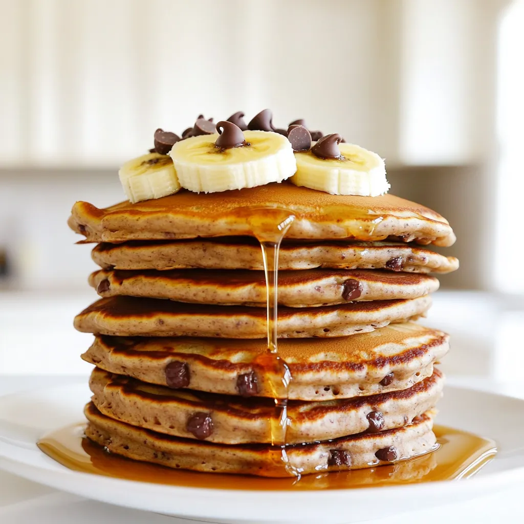 To make chocolate chip protein pancakes, gather these items: - 1 cup rolled oats - 1 scoop chocolate protein powder - 1 banana, mashed - 2 eggs - 1 teaspoon baking powder - ½ teaspoon vanilla extract - 1 cup milk (or milk alternative) - ¼ cup chocolate chips - Pinch of salt - Olive oil or cooking spray for cooking Using the right measurements is key to tasty pancakes. Here’s how to measure: - Rolled oats: Use a dry measuring cup. Scoop oats into the cup, then level off. - Protein powder: Use a scoop from the container. If no scoop is available, use about 30 grams. - Banana: A medium banana works best. Mash it well for smooth batter. - Eggs: Use large eggs for the best texture. - Baking powder and vanilla: Use measuring spoons for precision. - Milk: Pour milk into a liquid measuring cup for accuracy. - Chocolate chips: Measure using a dry cup for even distribution. You can adjust ingredients based on your needs. Here are some ideas: - Oats: Use gluten-free oats for a gluten-free option. - Protein powder: Try plant-based protein powder for a vegan choice. - Banana: Applesauce can replace banana for a different flavor. - Eggs: For a vegan version, use flax eggs (1 tablespoon ground flaxseed + 2.5 tablespoons water). - Milk: Use almond, soy, or oat milk if you prefer non-dairy. - Chocolate chips: Dark chocolate or carob chips can be a tasty swap. These choices help you make the pancakes fit your diet while keeping them delicious! To make the batter, start by gathering your ingredients. You will need rolled oats, chocolate protein powder, a mashed banana, eggs, baking powder, vanilla extract, milk, chocolate chips, salt, and some oil. 1. Combine Ingredients: In a blender, put the rolled oats, protein powder, mashed banana, eggs, baking powder, vanilla extract, and milk. 2. Blend Smoothly: Blend until the mix is smooth and well combined. If it feels thick, add a bit more milk. You want a nice, pourable batter. 3. Add Chocolate Chips: Stir in the chocolate chips carefully. Make sure they spread evenly in the batter. Now, let’s cook those pancakes! 1. Heat the Skillet: Get a non-stick skillet or griddle. Heat it over medium heat. 2. Oil the Pan: Lightly coat the pan with olive oil or cooking spray. This helps prevent sticking. 3. Pour the Batter: Pour about ¼ cup of batter for each pancake onto the skillet. 4. Watch for Bubbles: Cook until bubbles form on the surface. This takes about 2-3 minutes. 5. Flip and Finish: Flip the pancakes and cook for another 2-3 minutes until golden brown. Keep cooking until all the batter is used. Presentation makes pancakes even more fun! - Stack Them High: Stack the pancakes on a plate for a great look. - Add Toppings: Drizzle with maple syrup for sweetness. - Garnish: Add banana slices or extra chocolate chips on top. This makes the dish pop and taste even better! To get the right pancake mix, you need to blend well. Start with rolled oats and chocolate protein powder. Add mashed banana, eggs, baking powder, vanilla, and milk. Blend until smooth. If your mix is too thick, add a splash of milk. This helps make it pourable. Aim for a thick but smooth batter. It should flow easily but not be runny. Heat your non-stick skillet over medium heat. Before pouring your batter, add olive oil or cooking spray. This prevents sticking and helps with browning. Pour about ¼ cup of batter for each pancake. Watch for bubbles forming on top. This signals it's ready to flip. Cook until both sides are golden brown. Keep the heat steady to avoid burning. Flip gently to keep them fluffy. You can boost flavor and health easily! Add a dash of cinnamon for warmth. Toss in some nuts or seeds for crunch. Want more sweetness? Try adding a little honey or maple syrup to the batter. Fresh fruit like blueberries or strawberries can add natural sweetness and color. For a protein kick, use Greek yogurt as a topping. {{image_2}} You can switch flours to fit your diet. For gluten-free pancakes, use almond flour or coconut flour. These flours add a nice taste and texture. If you're low-carb, try using almond flour. It makes the pancakes rich and filling. For a higher fiber option, oat flour works well too. Just blend rolled oats until fine. Each flour changes the flavor and nutrition, so experiment to find your favorite. You can add fun flavors to your pancakes. Try adding nuts like walnuts or pecans for crunch. You can also mix in dried fruits, like blueberries or raisins, for a sweet twist. For a richer taste, add a scoop of peanut butter or almond butter. If you want a unique flavor, try a dash of cinnamon or nutmeg. These small changes make your pancakes special and tasty. When serving pancakes, toppings matter. Fresh fruit like bananas, strawberries, or blueberries look great. You can drizzle maple syrup on top for sweetness. If you love chocolate, sprinkle extra chocolate chips. Whipped cream adds a lovely touch too. For a heartier meal, serve pancakes with yogurt or a side of eggs. These additions make your meal more filling and fun to eat. To keep your chocolate chip protein pancakes fresh, place them in an airtight container. This helps prevent them from drying out. You can store them in the fridge for up to three days. If you have extra pancakes, you can also stack them with a piece of parchment paper between each one. This will keep them from sticking together. When it's time to enjoy your leftover pancakes, you can reheat them easily. Use a microwave for quick heating. Place a pancake on a microwave-safe plate and heat for about 30 seconds. Check if it's warm enough and heat for another 10 seconds if needed. If you prefer a crispier texture, warm them in a skillet over medium heat for 1–2 minutes on each side. This will bring back that fresh, delicious flavor. If you want to save pancakes for later, freezing is a great option. First, let the pancakes cool completely. Then, place them in a single layer on a baking sheet. Freeze them for about an hour. Once frozen, transfer the pancakes to a freezer bag. You can stack them, but add parchment paper between layers to avoid sticking. They will stay good for up to two months. When you’re ready to eat, simply reheat from frozen using the methods mentioned above. These pancakes are high in protein because of the chocolate protein powder and eggs. One scoop of protein powder adds a big boost. Each egg also provides protein and helps bind the mix. Together, they make these pancakes filling and nutritious. This protein helps you feel full and fuels your body. Yes, you can make these pancakes without eggs! Use a flax or chia seed mix instead. To do this, mix 1 tablespoon of ground flaxseed or chia seeds with 2.5 tablespoons of water. Let it sit for five minutes to thicken. This mix acts like an egg and helps bind your pancakes. They will still taste great and keep a good texture. To make more pancakes, simply double the recipe. For example, use 2 cups of oats and 2 scoops of protein powder. Adjust the other ingredients in the same way. You can also make extra batter and save it for later. Just keep it in the fridge for up to two days. This way, you can enjoy pancakes anytime! You learned all about making the perfect pancakes. We covered key ingredients, precise measurements, and tasty substitutions. I shared step-by-step instructions for the batter and cooking methods. We explored tips for texture and flavor. You can try different flours and fun mix-ins for variations. Finally, I explained how to store, reheat, and freeze pancakes. Now, you have the tools to create delicious pancakes every time. Enjoy your cooking journey!