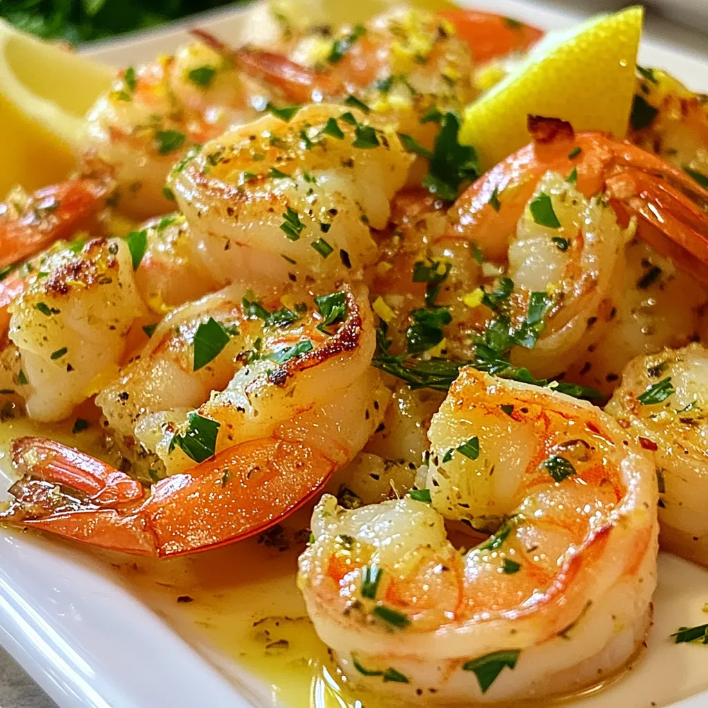 - 1 lb large shrimp, peeled and deveined - 4 cloves garlic, minced - 1 lemon, zested and juiced - 1/4 cup olive oil - 1 teaspoon red pepper flakes - Salt and pepper to taste - 1 tablespoon fresh parsley, chopped These main ingredients bring bright flavors to your shrimp. The garlic adds a nice punch. The lemon zest and juice give it a fresh and zesty taste. Olive oil keeps the shrimp moist and helps the spices stick. - 1 tablespoon fresh basil, chopped - 1 tablespoon capers, rinsed - 1/2 teaspoon smoked paprika Adding fresh basil gives a sweet note. Capers add a salty burst, while smoked paprika brings depth. Feel free to mix and match based on your taste. - Use avocado oil instead of olive oil for a different flavor. - Swap shrimp for tofu or tempeh for a plant-based option. - For a gluten-free dish, this recipe is naturally gluten-free! These substitutions work well while keeping the dish tasty. You can enjoy lemon garlic flavors even if you have dietary needs. {{ingredient_image_1}} To start, gather your ingredients. You need: - 4 cloves garlic, minced - 1 lemon, zested and juiced - 1/4 cup olive oil - 1 teaspoon red pepper flakes - Salt and pepper to taste In a large bowl, mix the minced garlic, lemon zest, lemon juice, and olive oil. Add red pepper flakes, salt, and pepper. Stir until it blends well. This mix brings a zesty kick to the shrimp. Now, add 1 pound of peeled and deveined shrimp to the bowl. Toss them in the marinade. Make sure each shrimp gets covered in the flavorful mix. Let the shrimp marinate for 15-20 minutes. This time allows the shrimp to soak in all the tasty flavors of the marinade. Preheat your oven to 400°F (200°C). Line a baking sheet with parchment paper or foil. This step makes cleanup easy later. Spread the marinated shrimp on the baking sheet in a single layer. Roast the shrimp for 8-10 minutes. Watch them closely. They should turn pink and opaque. Overcooking can make them tough. Once done, take them out and sprinkle with fresh parsley. This adds a nice touch. Serve hot and enjoy your delicious lemon garlic roasted shrimp! To get the best roasted shrimp, start with a hot oven. Preheat it to 400°F (200°C). This high heat cooks the shrimp quickly, giving them a nice texture. Spread the shrimp in a single layer on the baking sheet. This allows them to cook evenly. Avoid crowding; give each shrimp space to roast well. Keep an eye on them while they cook. They only need about 8 to 10 minutes. When they turn pink and opaque, they are done. Overcooked shrimp get tough and rubbery. The key to great flavor lies in the marinade. Mix minced garlic, lemon zest, and lemon juice with olive oil. Add red pepper flakes for a hint of spice. Make sure to season with salt and pepper. Toss the shrimp in the marinade until they are well coated. Let them sit for 15 to 20 minutes. This step helps the shrimp soak up all those zesty flavors. Don’t skip this part; it makes a big difference. Lemon garlic roasted shrimp is versatile. Serve it over a bed of rice or pasta for a full meal. Pair it with a fresh salad to balance the flavors. You can also serve it as an appetizer with cocktail sauce or a lemon wedge. For a fun twist, try it in tacos with fresh veggies. The bright flavors complement many dishes. Enjoy experimenting with different sides! Pro Tips Marinate Longer for Deeper Flavor: If time allows, marinate the shrimp for up to 30 minutes. This will enhance the flavor profile and make the shrimp even more delicious. Use Fresh Ingredients: Whenever possible, use fresh garlic and lemon. Fresh ingredients provide a brighter flavor compared to their dried or bottled counterparts. Adjust Spice Level: The amount of red pepper flakes can be tailored to your spice preference. Start with less if you are unsure, as you can always add more later. Don’t Overcook the Shrimp: Keep an eye on the shrimp while roasting. They should be cooked until just pink and opaque; overcooking will make them tough and rubbery. {{image_2}} If you crave heat, try spicy lemon garlic shrimp. Just add more red pepper flakes. You can mix in diced jalapeños for a fresh kick. The spicy notes blend well with the zesty lemon and garlic. You will love the extra heat in every bite! For a hearty meal, make lemon garlic shrimp pasta. Cook your favorite pasta as the shrimp roasts. Toss the cooked pasta with the shrimp and marinade. Add a splash of pasta water for creaminess. Finish with fresh herbs to brighten the dish. This makes a perfect dinner for family or friends. Grilling gives shrimp a smoky flavor. Thread the marinated shrimp onto skewers for grilling. Heat the grill to medium-high and cook for about 2-3 minutes on each side. You can add veggies like bell peppers or onions for color. Serve with a lemon wedge for a bright finish. Grilled shrimp skewers are great for BBQs or outdoor gatherings! After enjoying your lemon garlic roasted shrimp, store any leftovers in an airtight container. This keeps the shrimp fresh. Place the container in the fridge. The shrimp will stay good for up to three days. Make sure to let them cool before sealing. To reheat the shrimp, preheat your oven to 350°F (175°C). Spread the shrimp on a baking tray. Heat them for about 5-7 minutes. This way, the shrimp will warm up without becoming tough. You can also use a microwave. Heat them in short bursts, checking often to avoid overcooking. If you want to freeze the shrimp, first let them cool completely. Place them in a freezer-safe bag or container. Remove as much air as possible. Label the bag with the date. They can last up to three months in the freezer. When you're ready to use them, thaw in the fridge overnight before reheating. Cook shrimp for 8 to 10 minutes at 400°F (200°C). They will turn pink and opaque. Watch them closely to avoid overcooking. Overcooked shrimp can become tough and rubbery. Yes, you can use frozen shrimp. Just thaw them before cooking. Place them in cold water for about 15 to 20 minutes. Make sure they are peeled and deveined for the best results. You can serve lemon garlic roasted shrimp with various sides. Here are some great options: - Rice: Fluffy white rice or lemon rice pairs well. - Pasta: Tossed with olive oil or a light sauce is delicious. - Salad: A fresh green salad adds a nice crunch. - Vegetables: Roasted or steamed veggies can balance the meal. Try these sides to make your meal even better! This blog post shows how to make lemon garlic roasted shrimp easily. We covered essential ingredients, step-by-step instructions, and tips for perfecting flavor. I shared variations, storage tips, and answers to common questions. You now have the tools to create or tweak this tasty dish. Whether you enjoy it with pasta or as skewers, this recipe is sure to impress. Gather your ingredients and start cooking today!