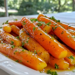 - 1 pound baby carrots or regular carrots - 1/4 cup pure maple syrup - 2 tablespoons unsalted butter - 1 tablespoon olive oil - 1/2 teaspoon salt - 1/4 teaspoon black pepper - 1/2 teaspoon ground cinnamon - 1 tablespoon fresh parsley, chopped (for garnish) I love using baby carrots for this dish. They are sweet and tender. If you use regular carrots, just peel and cut them into sticks. This keeps them even for cooking. The maple syrup gives a rich sweetness that pairs well with the carrots. Unsalted butter adds a creamy texture. Olive oil helps the butter melt smoothly. Salt and black pepper balance the flavors. Ground cinnamon adds warmth and spice. Lastly, fresh parsley makes a bright garnish. This dish looks great on your table. Each ingredient plays a role in making these carrots shine. Gather these ingredients, and let’s make a tasty side! {{ingredient_image_1}} When you choose carrots, you can use baby carrots or regular carrots. Baby carrots are easy; just rinse them and leave them whole. For regular carrots, peel them first. Then, cut them into uniform sticks. This helps them cook evenly. If they are not the same size, some will cook faster than others. Grab a large skillet for this dish. I like using a non-stick skillet. This way, the carrots won’t stick. Melt 2 tablespoons of unsalted butter and 1 tablespoon of olive oil together over medium heat. Wait until the butter is fully melted before moving on. This mix gives a rich flavor to the carrots. Once the butter and oil melt, add the carrots to the skillet. Make sure to stir them well, so they get coated in the butter and oil. Spread them out evenly in the pan. This helps them cook properly. Stir them occasionally to cook all sides evenly. In a small bowl, mix 1/4 cup of pure maple syrup, 1/2 teaspoon of salt, 1/4 teaspoon of black pepper, and 1/2 teaspoon of ground cinnamon. This glaze will add a sweet and spicy flavor to the carrots. Proper seasoning is key, so don’t skip this step! Pour the maple glaze over the carrots and stir to coat them well. Cover the skillet and let them cook for about 8-10 minutes. Stir occasionally. You want them to be tender but still a bit crisp. After that, remove the lid and let the glaze simmer for another 3-5 minutes. This thickens the glaze and makes it perfect. Once the carrots are at your desired tenderness and the glaze is thickened, take the skillet off the heat. Chop some fresh parsley for garnish. Sprinkle it on top of the carrots for a nice touch. This adds both color and a fresh flavor to the dish. Serve the carrots warm and enjoy their sweet taste! When choosing carrots, look for bright color and firm texture. Avoid carrots that feel soft or have dark spots. For the best taste, consider organic carrots. They often have more flavor and fewer chemicals. Conventional carrots are fine too, but wash them well. Make this dish your own by adding spices or herbs. Consider a pinch of nutmeg for warmth. Or try fresh thyme for a herby twist. If you want less sugar, use honey instead of maple syrup. Agave syrup is another good choice. Use a sharp knife for cutting your carrots. A cutting board will keep your counter safe. For cooking, a large non-stick skillet works best. It helps prevent the carrots from sticking and burning. Make sure you have a good spatula for stirring. This will help you mix the glaze evenly. Pro Tips Choose Fresh Carrots: Opt for fresh, vibrant carrots for the best flavor and texture. They should be firm to the touch and free of blemishes. Customize the Sweetness: Adjust the amount of maple syrup according to your taste. For a less sweet glaze, use a little less syrup or add a splash of lemon juice for balance. Don’t Overcook: Keep an eye on the cooking time; you want the carrots to be tender but still slightly crisp. Overcooking can make them mushy. Try Different Herbs: Experiment with garnishing your carrots with different herbs like thyme or dill instead of parsley for a unique flavor twist. {{image_2}} You can swap maple syrup for honey. Honey gives a sweet twist. Use the same amount, 1/4 cup. Keep an eye on the cooking time. Honey may caramelize quicker. Check your carrots after 6-8 minutes. You want them tender but not mushy. Mixing carrots with parsnips or potatoes works great. Cut them to the same size as the carrots. This helps them cook evenly. Parsnips take about the same time as carrots. If you add potatoes, cut them smaller. They may need a few extra minutes to cook through. Always taste to check doneness. Nuts add a nice crunch to your dish. Try walnuts or pecans for flavor. Chop the nuts coarsely and add them in the last few minutes of cooking. This keeps them crunchy. Stir them in when the glaze starts to thicken. Cook for an extra 2-3 minutes. Enjoy the texture and taste! To store leftovers, place the cooled carrots in an airtight container. This helps keep them fresh. You can also wrap them tightly in plastic wrap. They will stay good for about 3 to 5 days in the fridge. Always remember to check for any off smells before eating. The best way to reheat maple glazed carrots is on the stovetop. Use a skillet over low heat. This helps keep the glaze smooth. Add a splash of water if the glaze seems too thick. Stir often to ensure even heating. You can also use a microwave, but be careful. Heat in short bursts, stirring in between, to avoid drying them out. Yes, you can use frozen carrots. However, the texture may change. Frozen carrots often lose some crunch and can become mushy. Fresh carrots give a sweeter taste and a better bite. If you choose frozen, cook them for a shorter time to keep some firmness. To thicken the glaze, you can use a few methods. First, let it cook longer without a lid. This helps reduce moisture. You can also add a bit of cornstarch mixed with water. Stir this into the glaze as it cooks. Another option is to add more maple syrup, which will enhance the flavor too. Maple glazed carrots pair well with many dishes. Try serving them with roast chicken or pork. They also complement grilled steak nicely. For a veggie option, serve with quinoa or a green salad. These sides balance the sweet flavor of the carrots. To make more servings, simply double the recipe. Use 2 pounds of carrots and adjust the glaze accordingly. You may need a larger skillet or two pans. Just ensure that the carrots cook evenly. Keep an eye on the cooking time, as it may vary with larger batches. In summary, we explored how to make delicious maple glazed carrots using simple ingredients and techniques. From selecting the best carrots to ensuring perfect glaze consistency, each step helps you create a tasty side dish. You can customize this recipe with spices, other veggies, or nuts for more flavor. Whether serving just a few or a large crowd, these carrots impress. Try these tips and enjoy a sweet, savory addition to your meals.