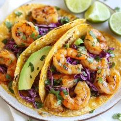 - 1 pound shrimp, peeled and deveined - 2 tablespoons olive oil - 1 tablespoon chili powder - 1 teaspoon cumin - 1 teaspoon garlic powder - ½ teaspoon cayenne pepper (adjust to taste) - Salt and pepper to taste - 8 small corn tortillas - 1 cup shredded red cabbage - 1 avocado, sliced - Fresh cilantro, for garnish - Lime wedges, for serving The ingredients for spicy shrimp tacos are simple but full of flavor. Start with one pound of shrimp. Make sure they are peeled and deveined. This saves time and makes them easy to cook. Next, you need two tablespoons of olive oil. This helps the shrimp cook and adds a nice taste. Then, grab one tablespoon of chili powder. This will bring the heat! You will also need one teaspoon each of cumin and garlic powder. These spices add depth and warmth to the dish. Cayenne pepper is next. Use half a teaspoon, but feel free to adjust based on your taste. Don't forget salt and pepper to make everything pop. For the tacos, you will need eight small corn tortillas. They should be soft and warm. Then, add one cup of shredded red cabbage. It gives a nice crunch and color. One avocado, sliced, adds creaminess that balances the spice. Garnish with fresh cilantro. It adds a burst of freshness. Finally, serve with lime wedges. A squeeze of lime brightens the flavors. These ingredients come together quickly. In just thirty minutes, you can make a delicious meal that everyone will love. {{ingredient_image_1}} First, grab a large bowl. Add the shrimp, olive oil, chili powder, cumin, garlic powder, cayenne pepper, salt, and pepper. Mix everything well. I like to toss the shrimp gently until every piece is coated in spices. This makes sure each bite is full of flavor. Next, heat a skillet over medium-high heat. Once it’s hot, add the shrimp in a single layer. Cook them for about 2 to 3 minutes on each side. You’ll know they’re done when they turn pink and opaque. This is key; perfectly cooked shrimp are juicy and tender. Now it’s time to warm the corn tortillas. In the same skillet, place the tortillas for about 30 seconds on each side. This softens them and makes them easy to fold. You want them warm and pliable, not crispy. Let’s build those tacos! Start with a few shrimp on each tortilla. Then, pile on some shredded red cabbage and slices of avocado. This adds crunch and creaminess. For the final touch, sprinkle fresh cilantro on top. Serve with lime wedges on the side. This adds a bright burst of flavor. Enjoy your beautiful, tasty tacos! To make sure your shrimp are cooked just right, look for a few signs. The shrimp should turn pink and opaque. When you cook them, don’t overcrowd the pan. This keeps the shrimp from steaming. Cook them in batches if needed. You can adjust the spice levels by changing the cayenne pepper. If you like it milder, use less cayenne. For more heat, add a pinch more. Taste the shrimp before serving to find your perfect flavor. Serve your spicy shrimp tacos with some fresh sides. A simple corn salad pairs well and adds sweetness. You can also make a side of black beans for protein. For drinks, a cold cerveza is great with these tacos. If you prefer non-alcoholic, try a lime soda. The tartness complements the spicy shrimp nicely. Pro Tips Use Fresh Shrimp: Fresh shrimp will give your tacos the best flavor and texture. If using frozen, ensure they're fully thawed and patted dry before seasoning. Adjust Spice Levels: Customize the heat by adjusting the amount of cayenne pepper or adding a dash of hot sauce to the shrimp mixture. Warm Tortillas Properly: Warming tortillas in the skillet adds a slight char and enhances their flavor, making them more pliable for wrapping. Garnish Generously: Fresh cilantro and lime juice are essential for brightening the flavors; don’t skip them for the best taste experience. {{image_2}} You can switch shrimp for other proteins. Chicken works well and cooks fast. Tofu is a great choice for a plant-based meal too. Just make sure to cut it into small pieces or cubes. You can also play with spices. Try adding smoked paprika for a deeper flavor. You might like fresh jalapeños for extra heat. For toppings, consider adding diced tomatoes or corn. These add crunch and brightness to your tacos. If you need a gluten-free meal, choose corn tortillas. They are soft and flavorful. You can find them in most stores. Just make sure they are labeled gluten-free. For a vegan option, use tofu or a mix of black beans and corn. Replace the shrimp with your chosen protein. You can also skip the cheese and use avocado instead. This makes a creamy and satisfying taco. To keep your spicy shrimp tacos fresh, store leftovers in an airtight container. This helps prevent drying out and keeps flavors intact. Place the shrimp and toppings in separate containers. This way, the tortillas stay soft, and the shrimp do not get soggy. How long do leftovers last? You can store them in the fridge for up to three days. After that, the shrimp may lose quality and taste. Always check for any off smells before eating. When it’s time to enjoy leftovers, reheat shrimp gently. The best method is to use a skillet over low heat. This keeps the shrimp juicy and helps maintain their texture. Avoid microwaving, as it can make shrimp tough. For tortillas, warm them on the skillet for a few seconds. This will keep them soft and pliable. You can also cover them with a damp paper towel if using a microwave. This adds a little moisture back into the tortillas. Enjoy your tasty meal again! I recommend using medium to large shrimp for tacos. They hold their shape well and provide a great bite. Look for fresh or frozen shrimp that are peeled and deveined. If you can, choose wild-caught shrimp for a better taste. Yes, you can prepare some parts ahead of time. Cook the shrimp and store them in the fridge. You can also shred the cabbage and slice the avocado. Just warm the shrimp and tortillas right before serving. To adjust the heat, change the amount of cayenne pepper. If you want less spice, use less cayenne. If you love heat, add more. You can also add hot sauce to each taco for an extra kick. These tacos go great with several sides. Try serving them with: - Mexican rice - Black beans - Grilled corn - A fresh salad Each side adds flavor and helps balance the spice. Spicy shrimp tacos can be a healthy meal. Shrimp are low in calories and high in protein. Using fresh veggies like cabbage and avocado adds fiber and nutrients. Just watch the amount of oil and added salt to keep it healthy. These spicy shrimp tacos are easy to make and taste great. I shared the list of ingredients, detailed steps for cooking, and tips for serving. You can even try different proteins or toppings. Remember to store leftovers well to keep them fresh. Enjoy every bite, knowing you made a fun dish that everyone can love. Dive into this recipe and make your next meal special!