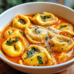 You can use fresh or frozen tortellini for this dish. I prefer cheese-filled tortellini, but spinach-filled works too. Both options bring a lovely flavor. A 9 oz package is perfect for four servings. For the sauce, gather these key items: - 1 can (14 oz) crushed tomatoes - 1 cup heavy cream - 2 cloves garlic, minced - 1 tablespoon olive oil These ingredients create a rich, creamy base. The crushed tomatoes add sweetness, while the cream brings smoothness. Seasoning is important for flavor. Use: - 1/2 teaspoon dried oregano - 1/2 teaspoon red pepper flakes (optional) - Salt and pepper to taste Garnish with 1/4 cup grated Parmesan cheese. This adds a salty kick and enhances the dish visually. {{ingredient_image_1}} First, grab a large pot. Fill it with water and add salt. Bring the water to a boil. When boiling, add your tortellini. Cook it for about 3 to 5 minutes, or until it is al dente. Check the package for exact time. Once cooked, drain the tortellini and set it aside. Now, take a large skillet and place it on the stove. Pour in a tablespoon of olive oil and heat it over medium heat. Once hot, add two minced garlic cloves. Sauté for about one minute until you smell the garlic. Be careful not to burn it. Next, pour in the can of crushed tomatoes. Sprinkle in half a teaspoon of dried oregano. If you like spice, add red pepper flakes too. Let this simmer for 5 to 7 minutes, stirring every so often. Now, lower the heat and add one cup of heavy cream. Stir it in well and let it simmer for another 3 to 4 minutes. The sauce should become creamy and a bit thick. Finally, toss in the chopped spinach. Cook it for 2 to 3 minutes until the spinach wilts. Season with salt and pepper to taste. With the sauce ready, it’s time to combine. Add the cooked tortellini into the skillet. Gently stir to coat each piece with the creamy sauce. Let it cook together for another minute to heat everything through. Spoon the creamy tortellini into bowls. Top each bowl with grated Parmesan cheese. For an extra touch, you can sprinkle on some fresh spinach leaves or a drizzle of olive oil. This not only looks good but also adds flavor. Enjoy your delicious meal! To boost the taste, try adding more spices. Fresh basil or thyme brings a nice twist. A splash of balsamic vinegar can brighten the sauce. If you like heat, add more red pepper flakes. For a rich flavor, include a bit of butter when mixing the cream. You can swap ingredients if needed. Use canned diced tomatoes instead of crushed tomatoes. If you want a lighter sauce, use half-and-half instead of heavy cream. For those avoiding dairy, try coconut cream. You can also use any pasta instead of tortellini. Just adjust cooking times as needed. Serve the tortellini in a shallow bowl for a nice look. Garnish with extra Parmesan for a cheesy touch. Add fresh spinach leaves on top for color. A drizzle of olive oil can make it shine. Consider pairing the dish with crusty bread on the side for added texture. Pro Tips Use Fresh Spinach: Fresh spinach adds a vibrant color and flavor to the dish, but frozen spinach can be used in a pinch. If using frozen, make sure to thaw and drain excess water before adding it to the sauce. Customize the Cheese: Feel free to experiment with different types of cheese-filled tortellini, such as ricotta or four-cheese varieties, to enhance the flavor profile of your dish. Add Protein: For a heartier meal, consider adding grilled chicken, shrimp, or even sautéed mushrooms to the tortellini for extra protein and texture. Serve Immediately: This dish is best enjoyed fresh, as the tortellini may become mushy if left in the sauce for too long. Serve right away for the best experience! {{image_2}} You can make this dish more filling by adding protein. Chicken, shrimp, or sausage work well. If you use chicken, cook it in the skillet before adding garlic. Make sure to cut it into small pieces. For shrimp, add them right after the garlic. They cook fast and add great flavor. If you prefer sausage, use Italian sausage for a spicy kick. Just crumble and brown it in the skillet before adding tomatoes. Feel free to swap in other veggies. Broccoli or zucchini can add color and texture. If you like mushrooms, they add a nice earthy flavor. Just slice them and cook them with the garlic. You can also use kale instead of spinach. It holds up well in the sauce. Mix and match your favorite veggies to keep things fresh and exciting. While the creamy tomato sauce is rich and tasty, you can try other sauces too. A pesto sauce can give a bright flavor. You can mix it in with the cream for a twist. Or, use a marinara sauce for a lighter option. Just heat it through before adding the tortellini. If you want a kick, try adding a splash of hot sauce to the cream. Each sauce change can create a new dish for you to enjoy. You can store leftover creamy tomato spinach tortellini in the fridge. Place it in an airtight container. It stays fresh for up to three days. When you are ready to eat, check for any signs of spoilage. If it looks good, it's ready to be reheated. If you want to keep it longer, freezing is a great option. First, let the tortellini cool completely. Then, transfer it to a freezer-safe container or bag. Make sure to remove as much air as possible. You can freeze it for up to three months. When you're ready to enjoy it again, thaw it overnight in the fridge. Reheating creamy tomato spinach tortellini is easy. You can use either the microwave or the stove. For the microwave, place a portion in a bowl. Add a splash of water or cream to keep it moist. Heat it in 30-second intervals, stirring in between, until warm. If you prefer the stove, put it in a skillet over low heat. Stir often and add a little cream or broth to help with the sauce's consistency. Heat until warmed through, and enjoy your delicious meal again! Yes, you can use dried tortellini. Just be aware that cooking times will vary. Follow the package instructions for the best results. Dried tortellini may need more water and time to soften. To make this dish dairy-free, swap heavy cream with coconut cream or a nut milk. Use dairy-free cheese or omit cheese altogether. This keeps the creamy texture while making it plant-based. You can serve this dish with garlic bread or a fresh salad. A light, zesty salad balances the rich flavors. You might also enjoy a glass of white wine with your meal. This post covered how to make creamy tomato spinach tortellini. We talked about the ingredients you need, like tortellini, sauce, and seasonings. I shared step-by-step cooking tips to help you prepare, assemble, and serve your dish. With flavor enhancements and substitutions, you can adapt this meal to fit your taste. Proper storage methods will keep leftovers fresh and tasty. Remember, experimenting with variations brings new life to this classic dish. With these insights, you can create a delicious meal and impress everyone at your table.