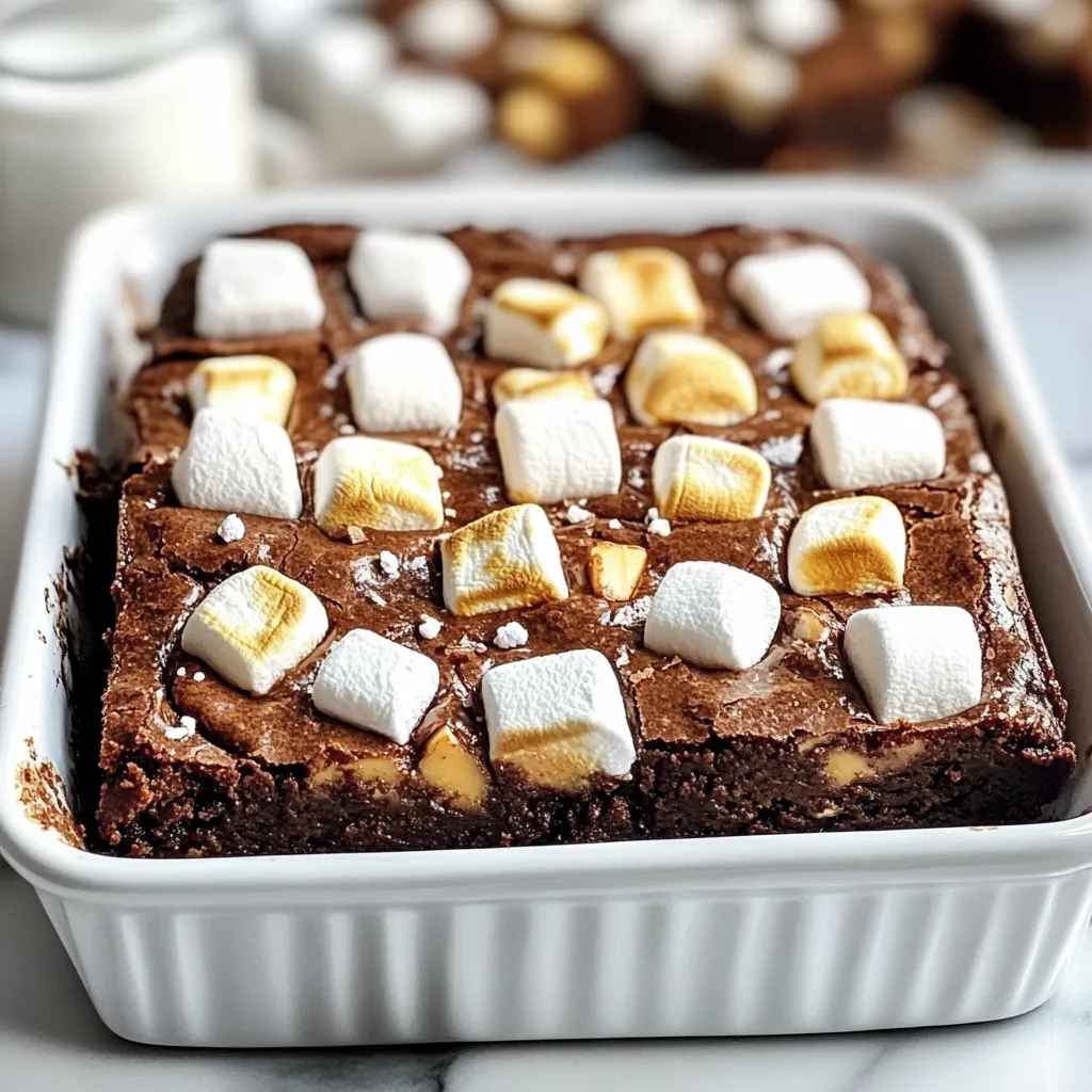 To make these delicious brownies, you need some key ingredients. Each one plays an important role in the flavor and texture. Here’s what you’ll need: - 1 cup mashed sweet potato (about 1 medium sweet potato) - 1/2 cup creamy almond butter (or peanut butter) - 1/2 cup cocoa powder - 1/2 cup maple syrup - 1 teaspoon vanilla extract - 1/4 teaspoon salt - 1/2 teaspoon baking powder - 1/2 cup chocolate chips - 1 cup mini marshmallows If you prefer measuring in grams, here are some conversions for accuracy: - 1 cup mashed sweet potato ≈ 240 grams - 1/2 cup almond butter ≈ 128 grams - 1/2 cup cocoa powder ≈ 50 grams - 1/2 cup maple syrup ≈ 120 grams - 1 teaspoon vanilla extract ≈ 5 grams - 1/4 teaspoon salt ≈ 1.5 grams - 1/2 teaspoon baking powder ≈ 2 grams - 1/2 cup chocolate chips ≈ 90 grams - 1 cup mini marshmallows ≈ 80 grams You can swap some ingredients if you need to. Here are a few options: - Use peanut butter instead of almond butter for a nutty taste. - Try agave syrup in place of maple syrup for a different sweet flavor. - Use unsweetened applesauce instead of sweet potato for a lighter brownie. - For a nut-free option, use sunflower seed butter instead of nut butter. These alternatives keep the brownies tasty while allowing for personal preferences. Enjoy experimenting! {{ingredient_image_1}} Start by peeling a medium sweet potato. Cut it into small pieces for even cooking. Boil the sweet potato in a pot of water for about 15 minutes. You want it soft enough to mash. Drain the sweet potato and mash it in a bowl until smooth. This will be about 1 cup of mashed sweet potato. In a large bowl, mix the mashed sweet potato with 1/2 cup of creamy almond butter. Stir until the two ingredients blend well. Next, add 1/2 cup cocoa powder, 1/2 cup maple syrup, 1 teaspoon vanilla extract, 1/4 teaspoon salt, and 1/2 teaspoon baking powder. Mix all these ingredients until the batter is smooth. Finally, fold in 1/2 cup of chocolate chips. Make sure they are evenly spread through the batter. Preheat your oven to 350°F (175°C). Grease an 8x8-inch baking dish or line it with parchment paper. Pour the brownie batter into the dish and spread it out evenly. Bake for 25-30 minutes. Use a toothpick to check if they are done; a few moist crumbs are okay. When they are ready, take them out and sprinkle 1 cup of mini marshmallows on top. Put them back in the oven for 5-7 minutes. You want the marshmallows to get puffy and lightly toasted. Let the brownies cool in the pan for at least 15 minutes before cutting them into squares. To mash sweet potatoes well, start with a medium sweet potato. Cook it until soft—boiling or baking works great. After cooking, let it cool slightly. Peel off the skin and cut it into chunks. Use a potato masher or fork to mash until smooth. You want it creamy, with no lumps. If it feels too thick, add a splash of water or milk to help. If you have leftover brownies, store them right. Let them cool completely first. Cut them into squares and place them in an airtight container. You can stack them with parchment paper in between layers to keep them fresh. They will last up to five days at room temperature. For longer storage, wrap them well and put them in the freezer. Thaw them overnight in the fridge before eating. Baking time affects how your brownies turn out. For chewier brownies, bake them for about 25 minutes. They should look slightly underdone in the center. For cake-like brownies, bake them a bit longer, around 30 minutes. A toothpick should come out with a few moist crumbs. Remember, the batter will continue to cook after you take it out of the oven! Pro Tips Choosing the Right Sweet Potato: Use orange-fleshed sweet potatoes for the best sweetness and texture in your brownies. Storage Tips: Keep any leftover brownies in an airtight container in the fridge for up to a week, or freeze them for longer storage. Customizing Flavors: Experiment with adding spices like cinnamon or nutmeg for a warm flavor profile that complements the sweetness. Serving Suggestions: Serve warm with a scoop of vanilla ice cream or a drizzle of chocolate sauce for an indulgent treat. {{image_2}} You can easily make sweet potato marshmallow brownies gluten-free. The main ingredient to watch is cocoa powder. Always choose a brand that is labeled gluten-free. Most cocoa powders are, but it’s good to check. The other ingredients, like almond butter and maple syrup, are naturally gluten-free. This means you can enjoy these brownies without worry. If you need nut-free brownies, swap almond butter for sunflower seed butter. This change keeps the brownies creamy and tasty. You can also use soy nut butter or pumpkin seed butter. These choices are safe for those with nut allergies. Always read labels to ensure safety. Spices can take your brownies to new heights. Try adding a pinch of cinnamon for warmth. A dash of nutmeg can add depth to the flavor. You can also mix in some espresso powder for a rich twist. Vanilla extract is a must, but you can try almond extract for a different taste. Experimenting with flavors can make each batch unique and fun! To keep your brownies fresh, store them in an airtight container. This helps them stay moist. Place parchment paper between layers to prevent sticking. Avoid direct sunlight and heat, as these can dry them out. You can freeze Sweet Potato Marshmallow Brownies for later. First, let them cool completely. Then, cut them into squares. Wrap each square tightly in plastic wrap. Place wrapped brownies in a freezer-safe bag or container. They can last up to three months in the freezer. When you're ready to eat, thaw them in the fridge or at room temperature. At room temperature, these brownies last about four to five days. Keep them in a cool, dry place. If you notice any signs of mold or a strange smell, it's best to toss them. Enjoy your sweet treats while they’re fresh! Yes, you can use different nut butters. Peanut butter works well too. It adds a nice flavor. Just ensure it is creamy for the best texture. Sunflower seed butter is also a good choice for nut-free options. Check the brownies after 25 minutes. Insert a toothpick in the center. If it comes out mostly clean, they are done. A few moist crumbs are fine. Remember, they will continue to cook a bit after you take them out. These brownies shine when served warm. You can add a scoop of vanilla ice cream on top. Drizzle some chocolate sauce for extra goodness. They also taste great with fresh berries. Yes, you can make these brownies vegan. Use maple syrup as the sweetener. Choose a nut butter that is vegan-friendly. Most dark chocolate chips are also vegan, but check the label to be sure. Sweet Potato Marshmallow Brownies are a tasty treat you can easily make. We covered key ingredients, step-by-step instructions, and helpful tips. You learned about measurements, alternative options, and how to store leftovers. Variations for gluten-free and nut-free diets expand your choices. In conclusion, these brownies are fun and easy to customize for everyone. Enjoy your baking adventure!
