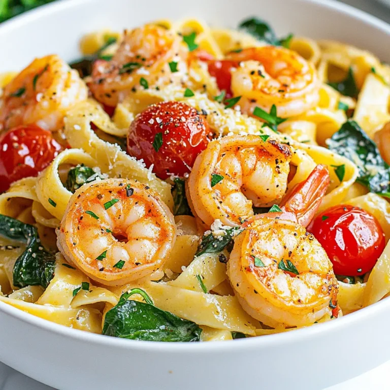 To make Creamy Cajun Shrimp Pasta, you need these main ingredients: - 8 oz fettuccine or linguine pasta - 1 lb shrimp, peeled and deveined - 1 tablespoon Cajun seasoning - 2 tablespoons olive oil - 1 medium onion, diced - 3 cloves garlic, minced - 1 cup cherry tomatoes, halved - 1 cup heavy cream - 1/2 cup chicken broth - 1 cup fresh spinach - Salt and pepper to taste - Fresh parsley, chopped (for garnish) - Grated Parmesan cheese (optional) These ingredients create a rich, creamy sauce with a kick of spice. The shrimp add great flavor, while the pasta makes it filling. You can add some fun extras to make this dish your own: - Bell peppers for crunch - Mushrooms for earthiness - Cajun sausage for more protein - Lemon zest for brightness - Red pepper flakes for extra heat These optional ingredients let you play with flavors and textures. Try different combinations to suit your taste. If you don't have something on hand, you can swap out ingredients: - Use whole wheat pasta for a healthier option. - Substitute shrimp with chicken or tofu for different proteins. - Coconut milk can replace heavy cream for a dairy-free choice. - Use vegetable broth instead of chicken broth for a vegetarian dish. - Fresh spinach can be replaced with kale or arugula. These substitutes maintain the dish's essence while fitting your needs. Don't be afraid to get creative! {{ingredient_image_1}} Start by boiling water in a big pot. Add salt to the water. Once it boils, drop in the fettuccine or linguine. Cook it according to the package directions until it is al dente. This usually takes about 8-10 minutes. After cooking, drain the pasta and set it aside. Remember to save 1/2 cup of the pasta water for later. It helps to adjust the sauce. Take your shrimp and put them in a medium bowl. Sprinkle 1 tablespoon of Cajun seasoning over the shrimp. Toss them gently until they are well coated. In a large skillet, heat 2 tablespoons of olive oil over medium heat. Once hot, add the seasoned shrimp. Cook them for about 2-3 minutes on each side. You want the shrimp to turn pink and be cooked through. After cooking, remove the shrimp from the skillet and set them aside. In the same skillet, add the diced onion. Sauté it for about 3-4 minutes until it looks soft and translucent. Next, add 3 cloves of minced garlic and 1 cup of halved cherry tomatoes. Cook for another 2 minutes, just until the tomatoes start to soften. Then, pour in 1 cup of heavy cream and 1/2 cup of chicken broth. Stir everything well. Let the mixture simmer for 2-3 minutes to thicken a bit. Add salt and pepper to taste. Now it’s time to bring everything together. Add the cooked shrimp back into the skillet along with 1 cup of fresh spinach and the drained pasta. Toss everything gently to mix. If the sauce seems too thick, add some of the reserved pasta water a little at a time until it reaches your desired creaminess. Once everything is heated through, it’s ready to serve. You can garnish with chopped parsley and grated Parmesan cheese if you like. Enjoy your meal! To make your Cajun seasoning shine, start with quality spices. I love using smoked paprika, cayenne, garlic powder, and dried thyme. You can mix these spices at home for a fresh taste. Adjust the heat by adding more cayenne for a kick or reducing it for a milder flavor. When seasoning your shrimp, coat them well. Let them sit for a few minutes to absorb the spices. This makes the shrimp flavorful and delicious. The sauce’s creaminess can change with simple swaps. If you want a lighter sauce, use half-and-half instead of heavy cream. For a richer flavor, add more cream. You can also mix in cream cheese for extra creaminess. If your sauce is too thick, add a little pasta water. This keeps the dish creamy without losing flavor. Taste the sauce and adjust salt and pepper as needed. Finding the right creaminess is key to a perfect dish. When serving, presentation matters. I like to plate the pasta in a large bowl for a cozy feel. Top with fresh parsley for color and flavor. Grated Parmesan cheese adds a nice touch too. You can also add lemon zest for brightness. Serve with crusty bread to soak up the sauce. Pair with a light salad for a complete meal. This dish is not just tasty; it looks great too! Pro Tips Perfect Pasta: Always cook your pasta until al dente for the best texture and to prevent it from becoming mushy when mixed with the sauce. Seasoning the Shrimp: For an extra flavor boost, let the shrimp marinate in the Cajun seasoning for 15-30 minutes before cooking. Creamy Sauce: Allow the cream to simmer gently to thicken without boiling, which can cause it to separate. Fresh Spinach: Add the spinach at the end of cooking to keep its vibrant color and nutrients intact. {{image_2}} You can change the protein in this dish for more variety. Try chicken or sausage. Cook them in the same way as the shrimp. Just season them well with Cajun spices for that same bold flavor. You can also use scallops for a sweet touch. Just remember to adjust cooking times. To make a vegetarian version, skip the shrimp. Use extra veggies instead. Great options include bell peppers, zucchini, or mushrooms. Sauté them until soft, then add the cream and broth. You can also add chickpeas for protein. They will soak up the Cajun flavor well. If you need a gluten-free option, switch the pasta. Use gluten-free fettuccine or linguine. Check the package for cooking times, as they may differ. You can also try zoodles (zucchini noodles) for a lighter meal. Just sauté them for a few minutes to soften them before adding the sauce. After enjoying your creamy Cajun shrimp pasta, store leftovers to keep them fresh. Let the pasta cool down first. Then, place it in an airtight container. It will stay good in the fridge for about three days. Make sure to keep the shrimp and sauce mixed in with the pasta for best flavor. When you're ready to eat the leftovers, reheat them gently. You can use a microwave or a skillet. If using a microwave, heat in short bursts, stirring between each. For the skillet, add a splash of water or broth to help it steam. This keeps the pasta creamy and prevents it from drying out. Heat until warmed through, but don’t overcook the shrimp again. If you want to save the dish for later, you can freeze it. Make sure it’s completely cool. Store it in a freezer-safe container, leaving some space for expansion. It can stay in the freezer for up to three months. When you’re ready to eat, thaw it overnight in the fridge. Then, reheat using the instructions above. Freezing may change the texture a bit, but the flavor will still be delicious. Yes, you can use frozen shrimp. Just make sure to thaw them first. This helps them cook evenly. Place the shrimp in a bowl of cold water for about 15 minutes to thaw. After thawing, pat them dry before seasoning. This keeps the shrimp from getting watery. If you want a lighter option, use half-and-half instead of heavy cream. You can also try coconut cream for a dairy-free choice. Both options give a nice texture. You might need to adjust the cooking time for these alternatives. Cajun seasoning can be spicy, but it varies by brand. If you like it mild, start with less. You can always add more to taste. The spice level usually comes from paprika, cayenne pepper, and garlic powder. This mix gives it a rich flavor. Yes, you can make this dish ahead of time. Cook the pasta and shrimp, then store them separately. Keep the sauce in an airtight container in the fridge. When ready to eat, heat everything together on the stove. Add a splash of pasta water to bring it back to life. This blog post covered how to make creamy Cajun shrimp pasta. We looked at essential and optional ingredients. You learned step-by-step how to prepare, cook, and combine everything. I shared tips for seasoning and serving your dish. You also saw tasty variations and smart storage tips. Cajun shrimp pasta is a fun dish to make and enjoy. With these guidelines, you can customize it to your taste. Don’t be afraid to experiment with different ingredients and flavors. Happy cooking!