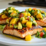 For the salmon, you will need: - 4 salmon fillets (about 6 ounces each) - 2 tablespoons olive oil - Salt and pepper to taste These ingredients make a tasty base. Salmon is rich in protein and healthy fats. Choosing fresh salmon gives the best flavor. To make the mango avocado salsa, gather these items: - 1 ripe mango, diced - 2 avocados, diced - 1 red bell pepper, finely chopped - 1/4 red onion, finely chopped - 1 jalapeño, deseeded and minced (optional for heat) - 2 tablespoons fresh lime juice - 2 tablespoons fresh cilantro, chopped This salsa adds a fresh, vibrant taste. Mango and avocado pair well together. The lime juice brightens the flavors. You will also need: - Salt and pepper to taste These seasonings enhance the natural flavors of the ingredients. The right amount makes the dish shine. Adjust according to your taste preference. {{ingredient_image_1}} To make the salsa, gather your fresh ingredients. Start with the ripe mango. Dice it into small pieces. Next, cut the avocados into cubes. They should be soft but not mushy. Finely chop the red bell pepper and red onion. If you like heat, take a jalapeño, deseed it, and mince it. Now, mix all these ingredients in a medium bowl. Drizzle the fresh lime juice over the mix. Lime adds brightness to the dish. Then, add the chopped cilantro and a pinch of salt and pepper. Gently toss everything together. Make sure it is well mixed but not mushy. Let the salsa sit for a few minutes to let the flavors blend together. Next, focus on the salmon fillets. First, pat them dry with paper towels. This step helps the skin get crispy when cooking. Rub each fillet with olive oil. This adds flavor and helps with cooking. Season them generously with salt and pepper on both sides. Now, heat a non-stick skillet over medium-high heat. When it's hot, place the salmon fillets skin-side down in the skillet. Cook for about 4-5 minutes until the skin is crispy. Then, carefully flip the fillets. Cook for another 3-4 minutes. The salmon should be cooked through and flaky when done. For serving, place the cooked salmon on a colorful plate. Top each fillet with a generous scoop of mango avocado salsa. The bright colors will look beautiful together. For an added touch, sprinkle fresh cilantro on top. Pair the dish with lime wedges on the side. This adds extra zest and freshness. Enjoy this tasty meal! The best way to cook salmon is by using a skillet. It gives you a nice crisp on the outside and keeps it juicy inside. Start with a non-stick skillet over medium-high heat. Place the salmon fillets skin-side down. Cook it for about 4-5 minutes. This makes the skin crispy and tasty. Then, flip the fillets and cook for another 3-4 minutes. Make sure the salmon flakes easily with a fork when it’s done. You can also grill salmon for a smoky flavor. The grill adds a great char and keeps it moist. Choosing ripe mango and avocado is key. For mango, look for one that is slightly soft when you press it. The skin should have a vibrant color, not green. If it smells sweet, that’s a good sign too. For avocado, it should feel soft but not mushy. Press gently when you pick it up. If it gives a little, it’s ripe. Avoid avocados with dark spots or dents. Using ripe fruit makes your salsa fresh and flavorful. If you have leftover mango avocado salsa, store it in an airtight container. Keep it in the fridge for up to two days. The salsa may brown a bit due to the avocado, but it will still taste great. For leftover salmon, wrap it tightly in plastic wrap or foil. Store it in the fridge for up to three days. You can reheat it gently in the microwave or eat it cold. Enjoying it cold on a salad is a great option too! Pro Tips Choose Ripe Avocados: Ensure your avocados are ripe but still firm to prevent them from becoming mushy in the salsa. Perfectly Cooked Salmon: Use a thermometer to check for doneness; salmon should reach an internal temperature of 145°F (63°C). Adjust Heat Level: If you prefer a milder salsa, skip the jalapeño or substitute it with a milder pepper, like a bell pepper. Let Salsa Rest: Allow the mango avocado salsa to sit for at least 10 minutes before serving to enhance the flavors. {{image_2}} To spice up your mango avocado salsa, consider adding a few simple items. You can use fresh diced pineapple for extra sweetness and heat. A pinch of cayenne pepper can also bring the heat to a new level. If you like it even spicier, add more jalapeño. Just remember to taste as you go! While salmon is great, you can try other proteins too. Grilled chicken goes well with the salsa. Shrimp sautéed in garlic also makes a tasty choice. For a heartier option, consider grilled steak. Each protein brings a unique flavor that pairs well with the bright salsa. If you want a vegan twist, skip the salmon. Instead, use grilled tofu or chickpeas. Both options soak up the salsa flavors nicely. You can also enjoy the salsa on its own with tortilla chips for a fresh snack. This way, everyone can enjoy the delightful flavors without meat. Mango avocado salsa salmon offers a tasty blend of flavors and nutrients. Each serving has about 400 calories. The salmon contributes around 250 calories while the salsa adds about 150 calories. This dish is rich in healthy fats and proteins. - Salmon: High in omega-3 fatty acids, salmon supports heart health and brain function. - Mango: Packed with vitamins A and C, mango boosts your immune system and skin health. - Avocado: Loaded with healthy fats, avocados help lower cholesterol and improve digestion. - Red bell pepper: Full of antioxidants, it enhances eye health and fights inflammation. - Lime juice: A good source of vitamin C, lime aids in digestion and boosts hydration. This dish meets key daily values: - Protein: About 30 grams, contributing to muscle health. - Fiber: Around 8 grams, supporting digestive health. - Healthy fats: Provides essential fatty acids, beneficial for overall wellness. Eating mango avocado salsa salmon gives you a delicious way to enjoy these nutrients! Yes, you can use frozen salmon. Just make sure to thaw it first. To thaw, place the salmon in the fridge overnight or run it under cold water for about an hour. Once thawed, pat it dry and season it like fresh salmon. It will taste great in this dish. If you don’t have lime juice, you can use lemon juice. The taste will change slightly but still be fresh and bright. You can also try orange juice for a sweeter flavor. Just remember to adjust the amount based on the taste you prefer. The mango avocado salsa is best eaten fresh. It can last in the fridge for about one day. To keep it from browning, cover it tightly with plastic wrap. If you need to store it longer, consider using lime juice. This can help slow down the browning process. This blog covered how to make a tasty salmon dish with mango avocado salsa. We learned about the right ingredients, how to cook them, and tips for success. Cooking salmon and salsa can be simple and fun. Remember to choose ripe fruits and try different flavors. Making this meal is easy and healthy. Enjoy experimenting with variations to suit your taste. Don’t hesitate to ask questions if you need help. Happy cooking!