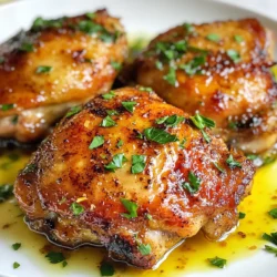 - 4 bone-in, skin-on chicken thighs - 2 tablespoons smoked paprika - 1 teaspoon garlic powder - 1 teaspoon onion powder - 1 teaspoon dried oregano - 1/2 teaspoon cayenne pepper (adjust for heat preference) - 2 tablespoons olive oil - Salt and black pepper to taste - 1 lemon, juiced - Fresh parsley, chopped (for garnish) - 1 cup chicken stock Using fresh ingredients makes your smoky paprika chicken thighs taste great. Fresh chicken ensures tenderness and juiciness. Fresh spices boost flavor and aroma. A ripe lemon adds a bright zing. Fresh parsley gives a pop of color and freshness. Always choose good quality items for the best results. If you lack smoked paprika, try regular paprika with a touch of cumin. Garlic powder can be swapped for fresh minced garlic. Dried oregano works well, but you can use Italian seasoning as a mix. If you prefer a milder dish, skip the cayenne pepper or use sweet paprika instead. For a different base, chicken broth can replace chicken stock. These swaps keep your dish tasty and fun! {{ingredient_image_1}} 1. Preheat your oven to 400°F (200°C). 2. Pat the chicken thighs dry with paper towels. This helps make the skin crispy. 3. In a small bowl, mix the smoked paprika, garlic powder, onion powder, dried oregano, cayenne pepper, salt, and black pepper. 4. Rub this spice mix evenly over both sides of the chicken thighs. Make sure to cover them well. 1. Heat olive oil in a large oven-safe skillet over medium-high heat. 2. Add the chicken thighs skin-side down. Sear them for 5-7 minutes. You want the skin to be crispy and golden brown. 3. Flip the chicken thighs over. Squeeze fresh lemon juice on top. 4. Pour the chicken stock around the thighs in the skillet. Avoid pouring it directly on the skin to keep it crispy. 5. Move the skillet to the oven and bake for 25-30 minutes. 1. Use a meat thermometer to check the chicken’s internal temperature. It should reach 165°F (75°C). 2. If you want extra crispy skin, broil the chicken for 2-3 minutes at the end. 3. Once done, take it out of the oven and let the chicken rest for 5 minutes before serving. 4. Garnish with freshly chopped parsley for a touch of color. To get that perfect crispy skin, start by drying the chicken. Use paper towels to pat the skin until it is dry. Moisture makes the skin soggy. Next, make sure to season well. Rub the spice mix all over the thighs, focusing on the skin side. When you sear the chicken, heat the oil until it shimmers. This helps create a nice golden-brown crust. If you want extra crispiness, broil the chicken for a few minutes at the end. Marinating adds depth to the chicken’s taste. Use a mix of smoked paprika, garlic powder, lemon juice, and olive oil. You can marinate the chicken for at least 30 minutes or up to overnight in the fridge. This allows the flavors to soak in deeply. If you want a kick, add a bit more cayenne pepper to the marinade. Always remember to bring the chicken to room temperature before cooking for even cooking. Pair your smoky paprika chicken thighs with sides that balance the flavors. Roasted vegetables like carrots, bell peppers, and zucchini work well. A simple green salad with a lemon vinaigrette adds freshness. You could also serve it with rice or quinoa for heartiness. If you want something more filling, try creamy mashed potatoes. Always garnish with fresh parsley for a pop of color and flavor. Pro Tips Choose Quality Chicken: Opt for organic or free-range chicken thighs for better flavor and texture. Let it Rest: Allow the chicken to rest after cooking to retain its juices for a more succulent bite. Customize Spices: Feel free to adjust the spices according to your preference; try adding cumin or smoked salt for a unique twist. Use a Meat Thermometer: Ensure perfect doneness by checking the internal temperature; it should reach 165°F (75°C). {{image_2}} You can change the flavor of your smoky paprika chicken thighs with different spice mixes. Try using cumin, coriander, and chili powder for a more Mexican twist. A mix of rosemary, thyme, and lemon zest can give a fresh herbal taste. The key is to use spices that you enjoy. Experiment with what you have at home. Grilling your chicken thighs adds a lovely smoky flavor. It also gives you those nice grill marks. To grill, start by marinating the chicken in the spices for a few hours. Preheat your grill to medium heat and cook for 6-8 minutes on each side. Baking is great for an easy, hands-off approach. In the oven, the skin gets crispy while the meat stays juicy. Both methods yield delicious results. Boneless thighs cook faster and can be very juicy. They also absorb flavors well. If you use chicken breasts, keep an eye on the cooking time. Breasts can dry out quickly. For boneless thighs, reduce the bake time to about 20-25 minutes. This keeps them tender and flavorful. Always check the temperature to ensure they reach 165°F (75°C). After cooking your smoky paprika chicken thighs, let them cool down. Place them in an airtight container. This keeps them fresh and safe. You can store them in the fridge for up to three days. If you want to keep them longer, freeze them. Wrap each thigh in plastic wrap, then place them in a freezer bag. This helps avoid freezer burn. They can last in the freezer for up to three months. To reheat chicken thighs, use the oven. Preheat it to 350°F (175°C). Place the thighs on a baking tray. Cover them with foil to keep them moist. Heat for about 15-20 minutes, or until they reach 165°F (75°C). You can also use the microwave. Place the thighs on a microwave-safe plate. Cover with a damp paper towel and heat for 1-2 minutes. Check the temperature before serving. Prepared chicken thighs have a good shelf life. In the fridge, they stay safe for three days. After that, they may lose quality and flavor. If frozen, they last for three months. However, for the best taste, eat them within one month. Always check for signs of spoilage like off smells or changes in color before eating. Yes, you can! Prepare the chicken thighs by seasoning them and store them in the fridge. You can do this up to one day ahead. When you are ready, just sear and bake them. This saves time and lets the flavors blend. If you don’t have smoked paprika, you can use regular paprika. You can also try a mix of paprika and a little cumin. Each option changes the flavor but still tastes good. The best way to check is by using a meat thermometer. Insert it into the thickest part of the thigh. It should read 165°F (75°C) to be safe. If you don’t have a thermometer, check if the juices run clear when you cut into the chicken. If they are pink, cook it a bit longer. This blog post covered how to make delicious smoky paprika chicken thighs. We explored the fresh ingredients needed, preparation steps, and cooking techniques. You learned tips for great flavor and texture, along with storage and reheating methods. In closing, using fresh ingredients helps you enjoy a tasty meal. Remember, cooking is about experimenting. So, feel free to try variations and make the recipe your own! Enjoy your cooking adventure!