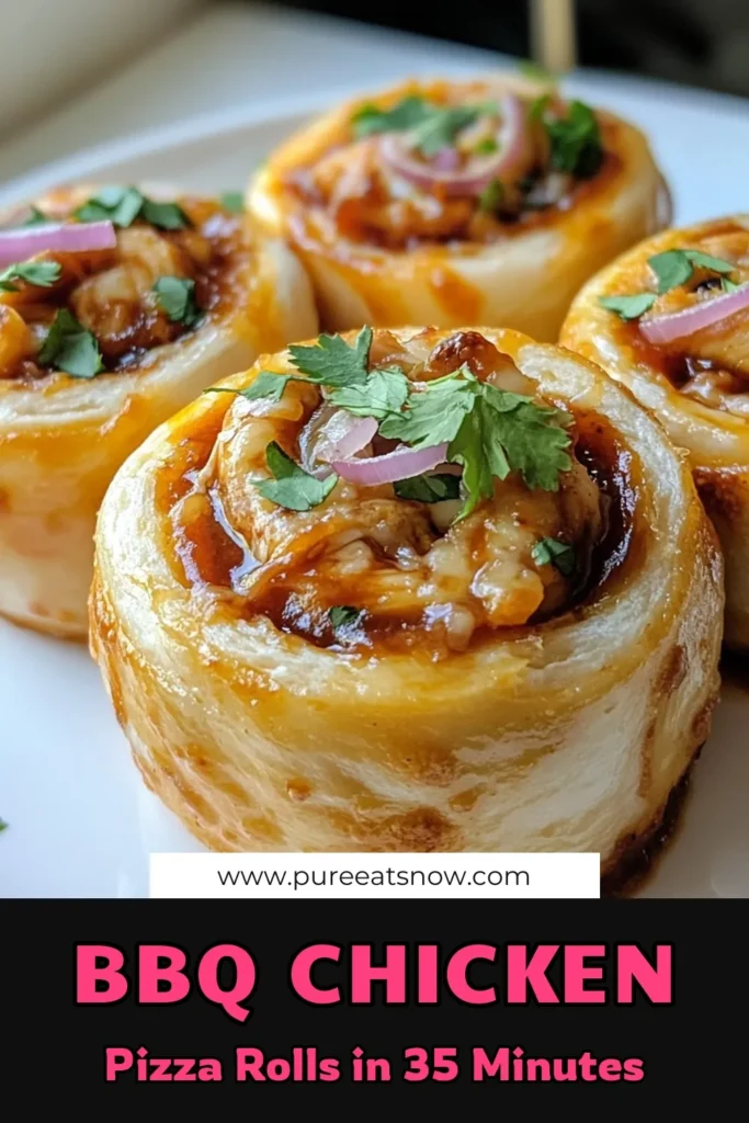 Try these mouthwatering BBQ chicken pizza rolls for an easy twist on homemade pizza rolls. Perfect as finger food appetizers, they combine shredded chicken, BBQ sauce, and gooey mozzarella for a delicious treat. Discover this easy pizza roll recipe that’s ideal for parties or family movie nights. Don’t wait! Click to save and make your own BBQ chicken recipes today. #BBQChickenPizzaRolls #EasyPizzaRollRecipes #FingerFoodAppetizers #HomemadePizzaRolls