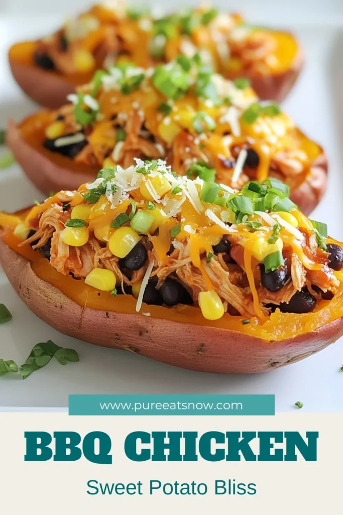 Discover the perfect meal with these BBQ chicken stuffed sweet potatoes! This healthy stuffed sweet potatoes recipe is packed with flavor and easy to make, making it one of the best easy BBQ chicken recipes for busy nights. Try this delicious sweet potato dinner idea that's not only nutritious but also satisfying. Bake sweet potatoes with chicken and enjoy a wholesome dish your whole family will love. Save this recipe for your next cooking adventure! #BBQChicken #SweetPotatoRecipes #HealthyDinner #EasyRecipes