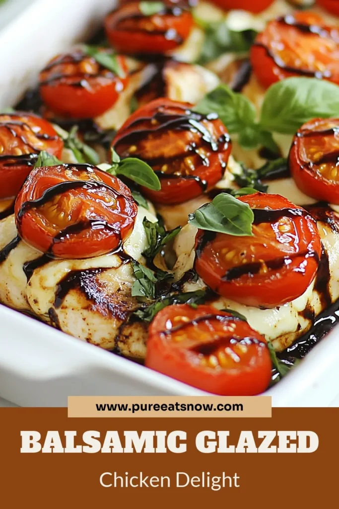 Indulge in this delicious Balsamic Glazed Caprese Chicken Bake that's perfect for a family dinner. This Caprese chicken recipe features juicy oven-baked chicken with mozzarella, vibrant cherry tomatoes, and a mouthwatering balsamic glaze. Easy to prepare and packed with flavor, it’s the ideal choice for a quick meal. Try this easy chicken dinner recipe today and savor every bite! Save this recipe for later! #BalsamicGlazedChickenBake #CapreseChickenRecipe #EasyChickenDinner #CherryTomatoChickenDish